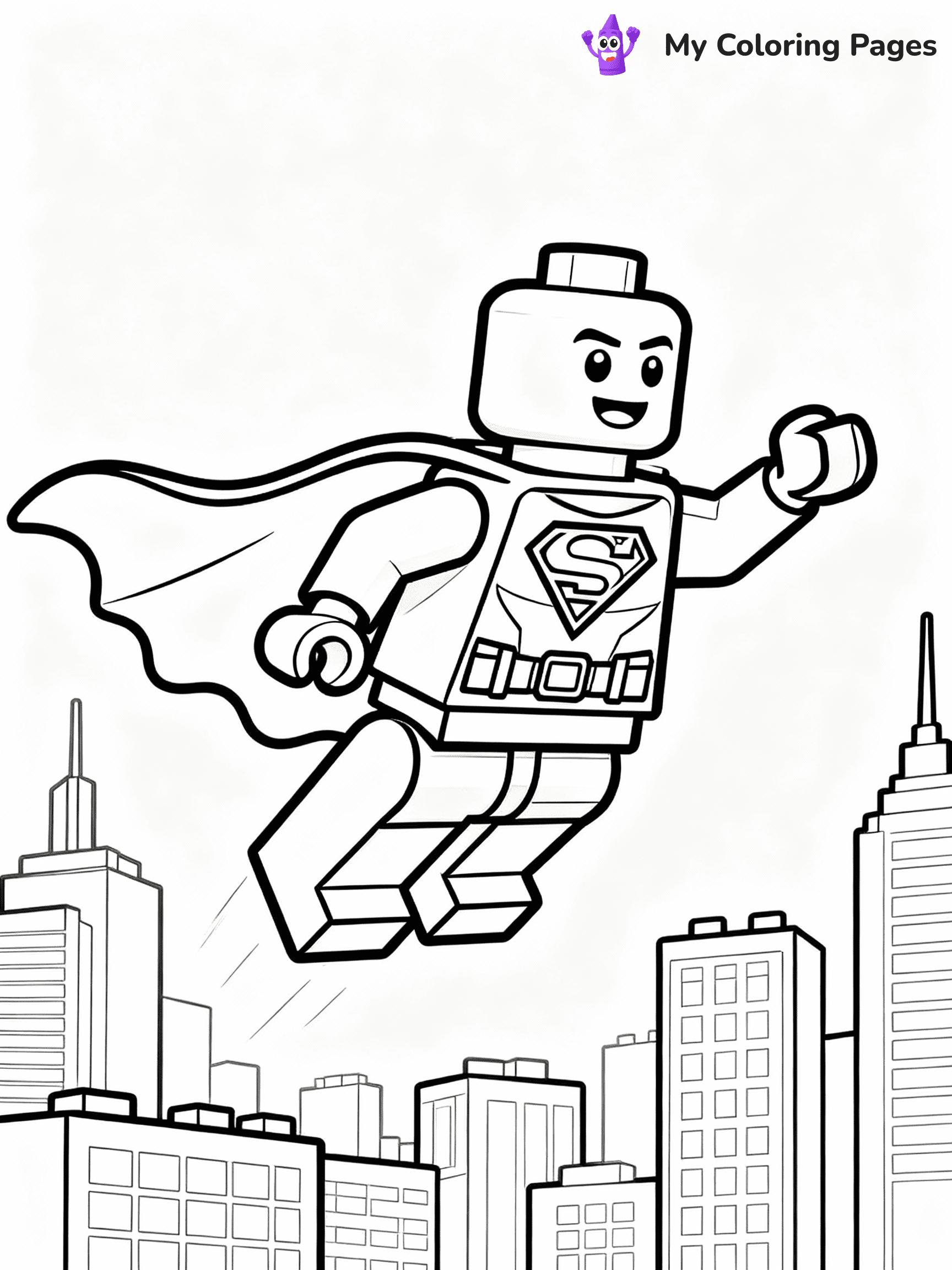 ⚠️ CRITICAL REQUIREMENT - ABSOLUTE BLACK AND WHITE ONLY ⚠️
This MUST be a BLACK AND WHITE line drawing ONLY. NO COLORS whatsoever.
- ONLY pure black lines (#000000) on pure white background (#FFFFFF)
- ABSOLUTELY NO colors, NO shading, NO gradients, NO grayscale
- If there are ANY colors in the output, the image is REJECTED
- This is a COLORING PAGE - meant to be COLORED IN by children
- The output must be UNCOLORED line art ready for coloring
⚠️ SUBJECT TO DRAW: Lego superhero in blocky Lego style, flying pose, city skyline behind, cape billowing
(REMEMBER: Output must be BLACK AND WHITE line art only, NOT colored!)
# COLORING PAGE: BLACK OUTLINES ONLY - WHITE BACKGROUND MANDATORY
Create a **coloring book page** using EXACTLY two values: black lines, white space.
## NON-NEGOTIABLE BINARY RULES
- **ONLY #000000 (black) and #FFFFFF (white)** - NO other values exist
- **EVERY PIXEL = BLACK OR WHITE** - no gray/shading/antialiasing
- **WHITE BACKGROUND MANDATORY** - entire canvas stays white
- **ALL SHAPES HOLLOW** - everything is empty outlines waiting to be colored
- **FORBIDDEN:** fills, shading, gradients, patterns, textures, colors
- **NO SOLID REGIONS** - if it's not a thin line, it's wrong
## Universal Line Standards
- Black outlines ONLY - thin, uniform weight
- Every shape completely empty inside
- Closed contours suitable for coloring
- Simple flat illustration - zero depth/3D/realism
- **Style:** Whimsical Doodle Art Alley - rounded, friendly outlines (unless specified)
## Everything = Outline Only
- Characters/animals: hollow shapes
- Objects/clothing: empty contours
- Backgrounds/scenery: line work only
- Natural elements: outlined forms
- Dark/night areas: don't exist (use outlined symbols)
- Textures/patterns: convert to simple lines
## The Test
Can a child color EVERY white space with crayons? If any area is pre-filled/shaded/gray or colored in, it FAILS. Every shape must be waiting to receive color.
**FINAL OUTPUT**: Binary coloring page. Black lines define shapes. White spaces ready for coloring. Nothing else exists. No exceptions. Print-ready.
⚠️ FINAL REMINDER: Draw the subject "Lego superhero in blocky Lego style, flying pose, city skyline behind, cape billowing" as BLACK AND WHITE line art. Zero colors in output.