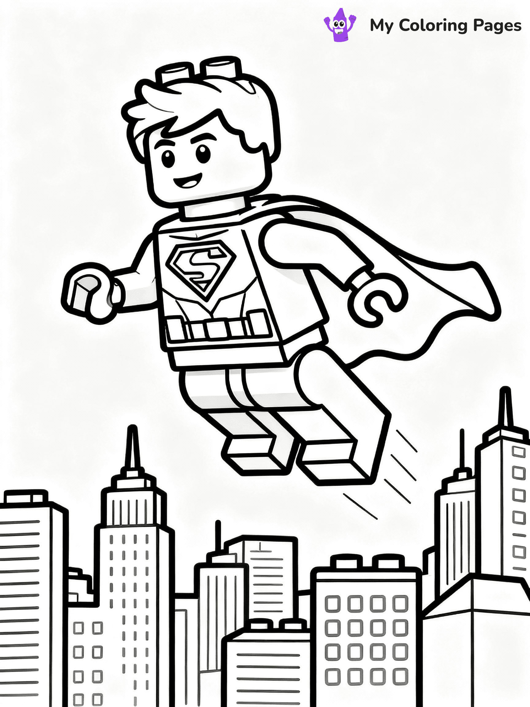 ⚠️ CRITICAL REQUIREMENT - ABSOLUTE BLACK AND WHITE ONLY ⚠️
This MUST be a BLACK AND WHITE line drawing ONLY. NO COLORS whatsoever.
- ONLY pure black lines (#000000) on pure white background (#FFFFFF)
- ABSOLUTELY NO colors, NO shading, NO gradients, NO grayscale
- If there are ANY colors in the output, the image is REJECTED
- This is a COLORING PAGE - meant to be COLORED IN by children
- The output must be UNCOLORED line art ready for coloring
⚠️ SUBJECT TO DRAW: Lego superhero in blocky Lego style, flying pose, city skyline behind, cape billowing
(REMEMBER: Output must be BLACK AND WHITE line art only, NOT colored!)
# COLORING PAGE: BLACK OUTLINES ONLY - WHITE BACKGROUND MANDATORY
Create a **coloring book page** using EXACTLY two values: black lines, white space.
## NON-NEGOTIABLE BINARY RULES
- **ONLY #000000 (black) and #FFFFFF (white)** - NO other values exist
- **EVERY PIXEL = BLACK OR WHITE** - no gray/shading/antialiasing
- **WHITE BACKGROUND MANDATORY** - entire canvas stays white
- **ALL SHAPES HOLLOW** - everything is empty outlines waiting to be colored
- **FORBIDDEN:** fills, shading, gradients, patterns, textures, colors
- **NO SOLID REGIONS** - if it's not a thin line, it's wrong
## Universal Line Standards
- Black outlines ONLY - thin, uniform weight
- Every shape completely empty inside
- Closed contours suitable for coloring
- Simple flat illustration - zero depth/3D/realism
- **Style:** Whimsical Doodle Art Alley - rounded, friendly outlines (unless specified)
## Everything = Outline Only
- Characters/animals: hollow shapes
- Objects/clothing: empty contours
- Backgrounds/scenery: line work only
- Natural elements: outlined forms
- Dark/night areas: don't exist (use outlined symbols)
- Textures/patterns: convert to simple lines
## The Test
Can a child color EVERY white space with crayons? If any area is pre-filled/shaded/gray or colored in, it FAILS. Every shape must be waiting to receive color.
**FINAL OUTPUT**: Binary coloring page. Black lines define shapes. White spaces ready for coloring. Nothing else exists. No exceptions. Print-ready.
⚠️ FINAL REMINDER: Draw the subject "Lego superhero in blocky Lego style, flying pose, city skyline behind, cape billowing" as BLACK AND WHITE line art. Zero colors in output.