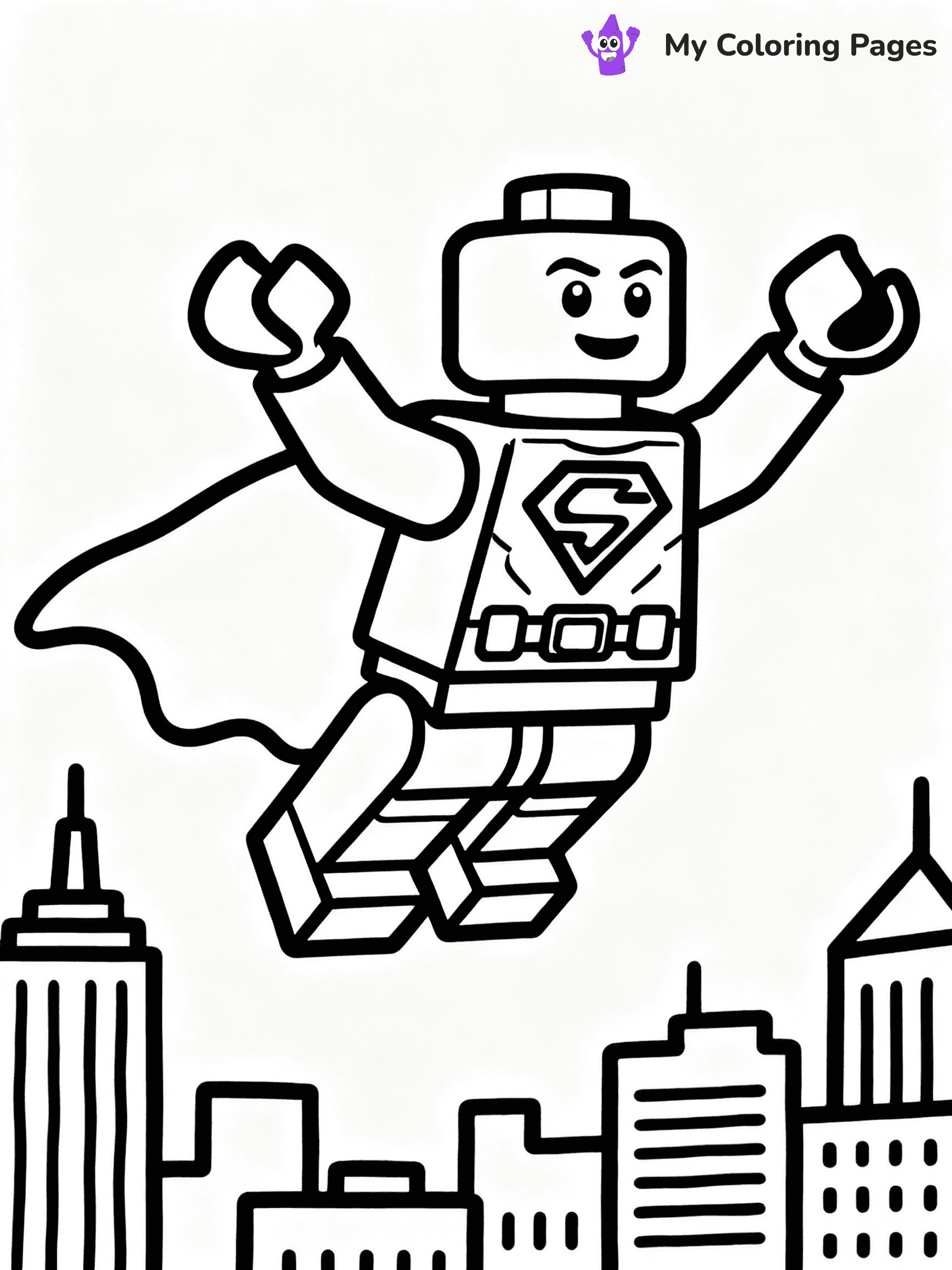 ⚠️ CRITICAL REQUIREMENT - ABSOLUTE BLACK AND WHITE ONLY ⚠️
This MUST be a BLACK AND WHITE line drawing ONLY. NO COLORS whatsoever.
- ONLY pure black lines (#000000) on pure white background (#FFFFFF)
- ABSOLUTELY NO colors, NO shading, NO gradients, NO grayscale
- If there are ANY colors in the output, the image is REJECTED
- This is a COLORING PAGE - meant to be COLORED IN by children
- The output must be UNCOLORED line art ready for coloring
⚠️ SUBJECT TO DRAW: Lego superhero in blocky Lego style, flying pose, city skyline behind, cape billowing
(REMEMBER: Output must be BLACK AND WHITE line art only, NOT colored!)
# COLORING PAGE: BLACK OUTLINES ONLY - WHITE BACKGROUND MANDATORY
Create a **coloring book page** using EXACTLY two values: black lines, white space.
## NON-NEGOTIABLE BINARY RULES
- **ONLY #000000 (black) and #FFFFFF (white)** - NO other values exist
- **EVERY PIXEL = BLACK OR WHITE** - no gray/shading/antialiasing
- **WHITE BACKGROUND MANDATORY** - entire canvas stays white
- **ALL SHAPES HOLLOW** - everything is empty outlines waiting to be colored
- **FORBIDDEN:** fills, shading, gradients, patterns, textures, colors
- **NO SOLID REGIONS** - if it's not a thin line, it's wrong
## Universal Line Standards
- Black outlines ONLY - thin, uniform weight
- Every shape completely empty inside
- Closed contours suitable for coloring
- Simple flat illustration - zero depth/3D/realism
- **Style:** Whimsical Doodle Art Alley - rounded, friendly outlines (unless specified)
## Everything = Outline Only
- Characters/animals: hollow shapes
- Objects/clothing: empty contours
- Backgrounds/scenery: line work only
- Natural elements: outlined forms
- Dark/night areas: don't exist (use outlined symbols)
- Textures/patterns: convert to simple lines
## The Test
Can a child color EVERY white space with crayons? If any area is pre-filled/shaded/gray or colored in, it FAILS. Every shape must be waiting to receive color.
**FINAL OUTPUT**: Binary coloring page. Black lines define shapes. White spaces ready for coloring. Nothing else exists. No exceptions. Print-ready.
⚠️ FINAL REMINDER: Draw the subject "Lego superhero in blocky Lego style, flying pose, city skyline behind, cape billowing" as BLACK AND WHITE line art. Zero colors in output.