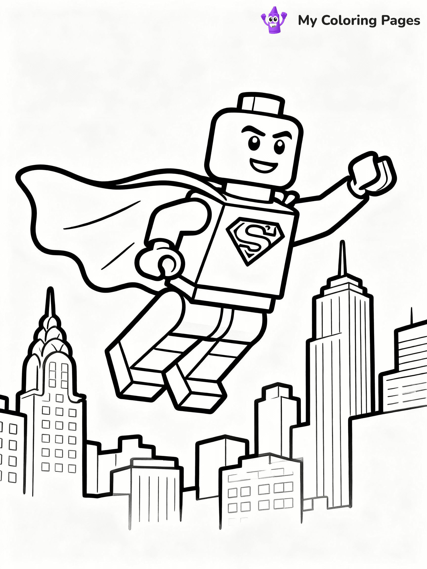 ⚠️ CRITICAL REQUIREMENT - ABSOLUTE BLACK AND WHITE ONLY ⚠️
This MUST be a BLACK AND WHITE line drawing ONLY. NO COLORS whatsoever.
- ONLY pure black lines (#000000) on pure white background (#FFFFFF)
- ABSOLUTELY NO colors, NO shading, NO gradients, NO grayscale
- If there are ANY colors in the output, the image is REJECTED
- This is a COLORING PAGE - meant to be COLORED IN by children
- The output must be UNCOLORED line art ready for coloring
⚠️ SUBJECT TO DRAW: Lego superhero in blocky Lego style, flying pose, city skyline behind, cape billowing
(REMEMBER: Output must be BLACK AND WHITE line art only, NOT colored!)
# COLORING PAGE: BLACK OUTLINES ONLY - WHITE BACKGROUND MANDATORY
Create a **coloring book page** using EXACTLY two values: black lines, white space.
## NON-NEGOTIABLE BINARY RULES
- **ONLY #000000 (black) and #FFFFFF (white)** - NO other values exist
- **EVERY PIXEL = BLACK OR WHITE** - no gray/shading/antialiasing
- **WHITE BACKGROUND MANDATORY** - entire canvas stays white
- **ALL SHAPES HOLLOW** - everything is empty outlines waiting to be colored
- **FORBIDDEN:** fills, shading, gradients, patterns, textures, colors
- **NO SOLID REGIONS** - if it's not a thin line, it's wrong
## Universal Line Standards
- Black outlines ONLY - thin, uniform weight
- Every shape completely empty inside
- Closed contours suitable for coloring
- Simple flat illustration - zero depth/3D/realism
- **Style:** Whimsical Doodle Art Alley - rounded, friendly outlines (unless specified)
## Everything = Outline Only
- Characters/animals: hollow shapes
- Objects/clothing: empty contours
- Backgrounds/scenery: line work only
- Natural elements: outlined forms
- Dark/night areas: don't exist (use outlined symbols)
- Textures/patterns: convert to simple lines
## The Test
Can a child color EVERY white space with crayons? If any area is pre-filled/shaded/gray or colored in, it FAILS. Every shape must be waiting to receive color.
**FINAL OUTPUT**: Binary coloring page. Black lines define shapes. White spaces ready for coloring. Nothing else exists. No exceptions. Print-ready.
⚠️ FINAL REMINDER: Draw the subject "Lego superhero in blocky Lego style, flying pose, city skyline behind, cape billowing" as BLACK AND WHITE line art. Zero colors in output.