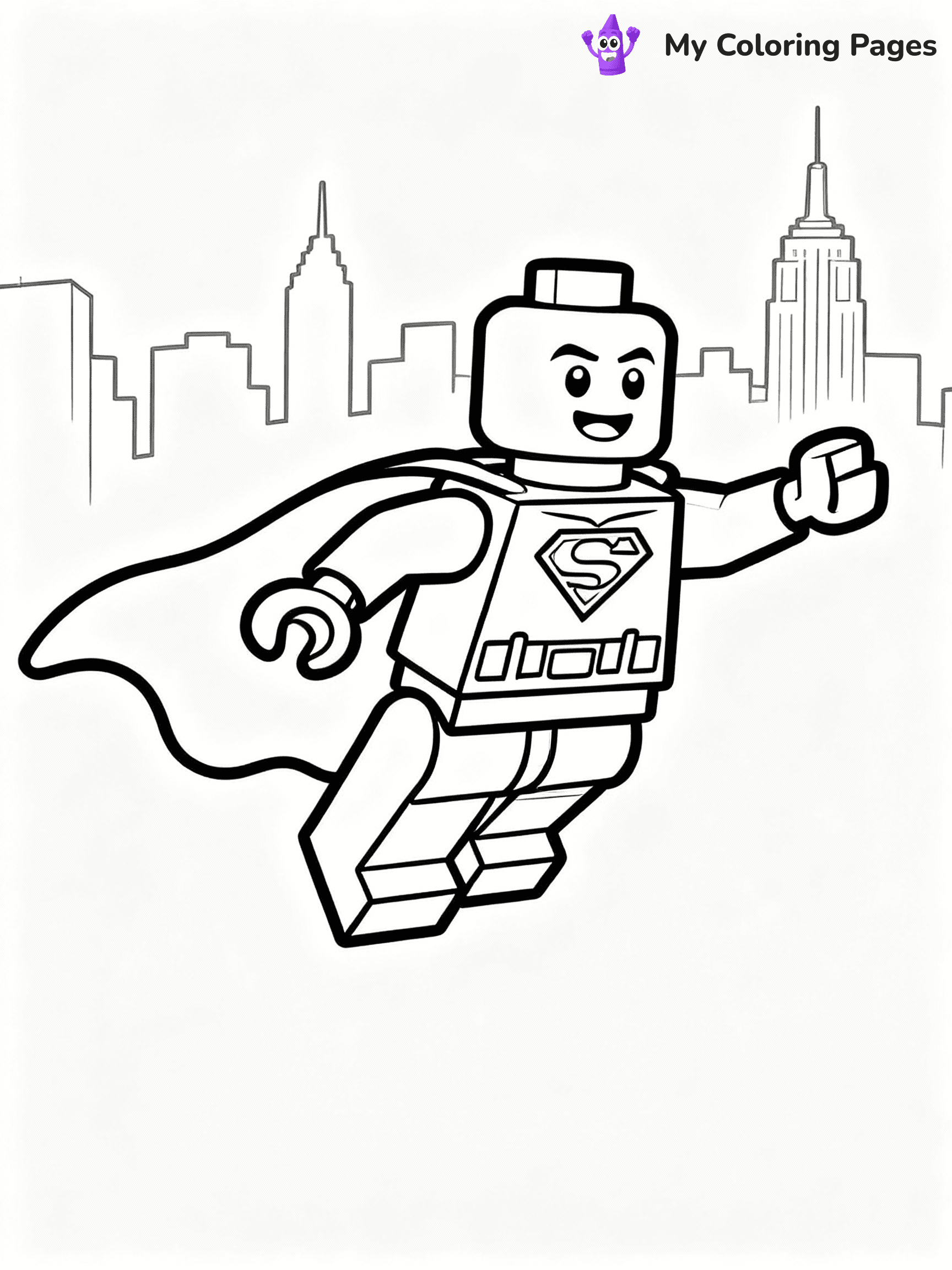 ⚠️ CRITICAL REQUIREMENT - ABSOLUTE BLACK AND WHITE ONLY ⚠️
This MUST be a BLACK AND WHITE line drawing ONLY. NO COLORS whatsoever.
- ONLY pure black lines (#000000) on pure white background (#FFFFFF)
- ABSOLUTELY NO colors, NO shading, NO gradients, NO grayscale
- If there are ANY colors in the output, the image is REJECTED
- This is a COLORING PAGE - meant to be COLORED IN by children
- The output must be UNCOLORED line art ready for coloring
⚠️ SUBJECT TO DRAW: Lego superhero in blocky Lego style, flying pose, city skyline behind, cape billowing
(REMEMBER: Output must be BLACK AND WHITE line art only, NOT colored!)
# COLORING PAGE: BLACK OUTLINES ONLY - WHITE BACKGROUND MANDATORY
Create a **coloring book page** using EXACTLY two values: black lines, white space.
## NON-NEGOTIABLE BINARY RULES
- **ONLY #000000 (black) and #FFFFFF (white)** - NO other values exist
- **EVERY PIXEL = BLACK OR WHITE** - no gray/shading/antialiasing
- **WHITE BACKGROUND MANDATORY** - entire canvas stays white
- **ALL SHAPES HOLLOW** - everything is empty outlines waiting to be colored
- **FORBIDDEN:** fills, shading, gradients, patterns, textures, colors
- **NO SOLID REGIONS** - if it's not a thin line, it's wrong
## Universal Line Standards
- Black outlines ONLY - thin, uniform weight
- Every shape completely empty inside
- Closed contours suitable for coloring
- Simple flat illustration - zero depth/3D/realism
- **Style:** Whimsical Doodle Art Alley - rounded, friendly outlines (unless specified)
## Everything = Outline Only
- Characters/animals: hollow shapes
- Objects/clothing: empty contours
- Backgrounds/scenery: line work only
- Natural elements: outlined forms
- Dark/night areas: don't exist (use outlined symbols)
- Textures/patterns: convert to simple lines
## The Test
Can a child color EVERY white space with crayons? If any area is pre-filled/shaded/gray or colored in, it FAILS. Every shape must be waiting to receive color.
**FINAL OUTPUT**: Binary coloring page. Black lines define shapes. White spaces ready for coloring. Nothing else exists. No exceptions. Print-ready.
⚠️ FINAL REMINDER: Draw the subject "Lego superhero in blocky Lego style, flying pose, city skyline behind, cape billowing" as BLACK AND WHITE line art. Zero colors in output.