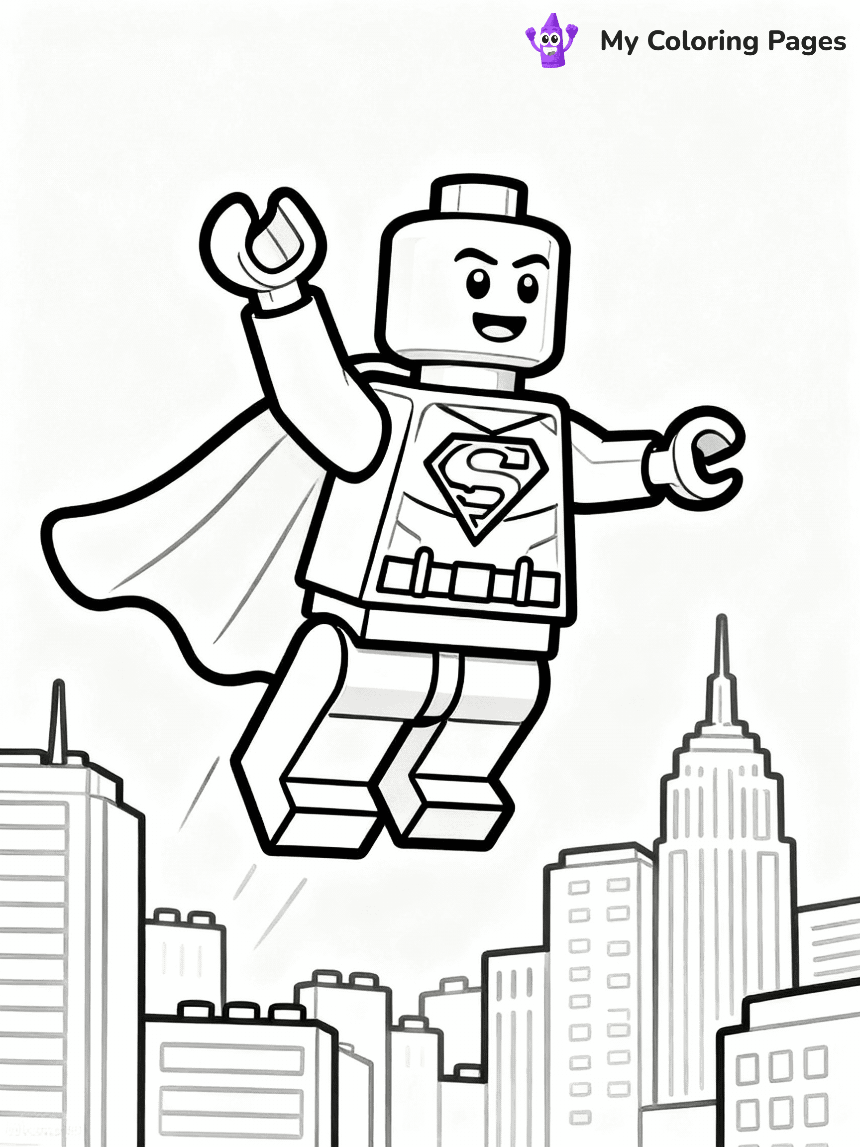 ⚠️ CRITICAL REQUIREMENT - ABSOLUTE BLACK AND WHITE ONLY ⚠️
This MUST be a BLACK AND WHITE line drawing ONLY. NO COLORS whatsoever.
- ONLY pure black lines (#000000) on pure white background (#FFFFFF)
- ABSOLUTELY NO colors, NO shading, NO gradients, NO grayscale
- If there are ANY colors in the output, the image is REJECTED
- This is a COLORING PAGE - meant to be COLORED IN by children
- The output must be UNCOLORED line art ready for coloring
⚠️ SUBJECT TO DRAW: Lego superhero in blocky Lego style, flying pose, city skyline behind, cape billowing
(REMEMBER: Output must be BLACK AND WHITE line art only, NOT colored!)
# COLORING PAGE: BLACK OUTLINES ONLY - WHITE BACKGROUND MANDATORY
Create a **coloring book page** using EXACTLY two values: black lines, white space.
## NON-NEGOTIABLE BINARY RULES
- **ONLY #000000 (black) and #FFFFFF (white)** - NO other values exist
- **EVERY PIXEL = BLACK OR WHITE** - no gray/shading/antialiasing
- **WHITE BACKGROUND MANDATORY** - entire canvas stays white
- **ALL SHAPES HOLLOW** - everything is empty outlines waiting to be colored
- **FORBIDDEN:** fills, shading, gradients, patterns, textures, colors
- **NO SOLID REGIONS** - if it's not a thin line, it's wrong
## Universal Line Standards
- Black outlines ONLY - thin, uniform weight
- Every shape completely empty inside
- Closed contours suitable for coloring
- Simple flat illustration - zero depth/3D/realism
- **Style:** Whimsical Doodle Art Alley - rounded, friendly outlines (unless specified)
## Everything = Outline Only
- Characters/animals: hollow shapes
- Objects/clothing: empty contours
- Backgrounds/scenery: line work only
- Natural elements: outlined forms
- Dark/night areas: don't exist (use outlined symbols)
- Textures/patterns: convert to simple lines
## The Test
Can a child color EVERY white space with crayons? If any area is pre-filled/shaded/gray or colored in, it FAILS. Every shape must be waiting to receive color.
**FINAL OUTPUT**: Binary coloring page. Black lines define shapes. White spaces ready for coloring. Nothing else exists. No exceptions. Print-ready.
⚠️ FINAL REMINDER: Draw the subject "Lego superhero in blocky Lego style, flying pose, city skyline behind, cape billowing" as BLACK AND WHITE line art. Zero colors in output.