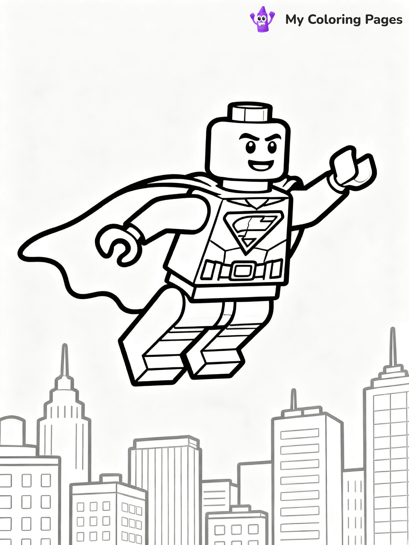 ⚠️ CRITICAL REQUIREMENT - ABSOLUTE BLACK AND WHITE ONLY ⚠️
This MUST be a BLACK AND WHITE line drawing ONLY. NO COLORS whatsoever.
- ONLY pure black lines (#000000) on pure white background (#FFFFFF)
- ABSOLUTELY NO colors, NO shading, NO gradients, NO grayscale
- If there are ANY colors in the output, the image is REJECTED
- This is a COLORING PAGE - meant to be COLORED IN by children
- The output must be UNCOLORED line art ready for coloring
⚠️ SUBJECT TO DRAW: Lego superhero in blocky Lego style, flying pose, city skyline behind, cape billowing
(REMEMBER: Output must be BLACK AND WHITE line art only, NOT colored!)
# COLORING PAGE: BLACK OUTLINES ONLY - WHITE BACKGROUND MANDATORY
Create a **coloring book page** using EXACTLY two values: black lines, white space.
## NON-NEGOTIABLE BINARY RULES
- **ONLY #000000 (black) and #FFFFFF (white)** - NO other values exist
- **EVERY PIXEL = BLACK OR WHITE** - no gray/shading/antialiasing
- **WHITE BACKGROUND MANDATORY** - entire canvas stays white
- **ALL SHAPES HOLLOW** - everything is empty outlines waiting to be colored
- **FORBIDDEN:** fills, shading, gradients, patterns, textures, colors
- **NO SOLID REGIONS** - if it's not a thin line, it's wrong
## Universal Line Standards
- Black outlines ONLY - thin, uniform weight
- Every shape completely empty inside
- Closed contours suitable for coloring
- Simple flat illustration - zero depth/3D/realism
- **Style:** Whimsical Doodle Art Alley - rounded, friendly outlines (unless specified)
## Everything = Outline Only
- Characters/animals: hollow shapes
- Objects/clothing: empty contours
- Backgrounds/scenery: line work only
- Natural elements: outlined forms
- Dark/night areas: don't exist (use outlined symbols)
- Textures/patterns: convert to simple lines
## The Test
Can a child color EVERY white space with crayons? If any area is pre-filled/shaded/gray or colored in, it FAILS. Every shape must be waiting to receive color.
**FINAL OUTPUT**: Binary coloring page. Black lines define shapes. White spaces ready for coloring. Nothing else exists. No exceptions. Print-ready.
⚠️ FINAL REMINDER: Draw the subject "Lego superhero in blocky Lego style, flying pose, city skyline behind, cape billowing" as BLACK AND WHITE line art. Zero colors in output.