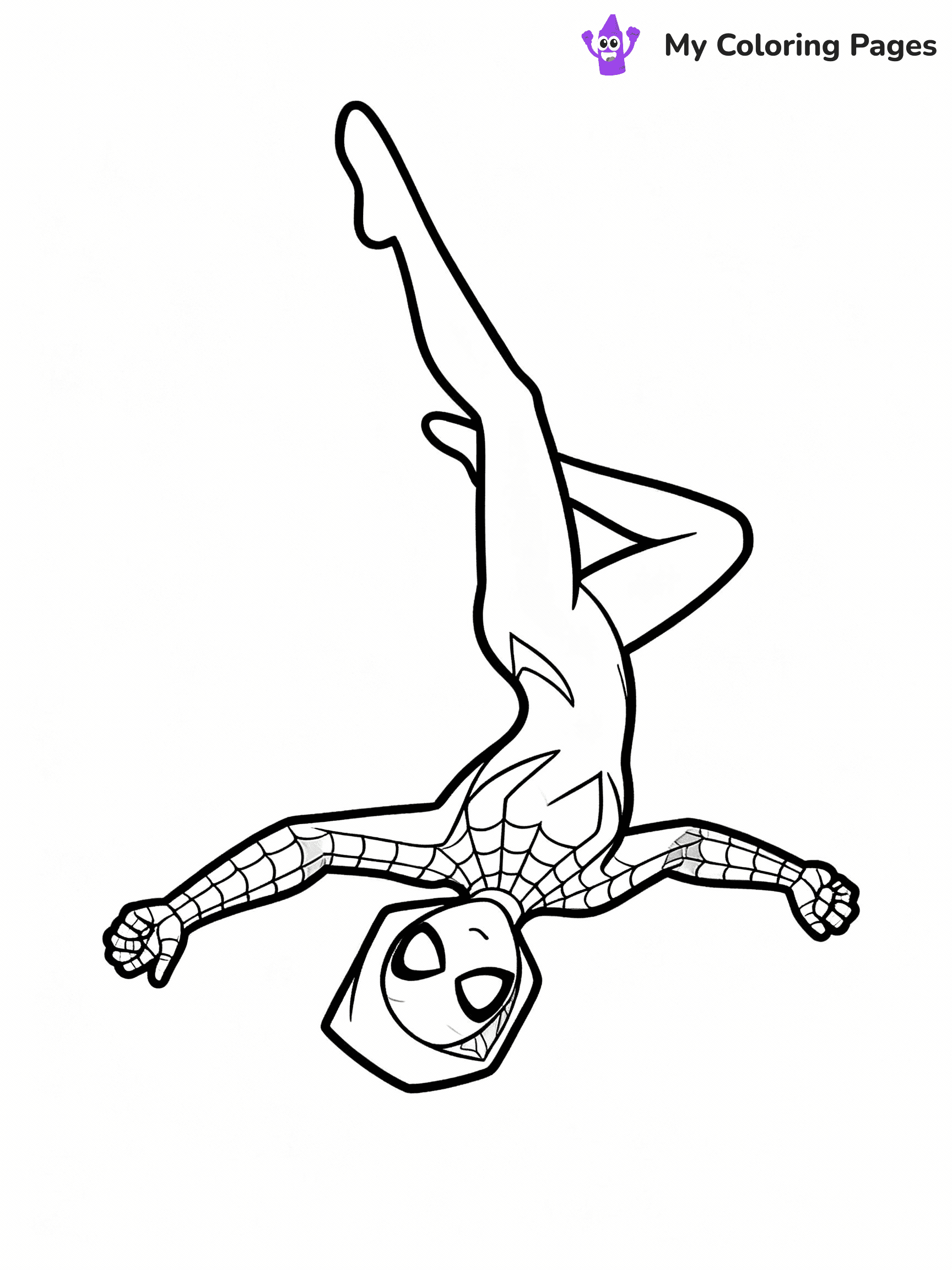 ⚠️ CRITICAL REQUIREMENT - ABSOLUTE BLACK AND WHITE ONLY ⚠️
This MUST be a BLACK AND WHITE line drawing ONLY. NO COLORS whatsoever.
- ONLY pure black lines (#000000) on pure white background (#FFFFFF)
- ABSOLUTELY NO colors, NO shading, NO gradients, NO grayscale
- If there are ANY colors in the output, the image is REJECTED
- This is a COLORING PAGE - meant to be COLORED IN by children
- The output must be UNCOLORED line art ready for coloring
⚠️ SUBJECT TO DRAW: Spider-Gwen performing a backflip in mid-air. PURE OUTLINES. NO FILLS, SHADING, GREYSCALE. WHITE BACKGROUND.
(REMEMBER: Output must be BLACK AND WHITE line art only, NOT colored!)
# Flat, Friendly Cartoon Line-Art Coloring Page
You are generating a **pure black-and-white binary image** of a child-friendly cartoon scene combining characters and background scenery in one cohesive composition.
## Rendering Rules (Strict)
- Only two colors: pure black (#000000) outlines and pure white (#FFFFFF) background.
- No grayscale, shading, gradients, tints, fills, transparency, or partial pixels.
- No antialiasing or blended edges; every pixel is 100% black or white.
- No solid black fills inside shapes — all areas inside outlines must remain white.
- No dark clothing areas or filled tone blocks; all garments outlined only.
- No shadows, textures, lighting, or tonal variations.
- Must look like flat binary vector line-art for coloring pages.
## Drawing & Composition
- **Medium, consistent line weight**; clean closed outlines easy to color inside.
- **Flat, simple, child-friendly design** — no realism or 3D depth.
- Characters are **grounded on a surface**, centered and large.
- **Balanced composition** with clear silhouettes and minimal props.
## Scenery & Style
- Landmarks (e.g., mosque, CN Tower) and scenery (trees, benches, waves) drawn with **black outlines only.**
- For real-world figures, teams, or places, show accurate details using only black outlines—no text or logos. Use distinctive uniform patterns, abstract symbols, and landmark silhouettes to convey identity.
- Keep **consistent perspective**; no floating elements.
- **Style:** whimsical **Doodle Art Alley** — rounded, friendly outlines.
- May adapt shapes from **Crayola, Disney, Peppa Pig, Cocomelon** — *by shape only, never color.*
- Final output: **flat, crisp, binary (#000000/#FFFFFF)**, **no filled color or background text.**
EXTREMELYE IMPORTANT:
- PURE BINARY LINE-ART; NO FILLS (HAIR/CLOTHES/SKIN), SHADING, OR GREY.
- NO SHADING, COLOR. MUST BE WHITE BACKGROUND.
⚠️ FINAL REMINDER: Draw the subject "Spider-Gwen performing a backflip in mid-air. PURE OUTLINES. NO FILLS, SHADING, GREYSCALE. WHITE BACKGROUND." as BLACK AND WHITE line art. Zero colors in output.