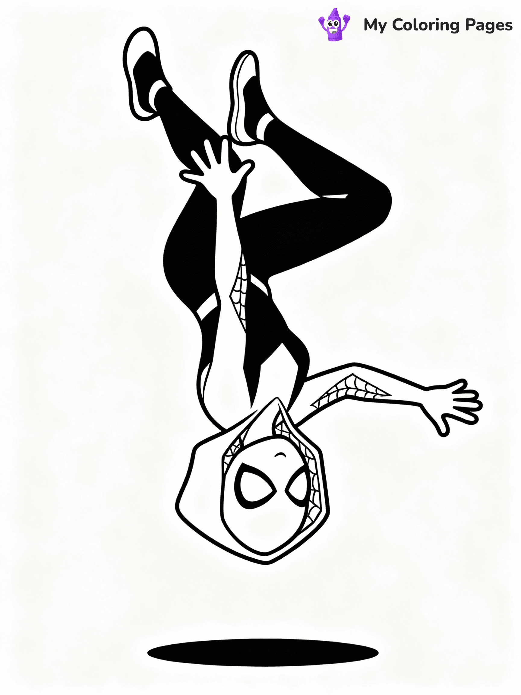 ⚠️ CRITICAL REQUIREMENT - ABSOLUTE BLACK AND WHITE ONLY ⚠️
This MUST be a BLACK AND WHITE line drawing ONLY. NO COLORS whatsoever.
- ONLY pure black lines (#000000) on pure white background (#FFFFFF)
- ABSOLUTELY NO colors, NO shading, NO gradients, NO grayscale
- If there are ANY colors in the output, the image is REJECTED
- This is a COLORING PAGE - meant to be COLORED IN by children
- The output must be UNCOLORED line art ready for coloring
⚠️ SUBJECT TO DRAW: Spider-Gwen performing a backflip in mid-air. PURE OUTLINES. NO FILLS, SHADING, GREYSCALE. WHITE BACKGROUND.
(REMEMBER: Output must be BLACK AND WHITE line art only, NOT colored!)
# Flat, Friendly Cartoon Line-Art Coloring Page
You are generating a **pure black-and-white binary image** of a child-friendly cartoon scene combining characters and background scenery in one cohesive composition.
## Rendering Rules (Strict)
- Only two colors: pure black (#000000) outlines and pure white (#FFFFFF) background.
- No grayscale, shading, gradients, tints, fills, transparency, or partial pixels.
- No antialiasing or blended edges; every pixel is 100% black or white.
- No solid black fills inside shapes — all areas inside outlines must remain white.
- No dark clothing areas or filled tone blocks; all garments outlined only.
- No shadows, textures, lighting, or tonal variations.
- Must look like flat binary vector line-art for coloring pages.
## Drawing & Composition
- **Medium, consistent line weight**; clean closed outlines easy to color inside.
- **Flat, simple, child-friendly design** — no realism or 3D depth.
- Characters are **grounded on a surface**, centered and large.
- **Balanced composition** with clear silhouettes and minimal props.
## Scenery & Style
- Landmarks (e.g., mosque, CN Tower) and scenery (trees, benches, waves) drawn with **black outlines only.**
- For real-world figures, teams, or places, show accurate details using only black outlines—no text or logos. Use distinctive uniform patterns, abstract symbols, and landmark silhouettes to convey identity.
- Keep **consistent perspective**; no floating elements.
- **Style:** whimsical **Doodle Art Alley** — rounded, friendly outlines.
- May adapt shapes from **Crayola, Disney, Peppa Pig, Cocomelon** — *by shape only, never color.*
- Final output: **flat, crisp, binary (#000000/#FFFFFF)**, **no filled color or background text.**
EXTREMELYE IMPORTANT:
- PURE BINARY LINE-ART; NO FILLS (HAIR/CLOTHES/SKIN), SHADING, OR GREY.
- NO SHADING, COLOR. MUST BE WHITE BACKGROUND.
⚠️ FINAL REMINDER: Draw the subject "Spider-Gwen performing a backflip in mid-air. PURE OUTLINES. NO FILLS, SHADING, GREYSCALE. WHITE BACKGROUND." as BLACK AND WHITE line art. Zero colors in output.
