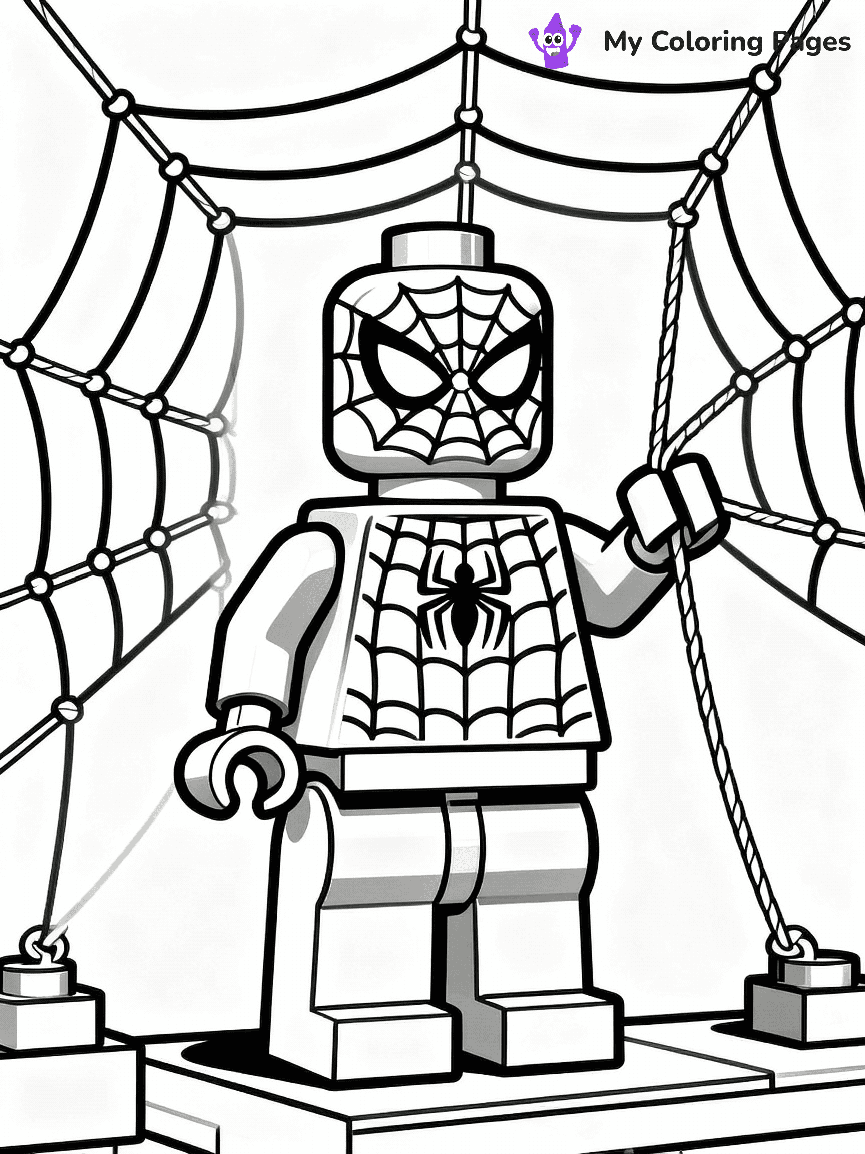 ⚠️ CRITICAL REQUIREMENT - ABSOLUTE BLACK AND WHITE ONLY ⚠️
This MUST be a BLACK AND WHITE line drawing ONLY. NO COLORS whatsoever.
- ONLY pure black lines (#000000) on pure white background (#FFFFFF)
- ABSOLUTELY NO colors, NO shading, NO gradients, NO grayscale
- If there are ANY colors in the output, the image is REJECTED
- This is a COLORING PAGE - meant to be COLORED IN by children
- The output must be UNCOLORED line art ready for coloring
⚠️ SUBJECT TO DRAW: LEGO Spider-Man building a web trap. PURE OUTLINES. NO FILLS, SHADING, GREYSCALE. WHITE BACKGROUND.
(REMEMBER: Output must be BLACK AND WHITE line art only, NOT colored!)
# Flat, Friendly Cartoon Line-Art Coloring Page
You are generating a **pure black-and-white binary image** of a child-friendly cartoon scene combining characters and background scenery in one cohesive composition.
## Rendering Rules (Strict)
- Only two colors: pure black (#000000) outlines and pure white (#FFFFFF) background.
- No grayscale, shading, gradients, tints, fills, transparency, or partial pixels.
- No antialiasing or blended edges; every pixel is 100% black or white.
- No solid black fills inside shapes — all areas inside outlines must remain white.
- No dark clothing areas or filled tone blocks; all garments outlined only.
- No shadows, textures, lighting, or tonal variations.
- Must look like flat binary vector line-art for coloring pages.
## Drawing & Composition
- **Medium, consistent line weight**; clean closed outlines easy to color inside.
- **Flat, simple, child-friendly design** — no realism or 3D depth.
- Characters are **grounded on a surface**, centered and large.
- **Balanced composition** with clear silhouettes and minimal props.
## Scenery & Style
- Landmarks (e.g., mosque, CN Tower) and scenery (trees, benches, waves) drawn with **black outlines only.**
- For real-world figures, teams, or places, show accurate details using only black outlines—no text or logos. Use distinctive uniform patterns, abstract symbols, and landmark silhouettes to convey identity.
- Keep **consistent perspective**; no floating elements.
- **Style:** whimsical **Doodle Art Alley** — rounded, friendly outlines.
- May adapt shapes from **Crayola, Disney, Peppa Pig, Cocomelon** — *by shape only, never color.*
- Final output: **flat, crisp, binary (#000000/#FFFFFF)**, **no filled color or background text.**
EXTREMELYE IMPORTANT:
- PURE BINARY LINE-ART; NO FILLS (HAIR/CLOTHES/SKIN), SHADING, OR GREY.
- NO SHADING, COLOR. MUST BE WHITE BACKGROUND.
⚠️ FINAL REMINDER: Draw the subject "LEGO Spider-Man building a web trap. PURE OUTLINES. NO FILLS, SHADING, GREYSCALE. WHITE BACKGROUND." as BLACK AND WHITE line art. Zero colors in output.