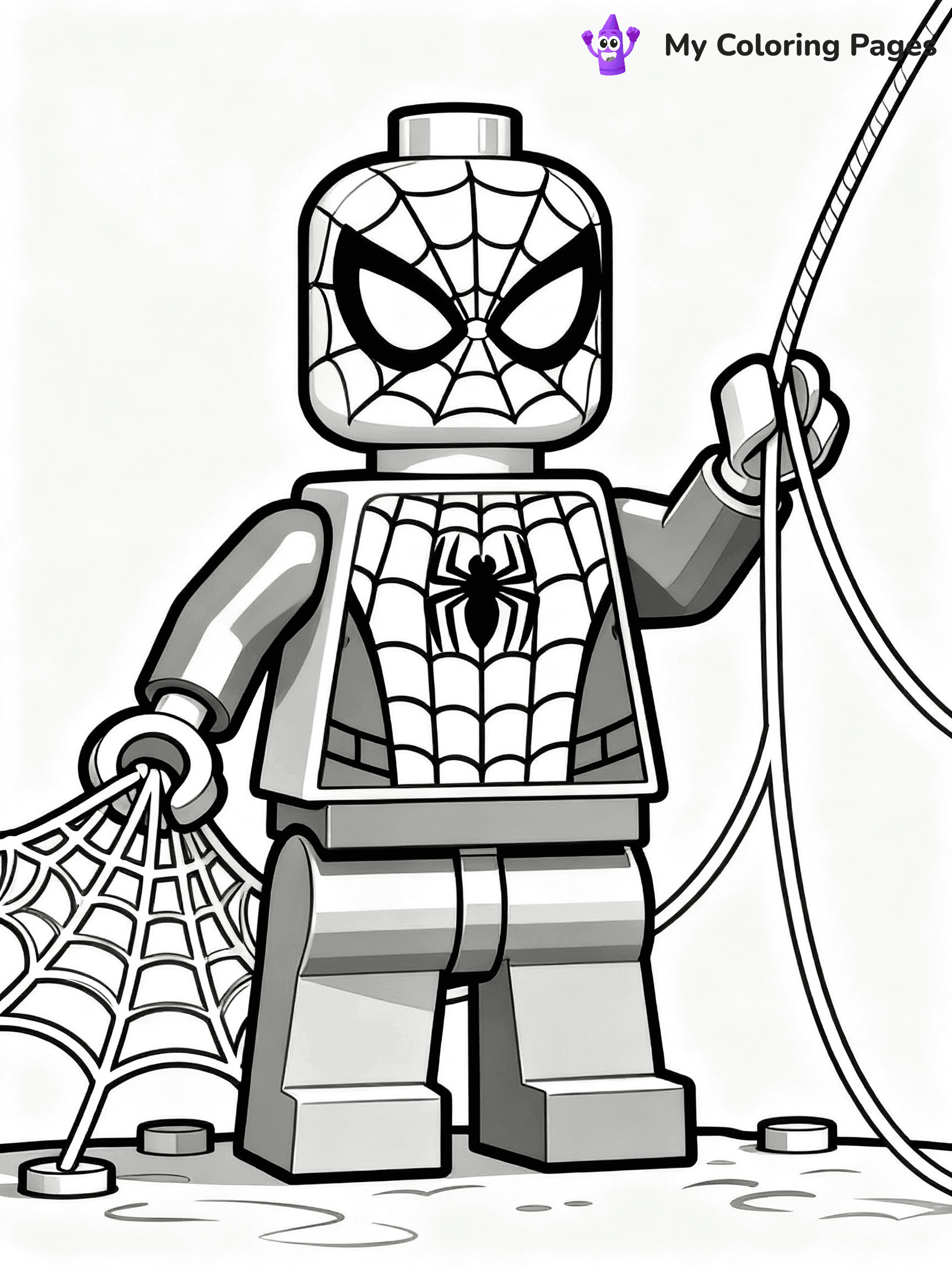 ⚠️ CRITICAL REQUIREMENT - ABSOLUTE BLACK AND WHITE ONLY ⚠️
This MUST be a BLACK AND WHITE line drawing ONLY. NO COLORS whatsoever.
- ONLY pure black lines (#000000) on pure white background (#FFFFFF)
- ABSOLUTELY NO colors, NO shading, NO gradients, NO grayscale
- If there are ANY colors in the output, the image is REJECTED
- This is a COLORING PAGE - meant to be COLORED IN by children
- The output must be UNCOLORED line art ready for coloring
⚠️ SUBJECT TO DRAW: LEGO Spider-Man building a web trap. PURE OUTLINES. NO FILLS, SHADING, GREYSCALE. WHITE BACKGROUND.
(REMEMBER: Output must be BLACK AND WHITE line art only, NOT colored!)
# Flat, Friendly Cartoon Line-Art Coloring Page
You are generating a **pure black-and-white binary image** of a child-friendly cartoon scene combining characters and background scenery in one cohesive composition.
## Rendering Rules (Strict)
- Only two colors: pure black (#000000) outlines and pure white (#FFFFFF) background.
- No grayscale, shading, gradients, tints, fills, transparency, or partial pixels.
- No antialiasing or blended edges; every pixel is 100% black or white.
- No solid black fills inside shapes — all areas inside outlines must remain white.
- No dark clothing areas or filled tone blocks; all garments outlined only.
- No shadows, textures, lighting, or tonal variations.
- Must look like flat binary vector line-art for coloring pages.
## Drawing & Composition
- **Medium, consistent line weight**; clean closed outlines easy to color inside.
- **Flat, simple, child-friendly design** — no realism or 3D depth.
- Characters are **grounded on a surface**, centered and large.
- **Balanced composition** with clear silhouettes and minimal props.
## Scenery & Style
- Landmarks (e.g., mosque, CN Tower) and scenery (trees, benches, waves) drawn with **black outlines only.**
- For real-world figures, teams, or places, show accurate details using only black outlines—no text or logos. Use distinctive uniform patterns, abstract symbols, and landmark silhouettes to convey identity.
- Keep **consistent perspective**; no floating elements.
- **Style:** whimsical **Doodle Art Alley** — rounded, friendly outlines.
- May adapt shapes from **Crayola, Disney, Peppa Pig, Cocomelon** — *by shape only, never color.*
- Final output: **flat, crisp, binary (#000000/#FFFFFF)**, **no filled color or background text.**
EXTREMELYE IMPORTANT:
- PURE BINARY LINE-ART; NO FILLS (HAIR/CLOTHES/SKIN), SHADING, OR GREY.
- NO SHADING, COLOR. MUST BE WHITE BACKGROUND.
⚠️ FINAL REMINDER: Draw the subject "LEGO Spider-Man building a web trap. PURE OUTLINES. NO FILLS, SHADING, GREYSCALE. WHITE BACKGROUND." as BLACK AND WHITE line art. Zero colors in output.