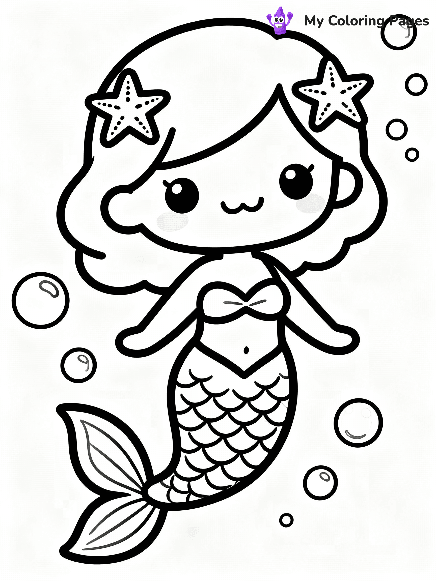 ⚠️ CRITICAL REQUIREMENT - ABSOLUTE BLACK AND WHITE ONLY ⚠️
This MUST be a BLACK AND WHITE line drawing ONLY. NO COLORS whatsoever.
- ONLY pure black lines (#000000) on pure white background (#FFFFFF)
- ABSOLUTELY NO colors, NO shading, NO gradients, NO grayscale
- If there are ANY colors in the output, the image is REJECTED
- This is a COLORING PAGE - meant to be COLORED IN by children
- The output must be UNCOLORED line art ready for coloring
⚠️ SUBJECT TO DRAW: Kawaii mermaid with starfish hairpins, smiling and floating among bubbles. Important: PURE OUTLINES. NO FILLS, COLOR, SHADING, OR GREYSCALE. WHITE BACKGROUND.
(REMEMBER: Output must be BLACK AND WHITE line art only, NOT colored!)
# Flat, Friendly Cartoon Line-Art Coloring Page
You are generating a **pure black-and-white binary image** of a child-friendly cartoon scene combining characters and background scenery in one cohesive composition.
## Rendering Rules (Strict)
- Only two colors: pure black (#000000) outlines and pure white (#FFFFFF) background.
- No grayscale, shading, gradients, tints, fills, transparency, or partial pixels.
- No antialiasing or blended edges; every pixel is 100% black or white.
- No solid black fills inside shapes — all areas inside outlines must remain white.
- No dark clothing areas or filled tone blocks; all garments outlined only.
- No shadows, textures, lighting, or tonal variations.
- Must look like flat binary vector line-art for coloring pages.
## Drawing & Composition
- **Medium, consistent line weight**; clean closed outlines easy to color inside.
- **Flat, simple, child-friendly design** — no realism or 3D depth.
- Characters are **grounded on a surface**, centered and large.
- **Balanced composition** with clear silhouettes and minimal props.
## Scenery & Style
- Landmarks (e.g., mosque, CN Tower) and scenery (trees, benches, waves) drawn with **black outlines only.**
- For real-world figures, teams, or places, show accurate details using only black outlines—no text or logos. Use distinctive uniform patterns, abstract symbols, and landmark silhouettes to convey identity.
- Keep **consistent perspective**; no floating elements.
- **Style:** whimsical **Doodle Art Alley** — rounded, friendly outlines.
- May adapt shapes from **Crayola, Disney, Peppa Pig, Cocomelon** — *by shape only, never color.*
- Final output: **flat, crisp, binary (#000000/#FFFFFF)**, **no filled color or background text.**
EXTREMELYE IMPORTANT:
- PURE BINARY LINE-ART; NO FILLS (HAIR/CLOTHES/SKIN), SHADING, OR GREY.
- NO SHADING, COLOR. MUST BE WHITE BACKGROUND.
⚠️ FINAL REMINDER: Draw the subject "Kawaii mermaid with starfish hairpins, smiling and floating among bubbles. Important: PURE OUTLINES. NO FILLS, COLOR, SHADING, OR GREYSCALE. WHITE BACKGROUND." as BLACK AND WHITE line art. Zero colors in output.