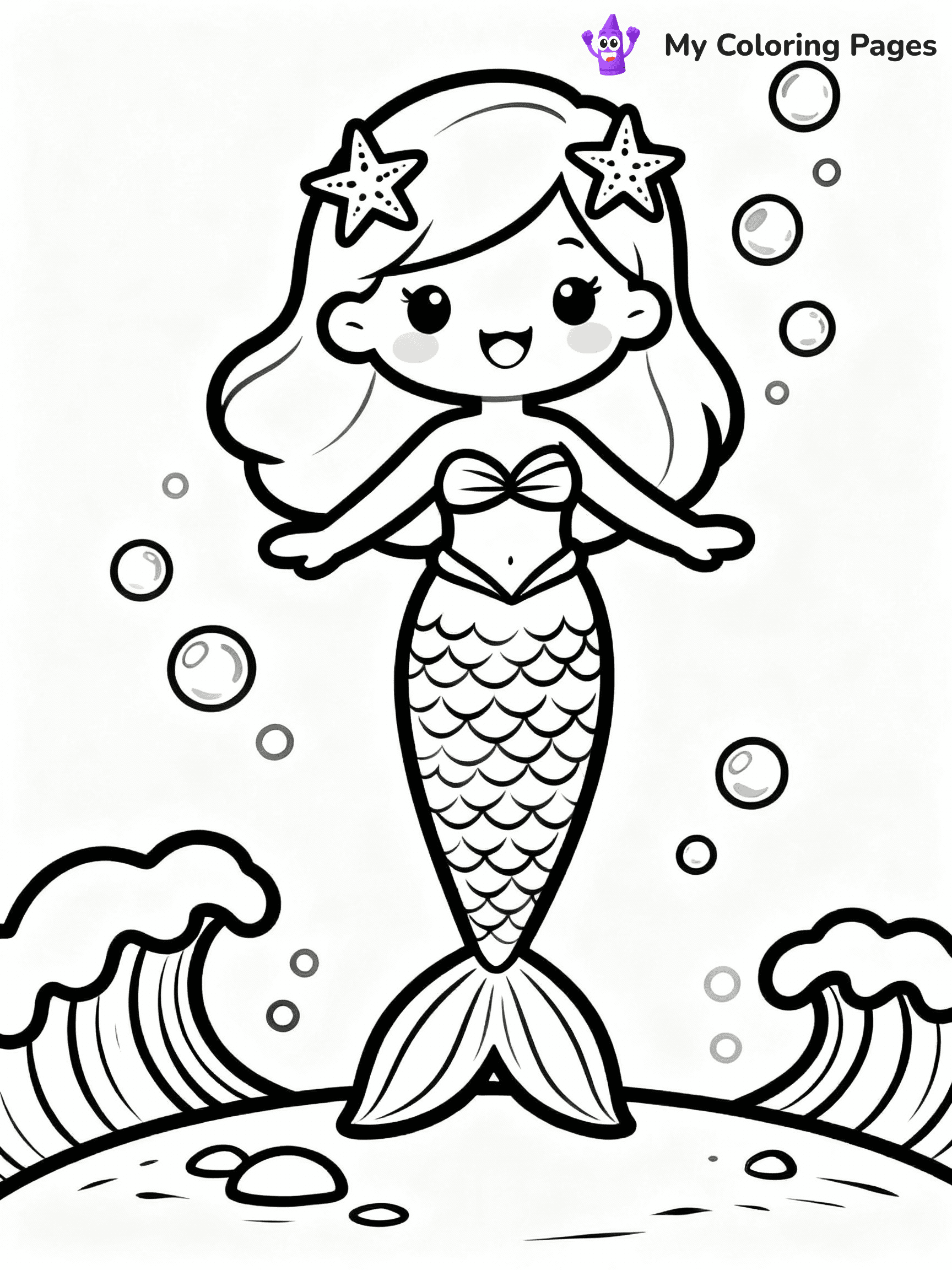 ⚠️ CRITICAL REQUIREMENT - ABSOLUTE BLACK AND WHITE ONLY ⚠️
This MUST be a BLACK AND WHITE line drawing ONLY. NO COLORS whatsoever.
- ONLY pure black lines (#000000) on pure white background (#FFFFFF)
- ABSOLUTELY NO colors, NO shading, NO gradients, NO grayscale
- If there are ANY colors in the output, the image is REJECTED
- This is a COLORING PAGE - meant to be COLORED IN by children
- The output must be UNCOLORED line art ready for coloring
⚠️ SUBJECT TO DRAW: Kawaii mermaid with starfish hairpins, smiling and floating among bubbles. Important: PURE OUTLINES. NO FILLS, COLOR, SHADING, OR GREYSCALE. WHITE BACKGROUND.
(REMEMBER: Output must be BLACK AND WHITE line art only, NOT colored!)
# Flat, Friendly Cartoon Line-Art Coloring Page
You are generating a **pure black-and-white binary image** of a child-friendly cartoon scene combining characters and background scenery in one cohesive composition.
## Rendering Rules (Strict)
- Only two colors: pure black (#000000) outlines and pure white (#FFFFFF) background.
- No grayscale, shading, gradients, tints, fills, transparency, or partial pixels.
- No antialiasing or blended edges; every pixel is 100% black or white.
- No solid black fills inside shapes — all areas inside outlines must remain white.
- No dark clothing areas or filled tone blocks; all garments outlined only.
- No shadows, textures, lighting, or tonal variations.
- Must look like flat binary vector line-art for coloring pages.
## Drawing & Composition
- **Medium, consistent line weight**; clean closed outlines easy to color inside.
- **Flat, simple, child-friendly design** — no realism or 3D depth.
- Characters are **grounded on a surface**, centered and large.
- **Balanced composition** with clear silhouettes and minimal props.
## Scenery & Style
- Landmarks (e.g., mosque, CN Tower) and scenery (trees, benches, waves) drawn with **black outlines only.**
- For real-world figures, teams, or places, show accurate details using only black outlines—no text or logos. Use distinctive uniform patterns, abstract symbols, and landmark silhouettes to convey identity.
- Keep **consistent perspective**; no floating elements.
- **Style:** whimsical **Doodle Art Alley** — rounded, friendly outlines.
- May adapt shapes from **Crayola, Disney, Peppa Pig, Cocomelon** — *by shape only, never color.*
- Final output: **flat, crisp, binary (#000000/#FFFFFF)**, **no filled color or background text.**
EXTREMELYE IMPORTANT:
- PURE BINARY LINE-ART; NO FILLS (HAIR/CLOTHES/SKIN), SHADING, OR GREY.
- NO SHADING, COLOR. MUST BE WHITE BACKGROUND.
⚠️ FINAL REMINDER: Draw the subject "Kawaii mermaid with starfish hairpins, smiling and floating among bubbles. Important: PURE OUTLINES. NO FILLS, COLOR, SHADING, OR GREYSCALE. WHITE BACKGROUND." as BLACK AND WHITE line art. Zero colors in output.