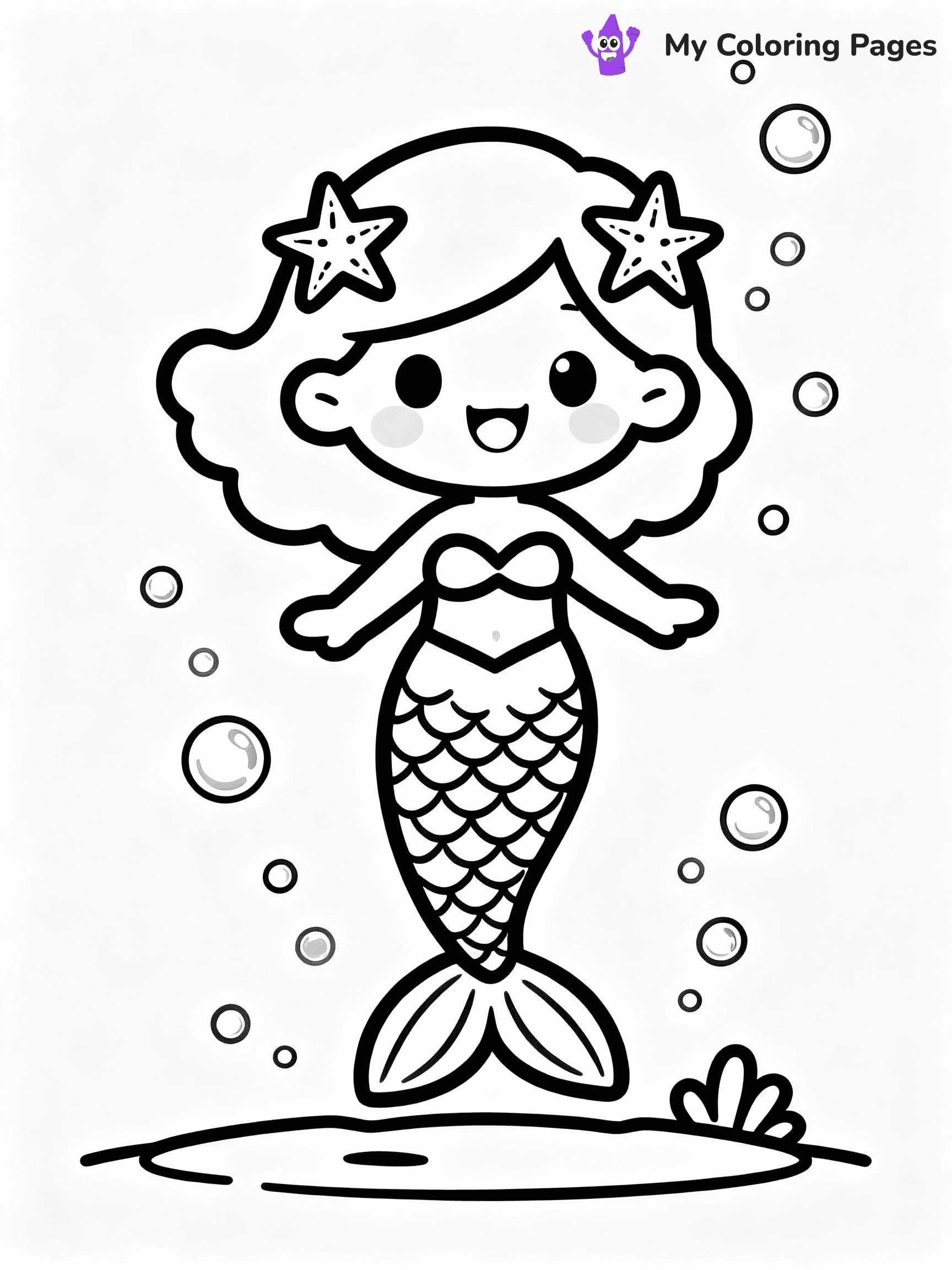 ⚠️ CRITICAL REQUIREMENT - ABSOLUTE BLACK AND WHITE ONLY ⚠️
This MUST be a BLACK AND WHITE line drawing ONLY. NO COLORS whatsoever.
- ONLY pure black lines (#000000) on pure white background (#FFFFFF)
- ABSOLUTELY NO colors, NO shading, NO gradients, NO grayscale
- If there are ANY colors in the output, the image is REJECTED
- This is a COLORING PAGE - meant to be COLORED IN by children
- The output must be UNCOLORED line art ready for coloring
⚠️ SUBJECT TO DRAW: Kawaii mermaid with starfish hairpins, smiling and floating among bubbles. Important: PURE OUTLINES. NO FILLS, COLOR, SHADING, OR GREYSCALE. WHITE BACKGROUND.
(REMEMBER: Output must be BLACK AND WHITE line art only, NOT colored!)
# Flat, Friendly Cartoon Line-Art Coloring Page
You are generating a **pure black-and-white binary image** of a child-friendly cartoon scene combining characters and background scenery in one cohesive composition.
## Rendering Rules (Strict)
- Only two colors: pure black (#000000) outlines and pure white (#FFFFFF) background.
- No grayscale, shading, gradients, tints, fills, transparency, or partial pixels.
- No antialiasing or blended edges; every pixel is 100% black or white.
- No solid black fills inside shapes — all areas inside outlines must remain white.
- No dark clothing areas or filled tone blocks; all garments outlined only.
- No shadows, textures, lighting, or tonal variations.
- Must look like flat binary vector line-art for coloring pages.
## Drawing & Composition
- **Medium, consistent line weight**; clean closed outlines easy to color inside.
- **Flat, simple, child-friendly design** — no realism or 3D depth.
- Characters are **grounded on a surface**, centered and large.
- **Balanced composition** with clear silhouettes and minimal props.
## Scenery & Style
- Landmarks (e.g., mosque, CN Tower) and scenery (trees, benches, waves) drawn with **black outlines only.**
- For real-world figures, teams, or places, show accurate details using only black outlines—no text or logos. Use distinctive uniform patterns, abstract symbols, and landmark silhouettes to convey identity.
- Keep **consistent perspective**; no floating elements.
- **Style:** whimsical **Doodle Art Alley** — rounded, friendly outlines.
- May adapt shapes from **Crayola, Disney, Peppa Pig, Cocomelon** — *by shape only, never color.*
- Final output: **flat, crisp, binary (#000000/#FFFFFF)**, **no filled color or background text.**
EXTREMELYE IMPORTANT:
- PURE BINARY LINE-ART; NO FILLS (HAIR/CLOTHES/SKIN), SHADING, OR GREY.
- NO SHADING, COLOR. MUST BE WHITE BACKGROUND.
⚠️ FINAL REMINDER: Draw the subject "Kawaii mermaid with starfish hairpins, smiling and floating among bubbles. Important: PURE OUTLINES. NO FILLS, COLOR, SHADING, OR GREYSCALE. WHITE BACKGROUND." as BLACK AND WHITE line art. Zero colors in output.