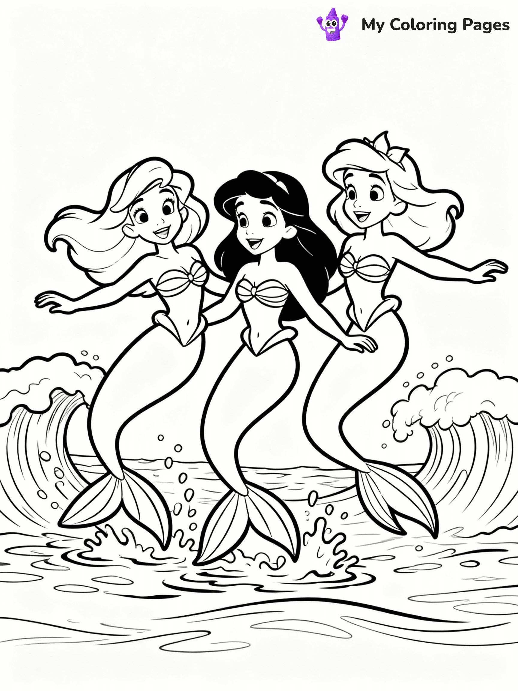 ⚠️ CRITICAL REQUIREMENT - ABSOLUTE BLACK AND WHITE ONLY ⚠️
This MUST be a BLACK AND WHITE line drawing ONLY. NO COLORS whatsoever.
- ONLY pure black lines (#000000) on pure white background (#FFFFFF)
- ABSOLUTELY NO colors, NO shading, NO gradients, NO grayscale
- If there are ANY colors in the output, the image is REJECTED
- This is a COLORING PAGE - meant to be COLORED IN by children
- The output must be UNCOLORED line art ready for coloring
⚠️ SUBJECT TO DRAW: Mermaids from Disney-style swimming together, tails splashing, ocean waves behind. Important: PURE OUTLINES. NO FILLS, COLOR, SHADING, OR GREYSCALE. WHITE BACKGROUND.
(REMEMBER: Output must be BLACK AND WHITE line art only, NOT colored!)
# Flat, Friendly Cartoon Line-Art Coloring Page
You are generating a **pure black-and-white binary image** of a child-friendly cartoon scene combining characters and background scenery in one cohesive composition.
## Rendering Rules (Strict)
- Only two colors: pure black (#000000) outlines and pure white (#FFFFFF) background.
- No grayscale, shading, gradients, tints, fills, transparency, or partial pixels.
- No antialiasing or blended edges; every pixel is 100% black or white.
- No solid black fills inside shapes — all areas inside outlines must remain white.
- No dark clothing areas or filled tone blocks; all garments outlined only.
- No shadows, textures, lighting, or tonal variations.
- Must look like flat binary vector line-art for coloring pages.
## Drawing & Composition
- **Medium, consistent line weight**; clean closed outlines easy to color inside.
- **Flat, simple, child-friendly design** — no realism or 3D depth.
- Characters are **grounded on a surface**, centered and large.
- **Balanced composition** with clear silhouettes and minimal props.
## Scenery & Style
- Landmarks (e.g., mosque, CN Tower) and scenery (trees, benches, waves) drawn with **black outlines only.**
- For real-world figures, teams, or places, show accurate details using only black outlines—no text or logos. Use distinctive uniform patterns, abstract symbols, and landmark silhouettes to convey identity.
- Keep **consistent perspective**; no floating elements.
- **Style:** whimsical **Doodle Art Alley** — rounded, friendly outlines.
- May adapt shapes from **Crayola, Disney, Peppa Pig, Cocomelon** — *by shape only, never color.*
- Final output: **flat, crisp, binary (#000000/#FFFFFF)**, **no filled color or background text.**
EXTREMELYE IMPORTANT:
- PURE BINARY LINE-ART; NO FILLS (HAIR/CLOTHES/SKIN), SHADING, OR GREY.
- NO SHADING, COLOR. MUST BE WHITE BACKGROUND.
⚠️ FINAL REMINDER: Draw the subject "Mermaids from Disney-style swimming together, tails splashing, ocean waves behind. Important: PURE OUTLINES. NO FILLS, COLOR, SHADING, OR GREYSCALE. WHITE BACKGROUND." as BLACK AND WHITE line art. Zero colors in output.