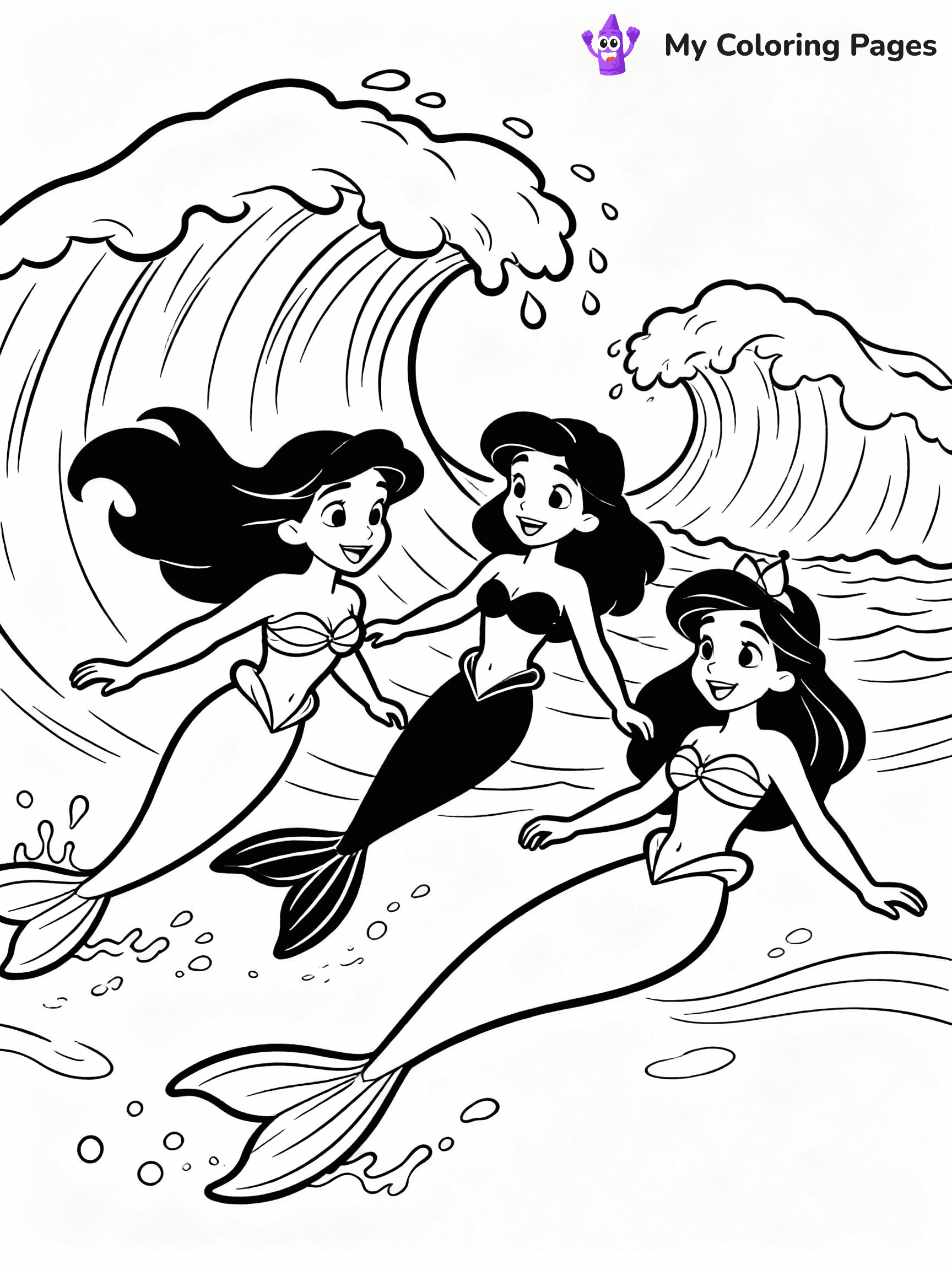 ⚠️ CRITICAL REQUIREMENT - ABSOLUTE BLACK AND WHITE ONLY ⚠️
This MUST be a BLACK AND WHITE line drawing ONLY. NO COLORS whatsoever.
- ONLY pure black lines (#000000) on pure white background (#FFFFFF)
- ABSOLUTELY NO colors, NO shading, NO gradients, NO grayscale
- If there are ANY colors in the output, the image is REJECTED
- This is a COLORING PAGE - meant to be COLORED IN by children
- The output must be UNCOLORED line art ready for coloring
⚠️ SUBJECT TO DRAW: Mermaids from Disney-style swimming together, tails splashing, ocean waves behind. Important: PURE OUTLINES. NO FILLS, COLOR, SHADING, OR GREYSCALE. WHITE BACKGROUND.
(REMEMBER: Output must be BLACK AND WHITE line art only, NOT colored!)
# Flat, Friendly Cartoon Line-Art Coloring Page
You are generating a **pure black-and-white binary image** of a child-friendly cartoon scene combining characters and background scenery in one cohesive composition.
## Rendering Rules (Strict)
- Only two colors: pure black (#000000) outlines and pure white (#FFFFFF) background.
- No grayscale, shading, gradients, tints, fills, transparency, or partial pixels.
- No antialiasing or blended edges; every pixel is 100% black or white.
- No solid black fills inside shapes — all areas inside outlines must remain white.
- No dark clothing areas or filled tone blocks; all garments outlined only.
- No shadows, textures, lighting, or tonal variations.
- Must look like flat binary vector line-art for coloring pages.
## Drawing & Composition
- **Medium, consistent line weight**; clean closed outlines easy to color inside.
- **Flat, simple, child-friendly design** — no realism or 3D depth.
- Characters are **grounded on a surface**, centered and large.
- **Balanced composition** with clear silhouettes and minimal props.
## Scenery & Style
- Landmarks (e.g., mosque, CN Tower) and scenery (trees, benches, waves) drawn with **black outlines only.**
- For real-world figures, teams, or places, show accurate details using only black outlines—no text or logos. Use distinctive uniform patterns, abstract symbols, and landmark silhouettes to convey identity.
- Keep **consistent perspective**; no floating elements.
- **Style:** whimsical **Doodle Art Alley** — rounded, friendly outlines.
- May adapt shapes from **Crayola, Disney, Peppa Pig, Cocomelon** — *by shape only, never color.*
- Final output: **flat, crisp, binary (#000000/#FFFFFF)**, **no filled color or background text.**
EXTREMELYE IMPORTANT:
- PURE BINARY LINE-ART; NO FILLS (HAIR/CLOTHES/SKIN), SHADING, OR GREY.
- NO SHADING, COLOR. MUST BE WHITE BACKGROUND.
⚠️ FINAL REMINDER: Draw the subject "Mermaids from Disney-style swimming together, tails splashing, ocean waves behind. Important: PURE OUTLINES. NO FILLS, COLOR, SHADING, OR GREYSCALE. WHITE BACKGROUND." as BLACK AND WHITE line art. Zero colors in output.