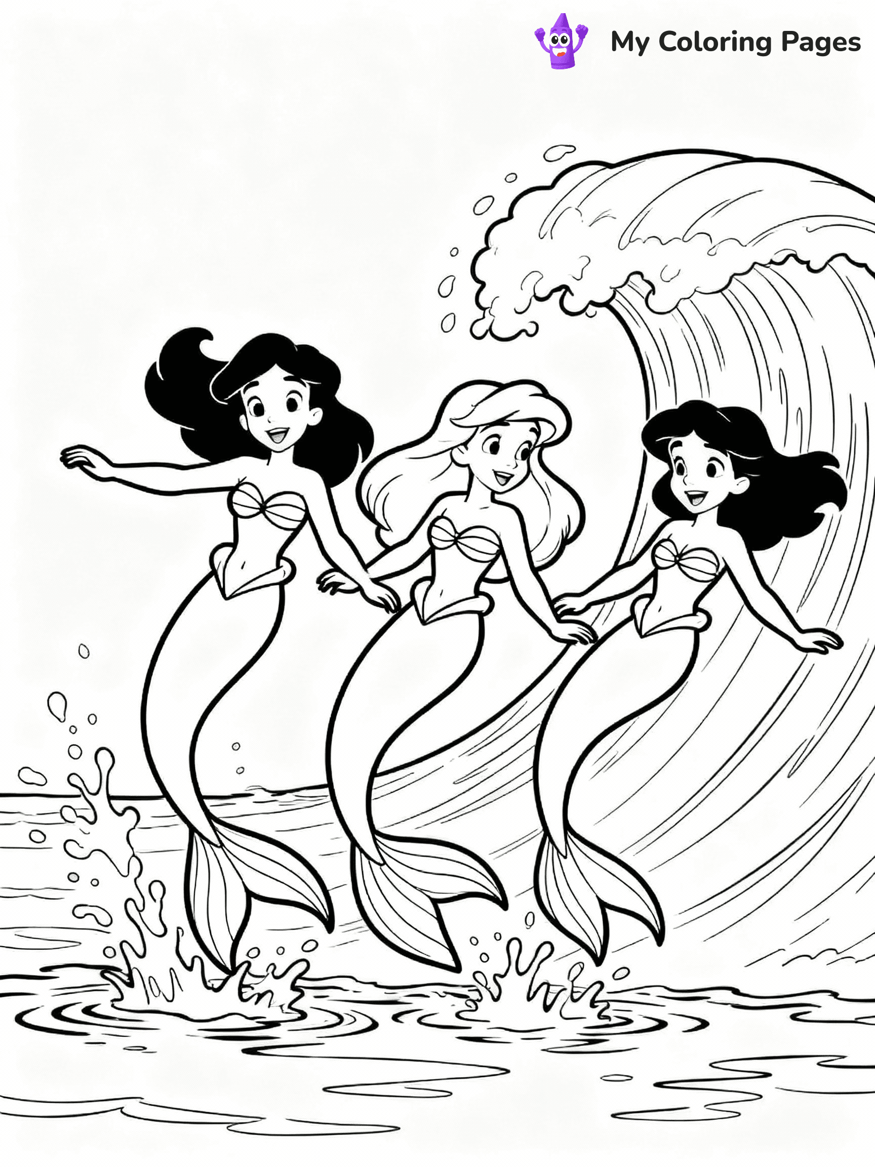 ⚠️ CRITICAL REQUIREMENT - ABSOLUTE BLACK AND WHITE ONLY ⚠️
This MUST be a BLACK AND WHITE line drawing ONLY. NO COLORS whatsoever.
- ONLY pure black lines (#000000) on pure white background (#FFFFFF)
- ABSOLUTELY NO colors, NO shading, NO gradients, NO grayscale
- If there are ANY colors in the output, the image is REJECTED
- This is a COLORING PAGE - meant to be COLORED IN by children
- The output must be UNCOLORED line art ready for coloring
⚠️ SUBJECT TO DRAW: Mermaids from Disney-style swimming together, tails splashing, ocean waves behind. Important: PURE OUTLINES. NO FILLS, COLOR, SHADING, OR GREYSCALE. WHITE BACKGROUND.
(REMEMBER: Output must be BLACK AND WHITE line art only, NOT colored!)
# Flat, Friendly Cartoon Line-Art Coloring Page
You are generating a **pure black-and-white binary image** of a child-friendly cartoon scene combining characters and background scenery in one cohesive composition.
## Rendering Rules (Strict)
- Only two colors: pure black (#000000) outlines and pure white (#FFFFFF) background.
- No grayscale, shading, gradients, tints, fills, transparency, or partial pixels.
- No antialiasing or blended edges; every pixel is 100% black or white.
- No solid black fills inside shapes — all areas inside outlines must remain white.
- No dark clothing areas or filled tone blocks; all garments outlined only.
- No shadows, textures, lighting, or tonal variations.
- Must look like flat binary vector line-art for coloring pages.
## Drawing & Composition
- **Medium, consistent line weight**; clean closed outlines easy to color inside.
- **Flat, simple, child-friendly design** — no realism or 3D depth.
- Characters are **grounded on a surface**, centered and large.
- **Balanced composition** with clear silhouettes and minimal props.
## Scenery & Style
- Landmarks (e.g., mosque, CN Tower) and scenery (trees, benches, waves) drawn with **black outlines only.**
- For real-world figures, teams, or places, show accurate details using only black outlines—no text or logos. Use distinctive uniform patterns, abstract symbols, and landmark silhouettes to convey identity.
- Keep **consistent perspective**; no floating elements.
- **Style:** whimsical **Doodle Art Alley** — rounded, friendly outlines.
- May adapt shapes from **Crayola, Disney, Peppa Pig, Cocomelon** — *by shape only, never color.*
- Final output: **flat, crisp, binary (#000000/#FFFFFF)**, **no filled color or background text.**
EXTREMELYE IMPORTANT:
- PURE BINARY LINE-ART; NO FILLS (HAIR/CLOTHES/SKIN), SHADING, OR GREY.
- NO SHADING, COLOR. MUST BE WHITE BACKGROUND.
⚠️ FINAL REMINDER: Draw the subject "Mermaids from Disney-style swimming together, tails splashing, ocean waves behind. Important: PURE OUTLINES. NO FILLS, COLOR, SHADING, OR GREYSCALE. WHITE BACKGROUND." as BLACK AND WHITE line art. Zero colors in output.