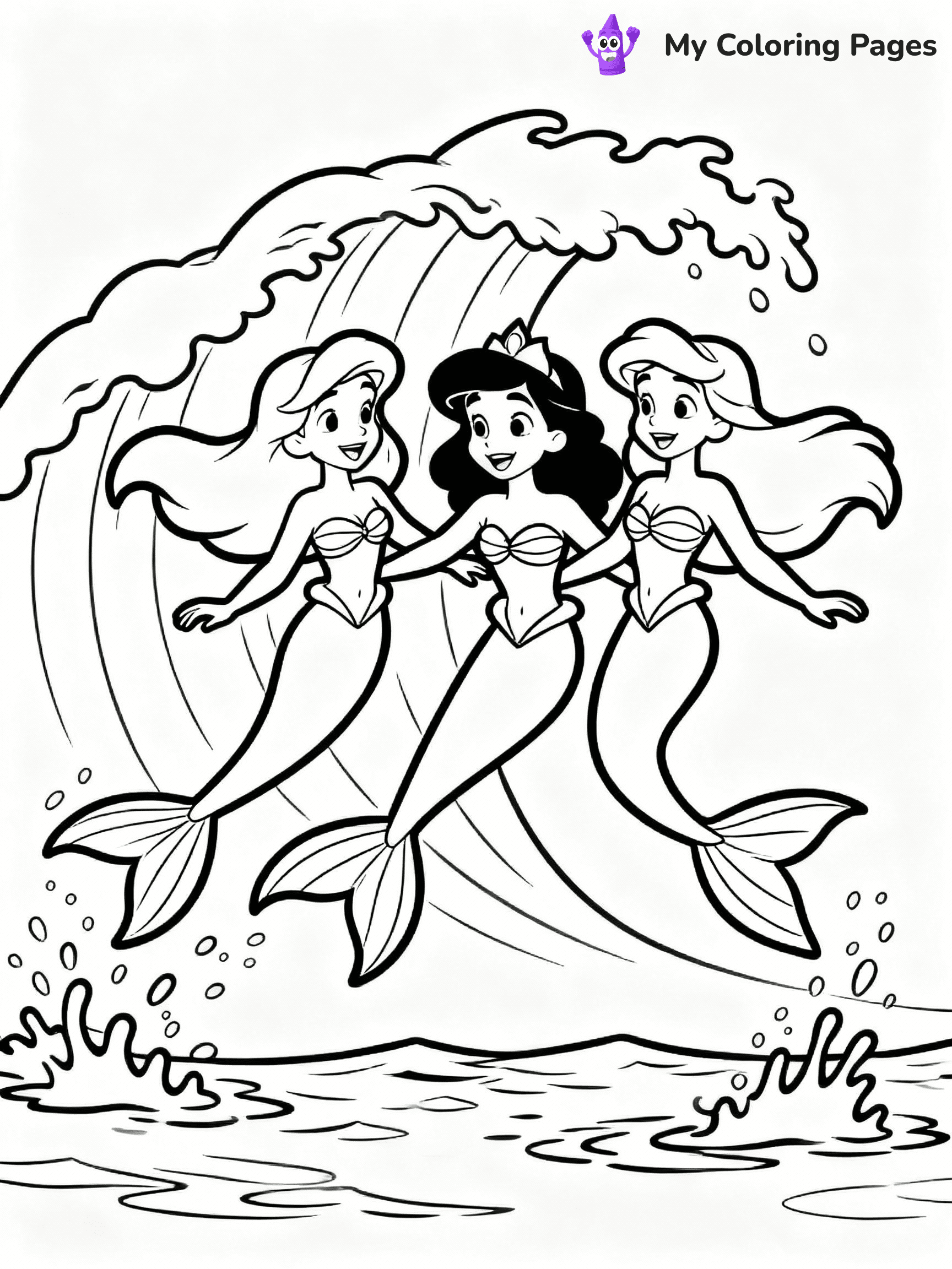 ⚠️ CRITICAL REQUIREMENT - ABSOLUTE BLACK AND WHITE ONLY ⚠️
This MUST be a BLACK AND WHITE line drawing ONLY. NO COLORS whatsoever.
- ONLY pure black lines (#000000) on pure white background (#FFFFFF)
- ABSOLUTELY NO colors, NO shading, NO gradients, NO grayscale
- If there are ANY colors in the output, the image is REJECTED
- This is a COLORING PAGE - meant to be COLORED IN by children
- The output must be UNCOLORED line art ready for coloring
⚠️ SUBJECT TO DRAW: Mermaids from Disney-style swimming together, tails splashing, ocean waves behind. Important: PURE OUTLINES. NO FILLS, COLOR, SHADING, OR GREYSCALE. WHITE BACKGROUND.
(REMEMBER: Output must be BLACK AND WHITE line art only, NOT colored!)
# Flat, Friendly Cartoon Line-Art Coloring Page
You are generating a **pure black-and-white binary image** of a child-friendly cartoon scene combining characters and background scenery in one cohesive composition.
## Rendering Rules (Strict)
- Only two colors: pure black (#000000) outlines and pure white (#FFFFFF) background.
- No grayscale, shading, gradients, tints, fills, transparency, or partial pixels.
- No antialiasing or blended edges; every pixel is 100% black or white.
- No solid black fills inside shapes — all areas inside outlines must remain white.
- No dark clothing areas or filled tone blocks; all garments outlined only.
- No shadows, textures, lighting, or tonal variations.
- Must look like flat binary vector line-art for coloring pages.
## Drawing & Composition
- **Medium, consistent line weight**; clean closed outlines easy to color inside.
- **Flat, simple, child-friendly design** — no realism or 3D depth.
- Characters are **grounded on a surface**, centered and large.
- **Balanced composition** with clear silhouettes and minimal props.
## Scenery & Style
- Landmarks (e.g., mosque, CN Tower) and scenery (trees, benches, waves) drawn with **black outlines only.**
- For real-world figures, teams, or places, show accurate details using only black outlines—no text or logos. Use distinctive uniform patterns, abstract symbols, and landmark silhouettes to convey identity.
- Keep **consistent perspective**; no floating elements.
- **Style:** whimsical **Doodle Art Alley** — rounded, friendly outlines.
- May adapt shapes from **Crayola, Disney, Peppa Pig, Cocomelon** — *by shape only, never color.*
- Final output: **flat, crisp, binary (#000000/#FFFFFF)**, **no filled color or background text.**
EXTREMELYE IMPORTANT:
- PURE BINARY LINE-ART; NO FILLS (HAIR/CLOTHES/SKIN), SHADING, OR GREY.
- NO SHADING, COLOR. MUST BE WHITE BACKGROUND.
⚠️ FINAL REMINDER: Draw the subject "Mermaids from Disney-style swimming together, tails splashing, ocean waves behind. Important: PURE OUTLINES. NO FILLS, COLOR, SHADING, OR GREYSCALE. WHITE BACKGROUND." as BLACK AND WHITE line art. Zero colors in output.