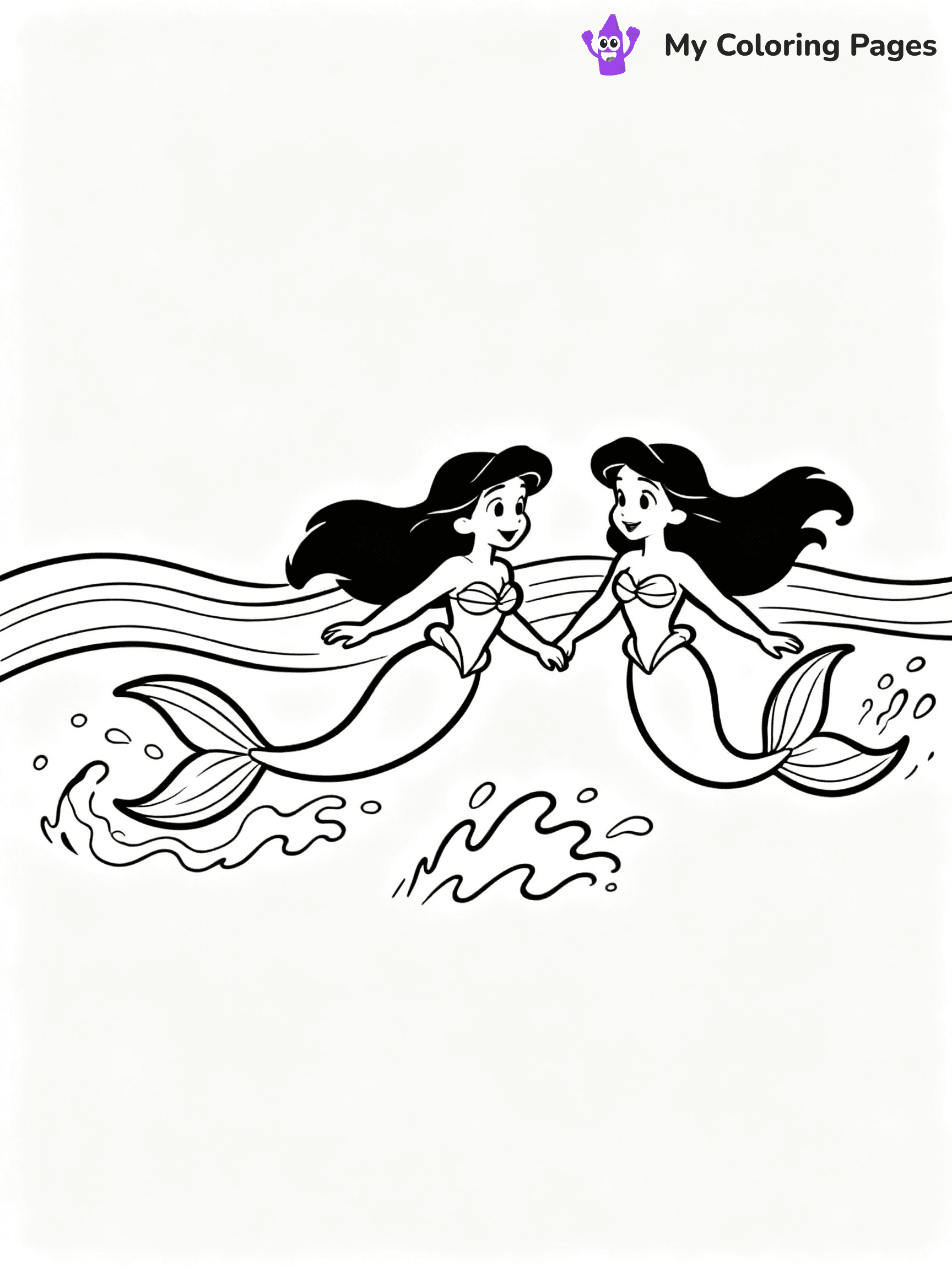 ⚠️ CRITICAL REQUIREMENT - ABSOLUTE BLACK AND WHITE ONLY ⚠️
This MUST be a BLACK AND WHITE line drawing ONLY. NO COLORS whatsoever.
- ONLY pure black lines (#000000) on pure white background (#FFFFFF)
- ABSOLUTELY NO colors, NO shading, NO gradients, NO grayscale
- If there are ANY colors in the output, the image is REJECTED
- This is a COLORING PAGE - meant to be COLORED IN by children
- The output must be UNCOLORED line art ready for coloring
⚠️ SUBJECT TO DRAW: Mermaids from Disney-style swimming together, tails splashing, ocean waves behind. Important: PURE OUTLINES. NO FILLS, COLOR, SHADING, OR GREYSCALE. WHITE BACKGROUND.
(REMEMBER: Output must be BLACK AND WHITE line art only, NOT colored!)
# Flat, Friendly Cartoon Line-Art Coloring Page
You are generating a **pure black-and-white binary image** of a child-friendly cartoon scene combining characters and background scenery in one cohesive composition.
## Rendering Rules (Strict)
- Only two colors: pure black (#000000) outlines and pure white (#FFFFFF) background.
- No grayscale, shading, gradients, tints, fills, transparency, or partial pixels.
- No antialiasing or blended edges; every pixel is 100% black or white.
- No solid black fills inside shapes — all areas inside outlines must remain white.
- No dark clothing areas or filled tone blocks; all garments outlined only.
- No shadows, textures, lighting, or tonal variations.
- Must look like flat binary vector line-art for coloring pages.
## Drawing & Composition
- **Medium, consistent line weight**; clean closed outlines easy to color inside.
- **Flat, simple, child-friendly design** — no realism or 3D depth.
- Characters are **grounded on a surface**, centered and large.
- **Balanced composition** with clear silhouettes and minimal props.
## Scenery & Style
- Landmarks (e.g., mosque, CN Tower) and scenery (trees, benches, waves) drawn with **black outlines only.**
- For real-world figures, teams, or places, show accurate details using only black outlines—no text or logos. Use distinctive uniform patterns, abstract symbols, and landmark silhouettes to convey identity.
- Keep **consistent perspective**; no floating elements.
- **Style:** whimsical **Doodle Art Alley** — rounded, friendly outlines.
- May adapt shapes from **Crayola, Disney, Peppa Pig, Cocomelon** — *by shape only, never color.*
- Final output: **flat, crisp, binary (#000000/#FFFFFF)**, **no filled color or background text.**
EXTREMELYE IMPORTANT:
- PURE BINARY LINE-ART; NO FILLS (HAIR/CLOTHES/SKIN), SHADING, OR GREY.
- NO SHADING, COLOR. MUST BE WHITE BACKGROUND.
⚠️ FINAL REMINDER: Draw the subject "Mermaids from Disney-style swimming together, tails splashing, ocean waves behind. Important: PURE OUTLINES. NO FILLS, COLOR, SHADING, OR GREYSCALE. WHITE BACKGROUND." as BLACK AND WHITE line art. Zero colors in output.