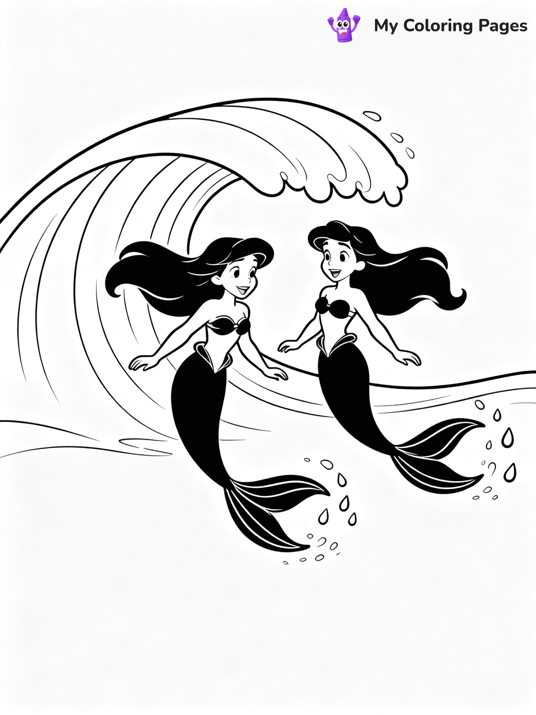 ⚠️ CRITICAL REQUIREMENT - ABSOLUTE BLACK AND WHITE ONLY ⚠️
This MUST be a BLACK AND WHITE line drawing ONLY. NO COLORS whatsoever.
- ONLY pure black lines (#000000) on pure white background (#FFFFFF)
- ABSOLUTELY NO colors, NO shading, NO gradients, NO grayscale
- If there are ANY colors in the output, the image is REJECTED
- This is a COLORING PAGE - meant to be COLORED IN by children
- The output must be UNCOLORED line art ready for coloring
⚠️ SUBJECT TO DRAW: Mermaids from Disney-style swimming together, tails splashing, ocean waves behind. Important: PURE OUTLINES. NO FILLS, COLOR, SHADING, OR GREYSCALE. WHITE BACKGROUND.
(REMEMBER: Output must be BLACK AND WHITE line art only, NOT colored!)
# Flat, Friendly Cartoon Line-Art Coloring Page
You are generating a **pure black-and-white binary image** of a child-friendly cartoon scene combining characters and background scenery in one cohesive composition.
## Rendering Rules (Strict)
- Only two colors: pure black (#000000) outlines and pure white (#FFFFFF) background.
- No grayscale, shading, gradients, tints, fills, transparency, or partial pixels.
- No antialiasing or blended edges; every pixel is 100% black or white.
- No solid black fills inside shapes — all areas inside outlines must remain white.
- No dark clothing areas or filled tone blocks; all garments outlined only.
- No shadows, textures, lighting, or tonal variations.
- Must look like flat binary vector line-art for coloring pages.
## Drawing & Composition
- **Medium, consistent line weight**; clean closed outlines easy to color inside.
- **Flat, simple, child-friendly design** — no realism or 3D depth.
- Characters are **grounded on a surface**, centered and large.
- **Balanced composition** with clear silhouettes and minimal props.
## Scenery & Style
- Landmarks (e.g., mosque, CN Tower) and scenery (trees, benches, waves) drawn with **black outlines only.**
- For real-world figures, teams, or places, show accurate details using only black outlines—no text or logos. Use distinctive uniform patterns, abstract symbols, and landmark silhouettes to convey identity.
- Keep **consistent perspective**; no floating elements.
- **Style:** whimsical **Doodle Art Alley** — rounded, friendly outlines.
- May adapt shapes from **Crayola, Disney, Peppa Pig, Cocomelon** — *by shape only, never color.*
- Final output: **flat, crisp, binary (#000000/#FFFFFF)**, **no filled color or background text.**
EXTREMELYE IMPORTANT:
- PURE BINARY LINE-ART; NO FILLS (HAIR/CLOTHES/SKIN), SHADING, OR GREY.
- NO SHADING, COLOR. MUST BE WHITE BACKGROUND.
⚠️ FINAL REMINDER: Draw the subject "Mermaids from Disney-style swimming together, tails splashing, ocean waves behind. Important: PURE OUTLINES. NO FILLS, COLOR, SHADING, OR GREYSCALE. WHITE BACKGROUND." as BLACK AND WHITE line art. Zero colors in output.