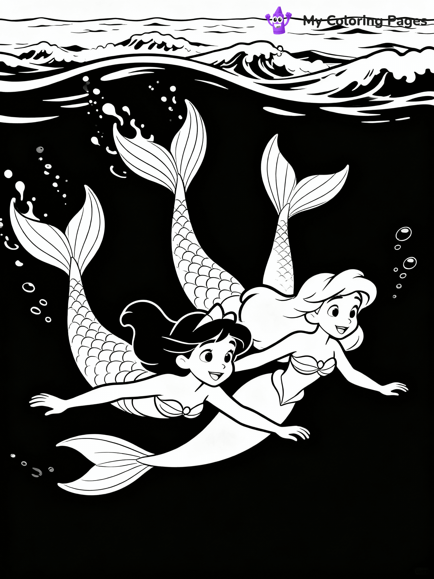 ⚠️ CRITICAL REQUIREMENT - ABSOLUTE BLACK AND WHITE ONLY ⚠️
This MUST be a BLACK AND WHITE line drawing ONLY. NO COLORS whatsoever.
- ONLY pure black lines (#000000) on pure white background (#FFFFFF)
- ABSOLUTELY NO colors, NO shading, NO gradients, NO grayscale
- If there are ANY colors in the output, the image is REJECTED
- This is a COLORING PAGE - meant to be COLORED IN by children
- The output must be UNCOLORED line art ready for coloring
⚠️ SUBJECT TO DRAW: Mermaids from Disney-style swimming together, tails splashing, ocean waves behind. Important: PURE OUTLINES. NO FILLS, COLOR, SHADING, OR GREYSCALE. WHITE BACKGROUND.
(REMEMBER: Output must be BLACK AND WHITE line art only, NOT colored!)
# Flat, Friendly Cartoon Line-Art Coloring Page
You are generating a **pure black-and-white binary image** of a child-friendly cartoon scene combining characters and background scenery in one cohesive composition.
## Rendering Rules (Strict)
- Only two colors: pure black (#000000) outlines and pure white (#FFFFFF) background.
- No grayscale, shading, gradients, tints, fills, transparency, or partial pixels.
- No antialiasing or blended edges; every pixel is 100% black or white.
- No solid black fills inside shapes — all areas inside outlines must remain white.
- No dark clothing areas or filled tone blocks; all garments outlined only.
- No shadows, textures, lighting, or tonal variations.
- Must look like flat binary vector line-art for coloring pages.
## Drawing & Composition
- **Medium, consistent line weight**; clean closed outlines easy to color inside.
- **Flat, simple, child-friendly design** — no realism or 3D depth.
- Characters are **grounded on a surface**, centered and large.
- **Balanced composition** with clear silhouettes and minimal props.
## Scenery & Style
- Landmarks (e.g., mosque, CN Tower) and scenery (trees, benches, waves) drawn with **black outlines only.**
- For real-world figures, teams, or places, show accurate details using only black outlines—no text or logos. Use distinctive uniform patterns, abstract symbols, and landmark silhouettes to convey identity.
- Keep **consistent perspective**; no floating elements.
- **Style:** whimsical **Doodle Art Alley** — rounded, friendly outlines.
- May adapt shapes from **Crayola, Disney, Peppa Pig, Cocomelon** — *by shape only, never color.*
- Final output: **flat, crisp, binary (#000000/#FFFFFF)**, **no filled color or background text.**
EXTREMELYE IMPORTANT:
- PURE BINARY LINE-ART; NO FILLS (HAIR/CLOTHES/SKIN), SHADING, OR GREY.
- NO SHADING, COLOR. MUST BE WHITE BACKGROUND.
⚠️ FINAL REMINDER: Draw the subject "Mermaids from Disney-style swimming together, tails splashing, ocean waves behind. Important: PURE OUTLINES. NO FILLS, COLOR, SHADING, OR GREYSCALE. WHITE BACKGROUND." as BLACK AND WHITE line art. Zero colors in output.