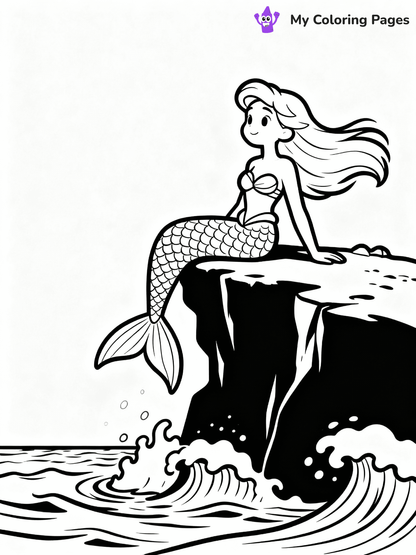 ⚠️ CRITICAL REQUIREMENT - ABSOLUTE BLACK AND WHITE ONLY ⚠️
This MUST be a BLACK AND WHITE line drawing ONLY. NO COLORS whatsoever.
- ONLY pure black lines (#000000) on pure white background (#FFFFFF)
- ABSOLUTELY NO colors, NO shading, NO gradients, NO grayscale
- If there are ANY colors in the output, the image is REJECTED
- This is a COLORING PAGE - meant to be COLORED IN by children
- The output must be UNCOLORED line art ready for coloring
⚠️ SUBJECT TO DRAW: Majestic mermaid sitting on a cliff, ocean waves crashing below, hair blowing. Important: PURE OUTLINES. NO FILLS, COLOR, SHADING, OR GREYSCALE. WHITE BACKGROUND.
(REMEMBER: Output must be BLACK AND WHITE line art only, NOT colored!)
# Flat, Friendly Cartoon Line-Art Coloring Page
You are generating a **pure black-and-white binary image** of a child-friendly cartoon scene combining characters and background scenery in one cohesive composition.
## Rendering Rules (Strict)
- Only two colors: pure black (#000000) outlines and pure white (#FFFFFF) background.
- No grayscale, shading, gradients, tints, fills, transparency, or partial pixels.
- No antialiasing or blended edges; every pixel is 100% black or white.
- No solid black fills inside shapes — all areas inside outlines must remain white.
- No dark clothing areas or filled tone blocks; all garments outlined only.
- No shadows, textures, lighting, or tonal variations.
- Must look like flat binary vector line-art for coloring pages.
## Drawing & Composition
- **Medium, consistent line weight**; clean closed outlines easy to color inside.
- **Flat, simple, child-friendly design** — no realism or 3D depth.
- Characters are **grounded on a surface**, centered and large.
- **Balanced composition** with clear silhouettes and minimal props.
## Scenery & Style
- Landmarks (e.g., mosque, CN Tower) and scenery (trees, benches, waves) drawn with **black outlines only.**
- For real-world figures, teams, or places, show accurate details using only black outlines—no text or logos. Use distinctive uniform patterns, abstract symbols, and landmark silhouettes to convey identity.
- Keep **consistent perspective**; no floating elements.
- **Style:** whimsical **Doodle Art Alley** — rounded, friendly outlines.
- May adapt shapes from **Crayola, Disney, Peppa Pig, Cocomelon** — *by shape only, never color.*
- Final output: **flat, crisp, binary (#000000/#FFFFFF)**, **no filled color or background text.**
EXTREMELYE IMPORTANT:
- PURE BINARY LINE-ART; NO FILLS (HAIR/CLOTHES/SKIN), SHADING, OR GREY.
- NO SHADING, COLOR. MUST BE WHITE BACKGROUND.
⚠️ FINAL REMINDER: Draw the subject "Majestic mermaid sitting on a cliff, ocean waves crashing below, hair blowing. Important: PURE OUTLINES. NO FILLS, COLOR, SHADING, OR GREYSCALE. WHITE BACKGROUND." as BLACK AND WHITE line art. Zero colors in output.