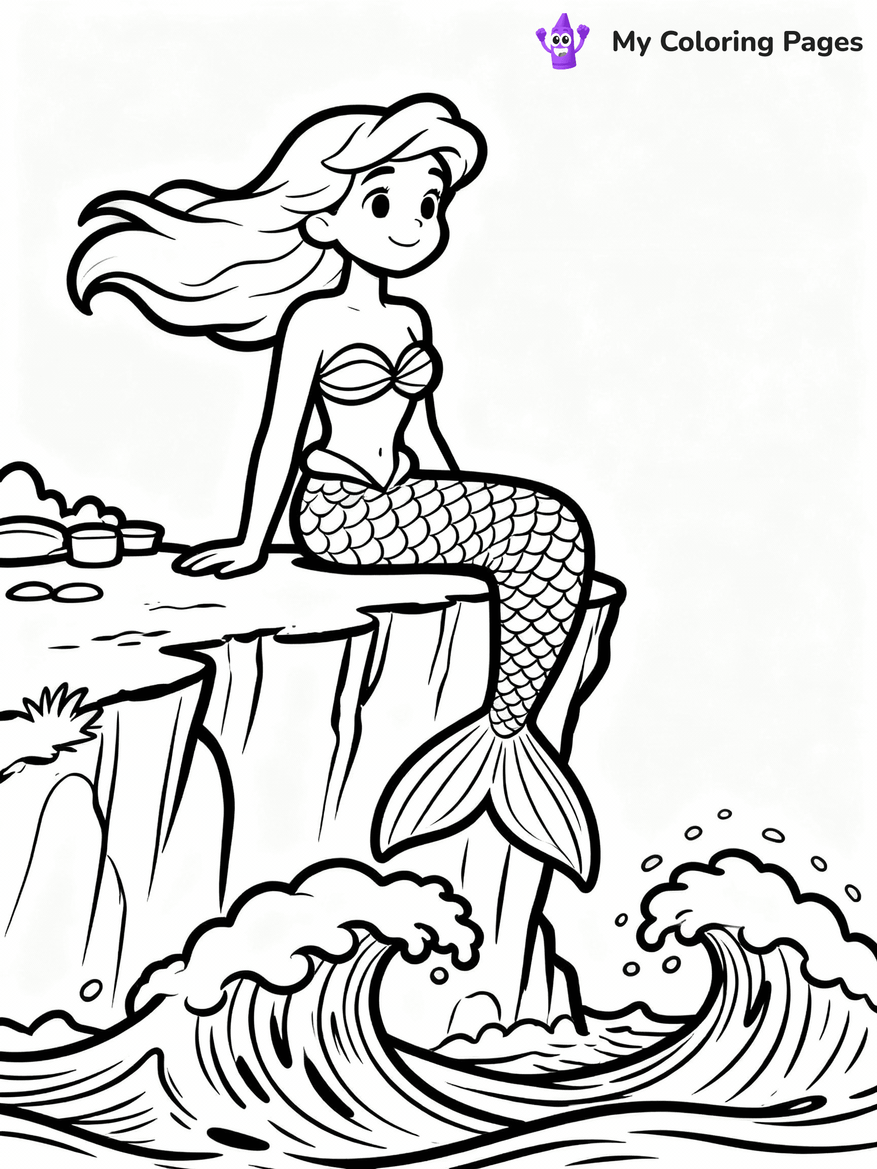 ⚠️ CRITICAL REQUIREMENT - ABSOLUTE BLACK AND WHITE ONLY ⚠️
This MUST be a BLACK AND WHITE line drawing ONLY. NO COLORS whatsoever.
- ONLY pure black lines (#000000) on pure white background (#FFFFFF)
- ABSOLUTELY NO colors, NO shading, NO gradients, NO grayscale
- If there are ANY colors in the output, the image is REJECTED
- This is a COLORING PAGE - meant to be COLORED IN by children
- The output must be UNCOLORED line art ready for coloring
⚠️ SUBJECT TO DRAW: Majestic mermaid sitting on a cliff, ocean waves crashing below, hair blowing. Important: PURE OUTLINES. NO FILLS, COLOR, SHADING, OR GREYSCALE. WHITE BACKGROUND.
(REMEMBER: Output must be BLACK AND WHITE line art only, NOT colored!)
# Flat, Friendly Cartoon Line-Art Coloring Page
You are generating a **pure black-and-white binary image** of a child-friendly cartoon scene combining characters and background scenery in one cohesive composition.
## Rendering Rules (Strict)
- Only two colors: pure black (#000000) outlines and pure white (#FFFFFF) background.
- No grayscale, shading, gradients, tints, fills, transparency, or partial pixels.
- No antialiasing or blended edges; every pixel is 100% black or white.
- No solid black fills inside shapes — all areas inside outlines must remain white.
- No dark clothing areas or filled tone blocks; all garments outlined only.
- No shadows, textures, lighting, or tonal variations.
- Must look like flat binary vector line-art for coloring pages.
## Drawing & Composition
- **Medium, consistent line weight**; clean closed outlines easy to color inside.
- **Flat, simple, child-friendly design** — no realism or 3D depth.
- Characters are **grounded on a surface**, centered and large.
- **Balanced composition** with clear silhouettes and minimal props.
## Scenery & Style
- Landmarks (e.g., mosque, CN Tower) and scenery (trees, benches, waves) drawn with **black outlines only.**
- For real-world figures, teams, or places, show accurate details using only black outlines—no text or logos. Use distinctive uniform patterns, abstract symbols, and landmark silhouettes to convey identity.
- Keep **consistent perspective**; no floating elements.
- **Style:** whimsical **Doodle Art Alley** — rounded, friendly outlines.
- May adapt shapes from **Crayola, Disney, Peppa Pig, Cocomelon** — *by shape only, never color.*
- Final output: **flat, crisp, binary (#000000/#FFFFFF)**, **no filled color or background text.**
EXTREMELYE IMPORTANT:
- PURE BINARY LINE-ART; NO FILLS (HAIR/CLOTHES/SKIN), SHADING, OR GREY.
- NO SHADING, COLOR. MUST BE WHITE BACKGROUND.
⚠️ FINAL REMINDER: Draw the subject "Majestic mermaid sitting on a cliff, ocean waves crashing below, hair blowing. Important: PURE OUTLINES. NO FILLS, COLOR, SHADING, OR GREYSCALE. WHITE BACKGROUND." as BLACK AND WHITE line art. Zero colors in output.