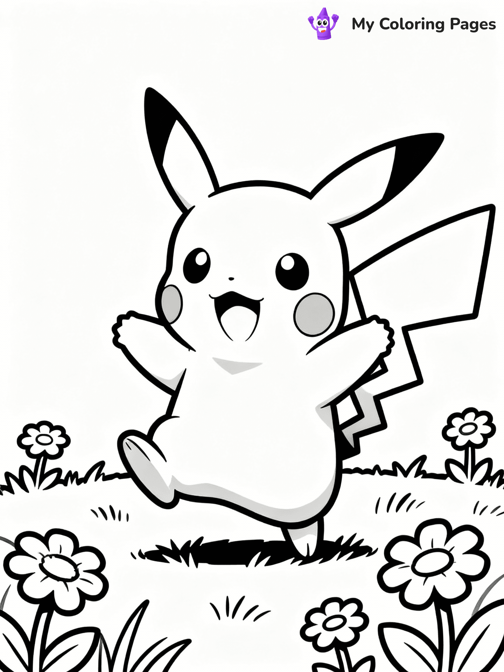 ⚠️ CRITICAL REQUIREMENT - ABSOLUTE BLACK AND WHITE ONLY ⚠️
This MUST be a BLACK AND WHITE line drawing ONLY. NO COLORS whatsoever.
- ONLY pure black lines (#000000) on pure white background (#FFFFFF)
- ABSOLUTELY NO colors, NO shading, NO gradients, NO grayscale
- If there are ANY colors in the output, the image is REJECTED
- This is a COLORING PAGE - meant to be COLORED IN by children
- The output must be UNCOLORED line art ready for coloring
⚠️ SUBJECT TO DRAW: Pikachu from Pokémon playing in a field, flowers blooming around. Important: PURE OUTLINES. NO FILLS, COLOR, SHADING, OR GREYSCALE. WHITE BACKGROUND.
(REMEMBER: Output must be BLACK AND WHITE line art only, NOT colored!)
# Flat, Friendly Cartoon Line-Art Coloring Page
You are generating a **pure black-and-white binary image** of a child-friendly cartoon scene combining characters and background scenery in one cohesive composition.
## Rendering Rules (Strict)
- Only two colors: pure black (#000000) outlines and pure white (#FFFFFF) background.
- No grayscale, shading, gradients, tints, fills, transparency, or partial pixels.
- No antialiasing or blended edges; every pixel is 100% black or white.
- No solid black fills inside shapes — all areas inside outlines must remain white.
- No dark clothing areas or filled tone blocks; all garments outlined only.
- No shadows, textures, lighting, or tonal variations.
- Must look like flat binary vector line-art for coloring pages.
## Drawing & Composition
- **Medium, consistent line weight**; clean closed outlines easy to color inside.
- **Flat, simple, child-friendly design** — no realism or 3D depth.
- Characters are **grounded on a surface**, centered and large.
- **Balanced composition** with clear silhouettes and minimal props.
## Scenery & Style
- Landmarks (e.g., mosque, CN Tower) and scenery (trees, benches, waves) drawn with **black outlines only.**
- For real-world figures, teams, or places, show accurate details using only black outlines—no text or logos. Use distinctive uniform patterns, abstract symbols, and landmark silhouettes to convey identity.
- Keep **consistent perspective**; no floating elements.
- **Style:** whimsical **Doodle Art Alley** — rounded, friendly outlines.
- May adapt shapes from **Crayola, Disney, Peppa Pig, Cocomelon** — *by shape only, never color.*
- Final output: **flat, crisp, binary (#000000/#FFFFFF)**, **no filled color or background text.**
EXTREMELYE IMPORTANT:
- PURE BINARY LINE-ART; NO FILLS (HAIR/CLOTHES/SKIN), SHADING, OR GREY.
- NO SHADING, COLOR. MUST BE WHITE BACKGROUND.
⚠️ FINAL REMINDER: Draw the subject "Pikachu from Pokémon playing in a field, flowers blooming around. Important: PURE OUTLINES. NO FILLS, COLOR, SHADING, OR GREYSCALE. WHITE BACKGROUND." as BLACK AND WHITE line art. Zero colors in output.