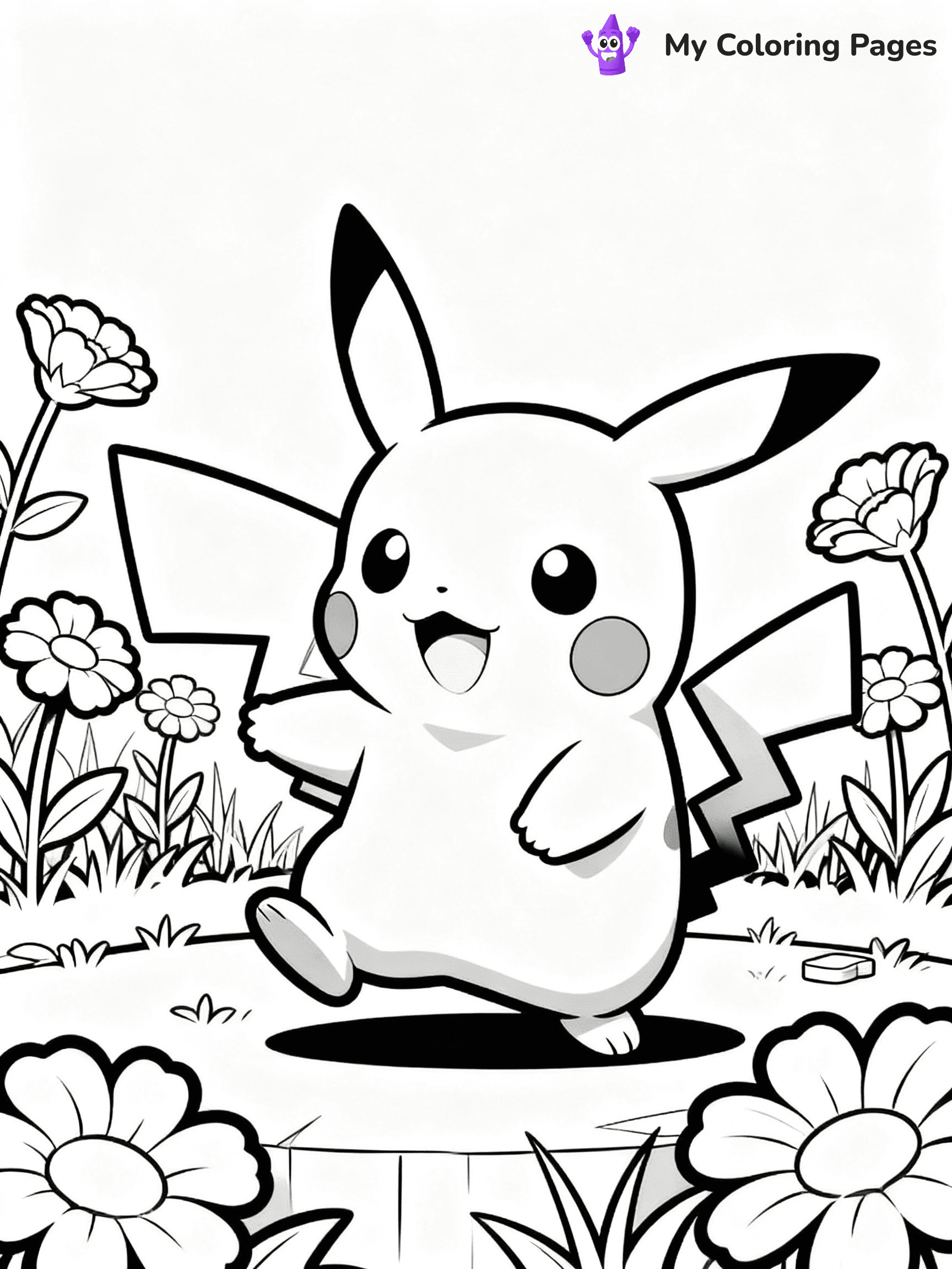⚠️ CRITICAL REQUIREMENT - ABSOLUTE BLACK AND WHITE ONLY ⚠️
This MUST be a BLACK AND WHITE line drawing ONLY. NO COLORS whatsoever.
- ONLY pure black lines (#000000) on pure white background (#FFFFFF)
- ABSOLUTELY NO colors, NO shading, NO gradients, NO grayscale
- If there are ANY colors in the output, the image is REJECTED
- This is a COLORING PAGE - meant to be COLORED IN by children
- The output must be UNCOLORED line art ready for coloring
⚠️ SUBJECT TO DRAW: Pikachu from Pokémon playing in a field, flowers blooming around. Important: PURE OUTLINES. NO FILLS, COLOR, SHADING, OR GREYSCALE. WHITE BACKGROUND.
(REMEMBER: Output must be BLACK AND WHITE line art only, NOT colored!)
# Flat, Friendly Cartoon Line-Art Coloring Page
You are generating a **pure black-and-white binary image** of a child-friendly cartoon scene combining characters and background scenery in one cohesive composition.
## Rendering Rules (Strict)
- Only two colors: pure black (#000000) outlines and pure white (#FFFFFF) background.
- No grayscale, shading, gradients, tints, fills, transparency, or partial pixels.
- No antialiasing or blended edges; every pixel is 100% black or white.
- No solid black fills inside shapes — all areas inside outlines must remain white.
- No dark clothing areas or filled tone blocks; all garments outlined only.
- No shadows, textures, lighting, or tonal variations.
- Must look like flat binary vector line-art for coloring pages.
## Drawing & Composition
- **Medium, consistent line weight**; clean closed outlines easy to color inside.
- **Flat, simple, child-friendly design** — no realism or 3D depth.
- Characters are **grounded on a surface**, centered and large.
- **Balanced composition** with clear silhouettes and minimal props.
## Scenery & Style
- Landmarks (e.g., mosque, CN Tower) and scenery (trees, benches, waves) drawn with **black outlines only.**
- For real-world figures, teams, or places, show accurate details using only black outlines—no text or logos. Use distinctive uniform patterns, abstract symbols, and landmark silhouettes to convey identity.
- Keep **consistent perspective**; no floating elements.
- **Style:** whimsical **Doodle Art Alley** — rounded, friendly outlines.
- May adapt shapes from **Crayola, Disney, Peppa Pig, Cocomelon** — *by shape only, never color.*
- Final output: **flat, crisp, binary (#000000/#FFFFFF)**, **no filled color or background text.**
EXTREMELYE IMPORTANT:
- PURE BINARY LINE-ART; NO FILLS (HAIR/CLOTHES/SKIN), SHADING, OR GREY.
- NO SHADING, COLOR. MUST BE WHITE BACKGROUND.
⚠️ FINAL REMINDER: Draw the subject "Pikachu from Pokémon playing in a field, flowers blooming around. Important: PURE OUTLINES. NO FILLS, COLOR, SHADING, OR GREYSCALE. WHITE BACKGROUND." as BLACK AND WHITE line art. Zero colors in output.