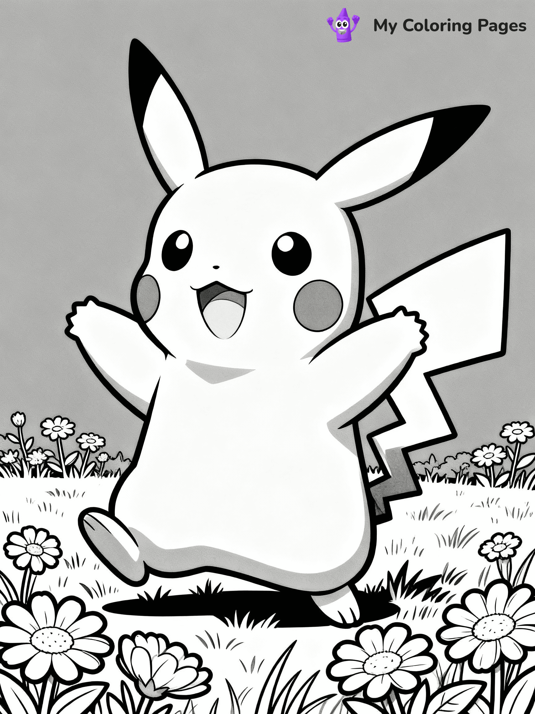 ⚠️ CRITICAL REQUIREMENT - ABSOLUTE BLACK AND WHITE ONLY ⚠️
This MUST be a BLACK AND WHITE line drawing ONLY. NO COLORS whatsoever.
- ONLY pure black lines (#000000) on pure white background (#FFFFFF)
- ABSOLUTELY NO colors, NO shading, NO gradients, NO grayscale
- If there are ANY colors in the output, the image is REJECTED
- This is a COLORING PAGE - meant to be COLORED IN by children
- The output must be UNCOLORED line art ready for coloring
⚠️ SUBJECT TO DRAW: Pikachu from Pokémon playing in a field, flowers blooming around. Important: PURE OUTLINES. NO FILLS, COLOR, SHADING, OR GREYSCALE. WHITE BACKGROUND.
(REMEMBER: Output must be BLACK AND WHITE line art only, NOT colored!)
# Flat, Friendly Cartoon Line-Art Coloring Page
You are generating a **pure black-and-white binary image** of a child-friendly cartoon scene combining characters and background scenery in one cohesive composition.
## Rendering Rules (Strict)
- Only two colors: pure black (#000000) outlines and pure white (#FFFFFF) background.
- No grayscale, shading, gradients, tints, fills, transparency, or partial pixels.
- No antialiasing or blended edges; every pixel is 100% black or white.
- No solid black fills inside shapes — all areas inside outlines must remain white.
- No dark clothing areas or filled tone blocks; all garments outlined only.
- No shadows, textures, lighting, or tonal variations.
- Must look like flat binary vector line-art for coloring pages.
## Drawing & Composition
- **Medium, consistent line weight**; clean closed outlines easy to color inside.
- **Flat, simple, child-friendly design** — no realism or 3D depth.
- Characters are **grounded on a surface**, centered and large.
- **Balanced composition** with clear silhouettes and minimal props.
## Scenery & Style
- Landmarks (e.g., mosque, CN Tower) and scenery (trees, benches, waves) drawn with **black outlines only.**
- For real-world figures, teams, or places, show accurate details using only black outlines—no text or logos. Use distinctive uniform patterns, abstract symbols, and landmark silhouettes to convey identity.
- Keep **consistent perspective**; no floating elements.
- **Style:** whimsical **Doodle Art Alley** — rounded, friendly outlines.
- May adapt shapes from **Crayola, Disney, Peppa Pig, Cocomelon** — *by shape only, never color.*
- Final output: **flat, crisp, binary (#000000/#FFFFFF)**, **no filled color or background text.**
EXTREMELYE IMPORTANT:
- PURE BINARY LINE-ART; NO FILLS (HAIR/CLOTHES/SKIN), SHADING, OR GREY.
- NO SHADING, COLOR. MUST BE WHITE BACKGROUND.
⚠️ FINAL REMINDER: Draw the subject "Pikachu from Pokémon playing in a field, flowers blooming around. Important: PURE OUTLINES. NO FILLS, COLOR, SHADING, OR GREYSCALE. WHITE BACKGROUND." as BLACK AND WHITE line art. Zero colors in output.