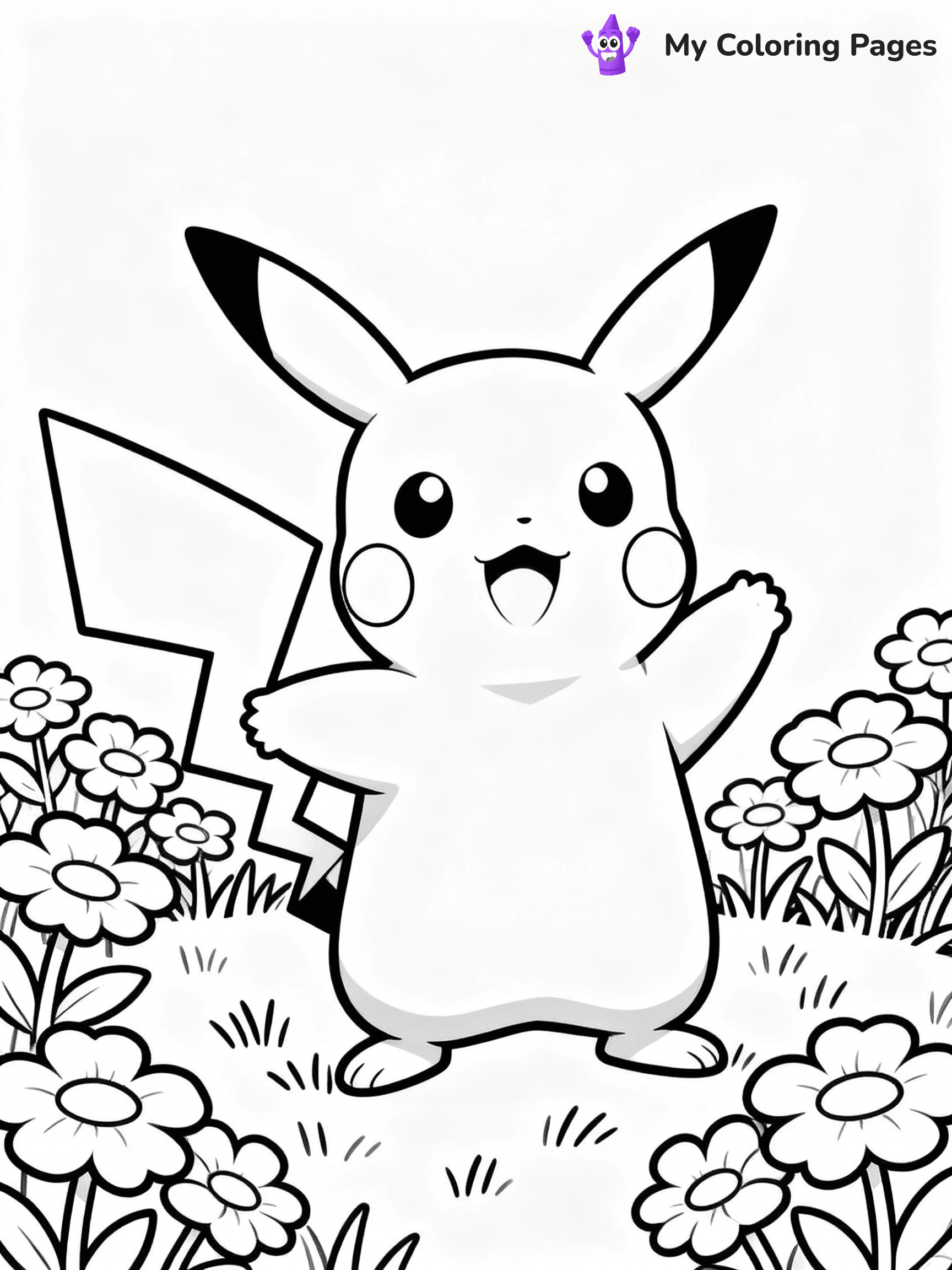 ⚠️ CRITICAL REQUIREMENT - ABSOLUTE BLACK AND WHITE ONLY ⚠️
This MUST be a BLACK AND WHITE line drawing ONLY. NO COLORS whatsoever.
- ONLY pure black lines (#000000) on pure white background (#FFFFFF)
- ABSOLUTELY NO colors, NO shading, NO gradients, NO grayscale
- If there are ANY colors in the output, the image is REJECTED
- This is a COLORING PAGE - meant to be COLORED IN by children
- The output must be UNCOLORED line art ready for coloring
⚠️ SUBJECT TO DRAW: Pikachu from Pokémon playing in a field, flowers blooming around. Important: PURE OUTLINES. NO FILLS, COLOR, SHADING, OR GREYSCALE. WHITE BACKGROUND.
(REMEMBER: Output must be BLACK AND WHITE line art only, NOT colored!)
# Flat, Friendly Cartoon Line-Art Coloring Page
You are generating a **pure black-and-white binary image** of a child-friendly cartoon scene combining characters and background scenery in one cohesive composition.
## Rendering Rules (Strict)
- Only two colors: pure black (#000000) outlines and pure white (#FFFFFF) background.
- No grayscale, shading, gradients, tints, fills, transparency, or partial pixels.
- No antialiasing or blended edges; every pixel is 100% black or white.
- No solid black fills inside shapes — all areas inside outlines must remain white.
- No dark clothing areas or filled tone blocks; all garments outlined only.
- No shadows, textures, lighting, or tonal variations.
- Must look like flat binary vector line-art for coloring pages.
## Drawing & Composition
- **Medium, consistent line weight**; clean closed outlines easy to color inside.
- **Flat, simple, child-friendly design** — no realism or 3D depth.
- Characters are **grounded on a surface**, centered and large.
- **Balanced composition** with clear silhouettes and minimal props.
## Scenery & Style
- Landmarks (e.g., mosque, CN Tower) and scenery (trees, benches, waves) drawn with **black outlines only.**
- For real-world figures, teams, or places, show accurate details using only black outlines—no text or logos. Use distinctive uniform patterns, abstract symbols, and landmark silhouettes to convey identity.
- Keep **consistent perspective**; no floating elements.
- **Style:** whimsical **Doodle Art Alley** — rounded, friendly outlines.
- May adapt shapes from **Crayola, Disney, Peppa Pig, Cocomelon** — *by shape only, never color.*
- Final output: **flat, crisp, binary (#000000/#FFFFFF)**, **no filled color or background text.**
EXTREMELYE IMPORTANT:
- PURE BINARY LINE-ART; NO FILLS (HAIR/CLOTHES/SKIN), SHADING, OR GREY.
- NO SHADING, COLOR. MUST BE WHITE BACKGROUND.
⚠️ FINAL REMINDER: Draw the subject "Pikachu from Pokémon playing in a field, flowers blooming around. Important: PURE OUTLINES. NO FILLS, COLOR, SHADING, OR GREYSCALE. WHITE BACKGROUND." as BLACK AND WHITE line art. Zero colors in output.