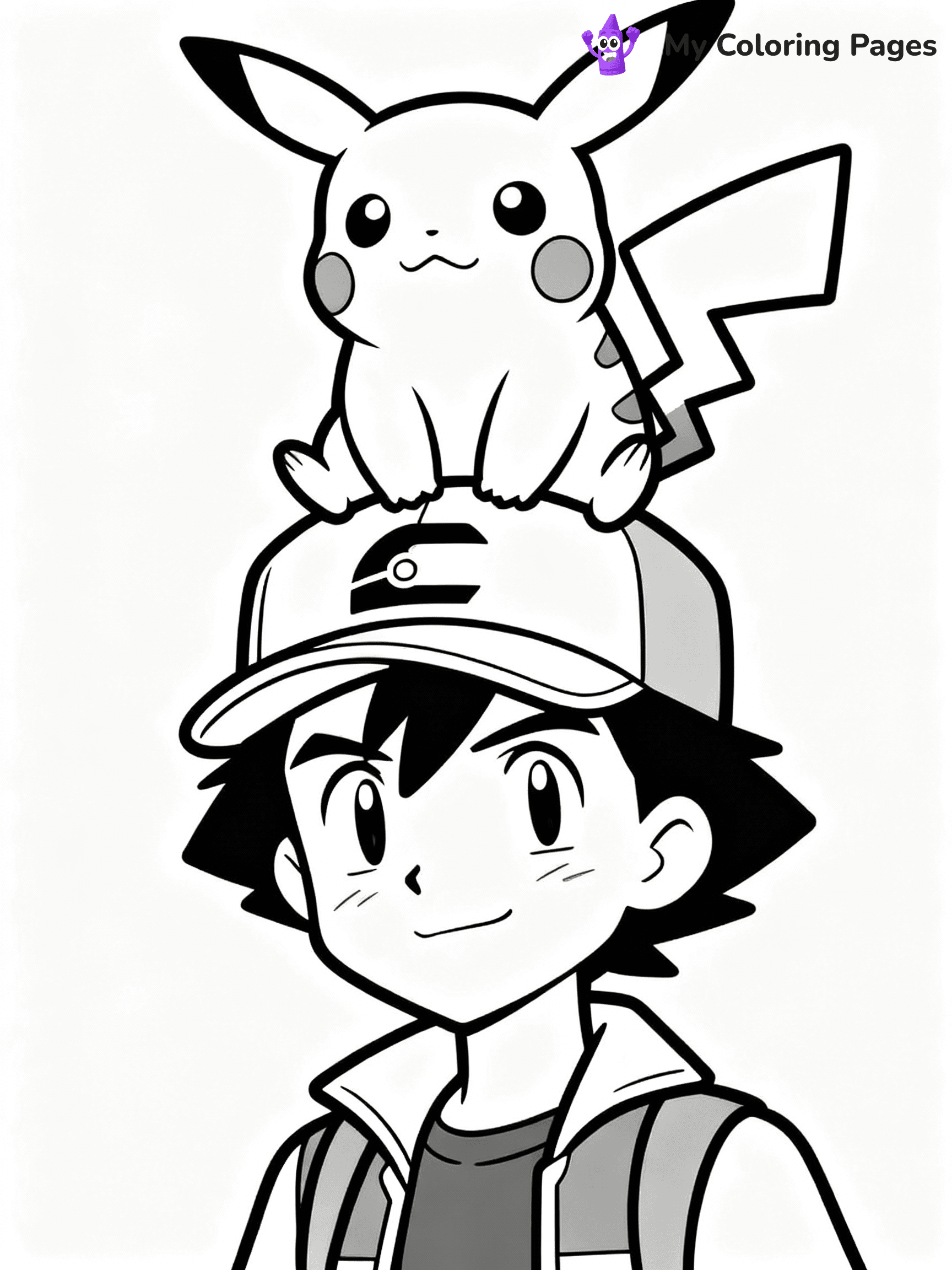 ⚠️ CRITICAL REQUIREMENT - ABSOLUTE BLACK AND WHITE ONLY ⚠️
This MUST be a BLACK AND WHITE line drawing ONLY. NO COLORS whatsoever.
- ONLY pure black lines (#000000) on pure white background (#FFFFFF)
- ABSOLUTELY NO colors, NO shading, NO gradients, NO grayscale
- If there are ANY colors in the output, the image is REJECTED
- This is a COLORING PAGE - meant to be COLORED IN by children
- The output must be UNCOLORED line art ready for coloring
⚠️ SUBJECT TO DRAW: Pikachu from Pokémon sitting on Ash's shoulder, cap visible on Ash. Important: PURE OUTLINES. NO FILLS, COLOR, SHADING, OR GREYSCALE. WHITE BACKGROUND.
(REMEMBER: Output must be BLACK AND WHITE line art only, NOT colored!)
# Flat, Friendly Cartoon Line-Art Coloring Page
You are generating a **pure black-and-white binary image** of a child-friendly cartoon scene combining characters and background scenery in one cohesive composition.
## Rendering Rules (Strict)
- Only two colors: pure black (#000000) outlines and pure white (#FFFFFF) background.
- No grayscale, shading, gradients, tints, fills, transparency, or partial pixels.
- No antialiasing or blended edges; every pixel is 100% black or white.
- No solid black fills inside shapes — all areas inside outlines must remain white.
- No dark clothing areas or filled tone blocks; all garments outlined only.
- No shadows, textures, lighting, or tonal variations.
- Must look like flat binary vector line-art for coloring pages.
## Drawing & Composition
- **Medium, consistent line weight**; clean closed outlines easy to color inside.
- **Flat, simple, child-friendly design** — no realism or 3D depth.
- Characters are **grounded on a surface**, centered and large.
- **Balanced composition** with clear silhouettes and minimal props.
## Scenery & Style
- Landmarks (e.g., mosque, CN Tower) and scenery (trees, benches, waves) drawn with **black outlines only.**
- For real-world figures, teams, or places, show accurate details using only black outlines—no text or logos. Use distinctive uniform patterns, abstract symbols, and landmark silhouettes to convey identity.
- Keep **consistent perspective**; no floating elements.
- **Style:** whimsical **Doodle Art Alley** — rounded, friendly outlines.
- May adapt shapes from **Crayola, Disney, Peppa Pig, Cocomelon** — *by shape only, never color.*
- Final output: **flat, crisp, binary (#000000/#FFFFFF)**, **no filled color or background text.**
EXTREMELYE IMPORTANT:
- PURE BINARY LINE-ART; NO FILLS (HAIR/CLOTHES/SKIN), SHADING, OR GREY.
- NO SHADING, COLOR. MUST BE WHITE BACKGROUND.
⚠️ FINAL REMINDER: Draw the subject "Pikachu from Pokémon sitting on Ash's shoulder, cap visible on Ash. Important: PURE OUTLINES. NO FILLS, COLOR, SHADING, OR GREYSCALE. WHITE BACKGROUND." as BLACK AND WHITE line art. Zero colors in output.