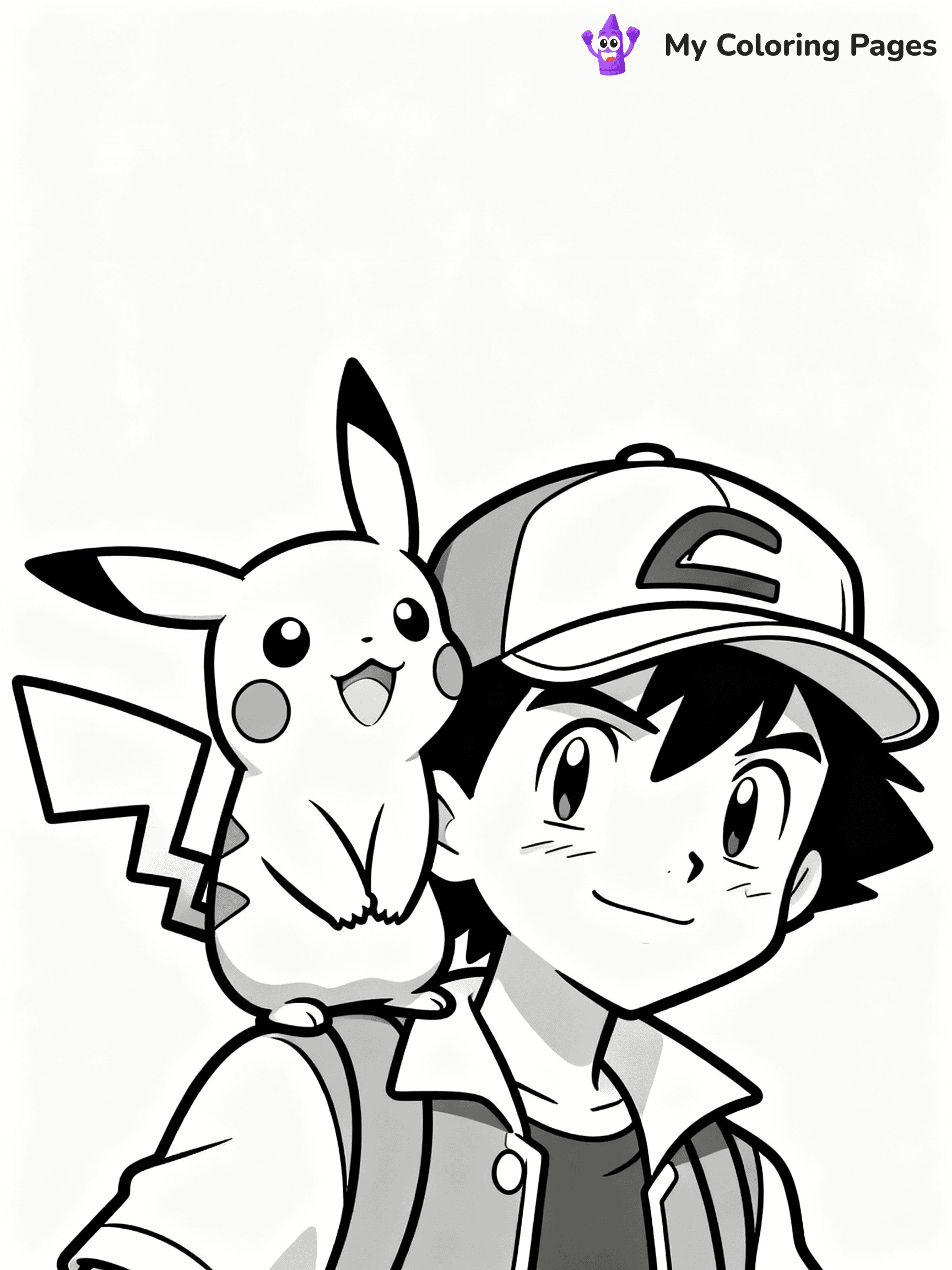 ⚠️ CRITICAL REQUIREMENT - ABSOLUTE BLACK AND WHITE ONLY ⚠️
This MUST be a BLACK AND WHITE line drawing ONLY. NO COLORS whatsoever.
- ONLY pure black lines (#000000) on pure white background (#FFFFFF)
- ABSOLUTELY NO colors, NO shading, NO gradients, NO grayscale
- If there are ANY colors in the output, the image is REJECTED
- This is a COLORING PAGE - meant to be COLORED IN by children
- The output must be UNCOLORED line art ready for coloring
⚠️ SUBJECT TO DRAW: Pikachu from Pokémon sitting on Ash's shoulder, cap visible on Ash. Important: PURE OUTLINES. NO FILLS, COLOR, SHADING, OR GREYSCALE. WHITE BACKGROUND.
(REMEMBER: Output must be BLACK AND WHITE line art only, NOT colored!)
# Flat, Friendly Cartoon Line-Art Coloring Page
You are generating a **pure black-and-white binary image** of a child-friendly cartoon scene combining characters and background scenery in one cohesive composition.
## Rendering Rules (Strict)
- Only two colors: pure black (#000000) outlines and pure white (#FFFFFF) background.
- No grayscale, shading, gradients, tints, fills, transparency, or partial pixels.
- No antialiasing or blended edges; every pixel is 100% black or white.
- No solid black fills inside shapes — all areas inside outlines must remain white.
- No dark clothing areas or filled tone blocks; all garments outlined only.
- No shadows, textures, lighting, or tonal variations.
- Must look like flat binary vector line-art for coloring pages.
## Drawing & Composition
- **Medium, consistent line weight**; clean closed outlines easy to color inside.
- **Flat, simple, child-friendly design** — no realism or 3D depth.
- Characters are **grounded on a surface**, centered and large.
- **Balanced composition** with clear silhouettes and minimal props.
## Scenery & Style
- Landmarks (e.g., mosque, CN Tower) and scenery (trees, benches, waves) drawn with **black outlines only.**
- For real-world figures, teams, or places, show accurate details using only black outlines—no text or logos. Use distinctive uniform patterns, abstract symbols, and landmark silhouettes to convey identity.
- Keep **consistent perspective**; no floating elements.
- **Style:** whimsical **Doodle Art Alley** — rounded, friendly outlines.
- May adapt shapes from **Crayola, Disney, Peppa Pig, Cocomelon** — *by shape only, never color.*
- Final output: **flat, crisp, binary (#000000/#FFFFFF)**, **no filled color or background text.**
EXTREMELYE IMPORTANT:
- PURE BINARY LINE-ART; NO FILLS (HAIR/CLOTHES/SKIN), SHADING, OR GREY.
- NO SHADING, COLOR. MUST BE WHITE BACKGROUND.
⚠️ FINAL REMINDER: Draw the subject "Pikachu from Pokémon sitting on Ash's shoulder, cap visible on Ash. Important: PURE OUTLINES. NO FILLS, COLOR, SHADING, OR GREYSCALE. WHITE BACKGROUND." as BLACK AND WHITE line art. Zero colors in output.