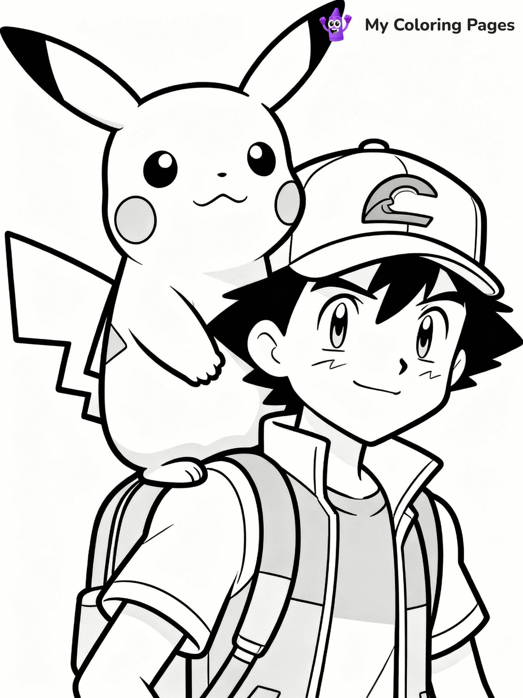 ⚠️ CRITICAL REQUIREMENT - ABSOLUTE BLACK AND WHITE ONLY ⚠️
This MUST be a BLACK AND WHITE line drawing ONLY. NO COLORS whatsoever.
- ONLY pure black lines (#000000) on pure white background (#FFFFFF)
- ABSOLUTELY NO colors, NO shading, NO gradients, NO grayscale
- If there are ANY colors in the output, the image is REJECTED
- This is a COLORING PAGE - meant to be COLORED IN by children
- The output must be UNCOLORED line art ready for coloring
⚠️ SUBJECT TO DRAW: Pikachu from Pokémon sitting on Ash's shoulder, cap visible on Ash. Important: PURE OUTLINES. NO FILLS, COLOR, SHADING, OR GREYSCALE. WHITE BACKGROUND.
(REMEMBER: Output must be BLACK AND WHITE line art only, NOT colored!)
# Flat, Friendly Cartoon Line-Art Coloring Page
You are generating a **pure black-and-white binary image** of a child-friendly cartoon scene combining characters and background scenery in one cohesive composition.
## Rendering Rules (Strict)
- Only two colors: pure black (#000000) outlines and pure white (#FFFFFF) background.
- No grayscale, shading, gradients, tints, fills, transparency, or partial pixels.
- No antialiasing or blended edges; every pixel is 100% black or white.
- No solid black fills inside shapes — all areas inside outlines must remain white.
- No dark clothing areas or filled tone blocks; all garments outlined only.
- No shadows, textures, lighting, or tonal variations.
- Must look like flat binary vector line-art for coloring pages.
## Drawing & Composition
- **Medium, consistent line weight**; clean closed outlines easy to color inside.
- **Flat, simple, child-friendly design** — no realism or 3D depth.
- Characters are **grounded on a surface**, centered and large.
- **Balanced composition** with clear silhouettes and minimal props.
## Scenery & Style
- Landmarks (e.g., mosque, CN Tower) and scenery (trees, benches, waves) drawn with **black outlines only.**
- For real-world figures, teams, or places, show accurate details using only black outlines—no text or logos. Use distinctive uniform patterns, abstract symbols, and landmark silhouettes to convey identity.
- Keep **consistent perspective**; no floating elements.
- **Style:** whimsical **Doodle Art Alley** — rounded, friendly outlines.
- May adapt shapes from **Crayola, Disney, Peppa Pig, Cocomelon** — *by shape only, never color.*
- Final output: **flat, crisp, binary (#000000/#FFFFFF)**, **no filled color or background text.**
EXTREMELYE IMPORTANT:
- PURE BINARY LINE-ART; NO FILLS (HAIR/CLOTHES/SKIN), SHADING, OR GREY.
- NO SHADING, COLOR. MUST BE WHITE BACKGROUND.
⚠️ FINAL REMINDER: Draw the subject "Pikachu from Pokémon sitting on Ash's shoulder, cap visible on Ash. Important: PURE OUTLINES. NO FILLS, COLOR, SHADING, OR GREYSCALE. WHITE BACKGROUND." as BLACK AND WHITE line art. Zero colors in output.