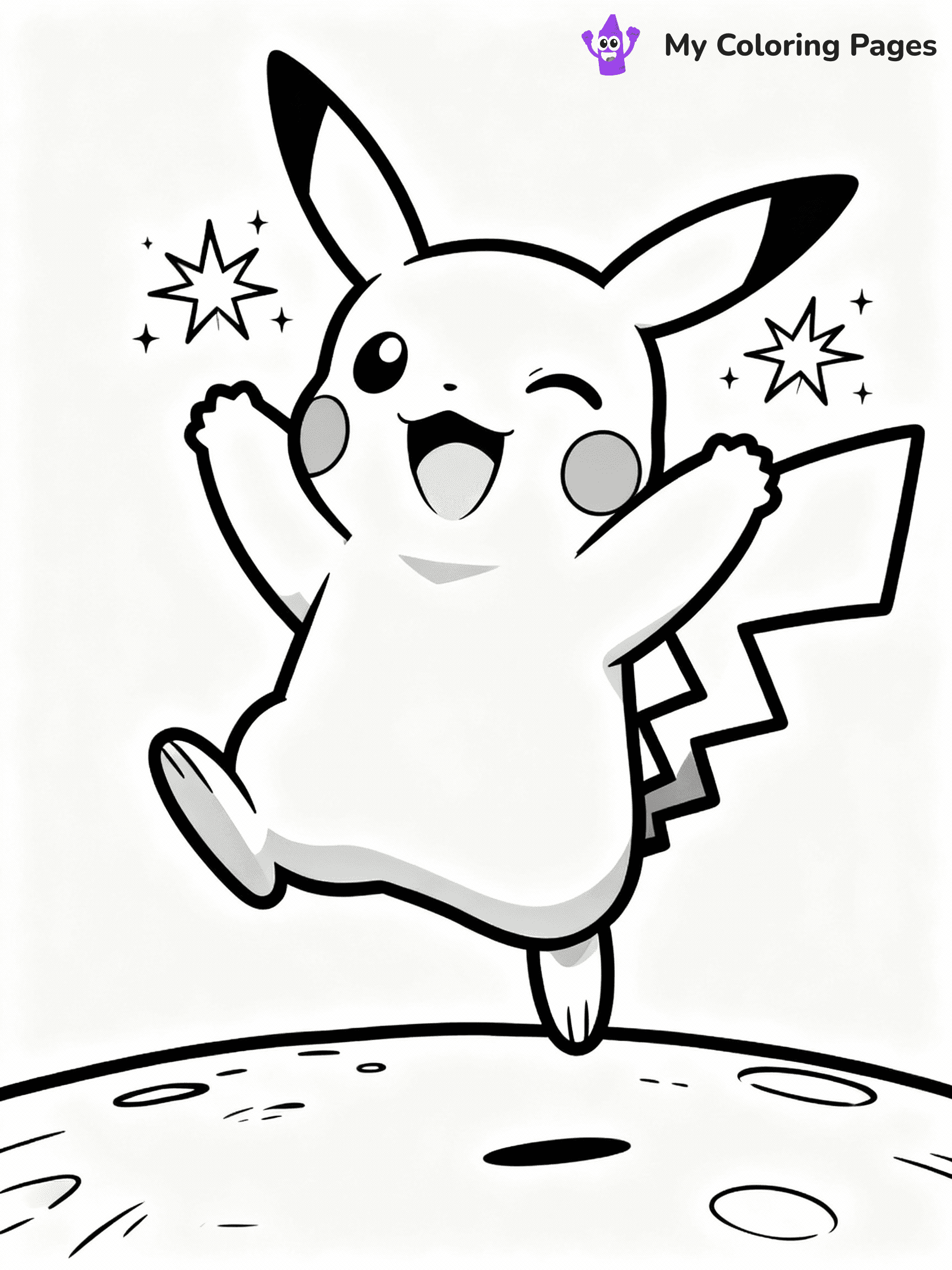 ⚠️ CRITICAL REQUIREMENT - ABSOLUTE BLACK AND WHITE ONLY ⚠️
This MUST be a BLACK AND WHITE line drawing ONLY. NO COLORS whatsoever.
- ONLY pure black lines (#000000) on pure white background (#FFFFFF)
- ABSOLUTELY NO colors, NO shading, NO gradients, NO grayscale
- If there are ANY colors in the output, the image is REJECTED
- This is a COLORING PAGE - meant to be COLORED IN by children
- The output must be UNCOLORED line art ready for coloring
⚠️ SUBJECT TO DRAW: Pikachu from Pokémon jumping with joy, sparks flying from cheeks. Important: PURE OUTLINES. NO FILLS, COLOR, SHADING, OR GREYSCALE. WHITE BACKGROUND.
(REMEMBER: Output must be BLACK AND WHITE line art only, NOT colored!)
# Flat, Friendly Cartoon Line-Art Coloring Page
You are generating a **pure black-and-white binary image** of a child-friendly cartoon scene combining characters and background scenery in one cohesive composition.
## Rendering Rules (Strict)
- Only two colors: pure black (#000000) outlines and pure white (#FFFFFF) background.
- No grayscale, shading, gradients, tints, fills, transparency, or partial pixels.
- No antialiasing or blended edges; every pixel is 100% black or white.
- No solid black fills inside shapes — all areas inside outlines must remain white.
- No dark clothing areas or filled tone blocks; all garments outlined only.
- No shadows, textures, lighting, or tonal variations.
- Must look like flat binary vector line-art for coloring pages.
## Drawing & Composition
- **Medium, consistent line weight**; clean closed outlines easy to color inside.
- **Flat, simple, child-friendly design** — no realism or 3D depth.
- Characters are **grounded on a surface**, centered and large.
- **Balanced composition** with clear silhouettes and minimal props.
## Scenery & Style
- Landmarks (e.g., mosque, CN Tower) and scenery (trees, benches, waves) drawn with **black outlines only.**
- For real-world figures, teams, or places, show accurate details using only black outlines—no text or logos. Use distinctive uniform patterns, abstract symbols, and landmark silhouettes to convey identity.
- Keep **consistent perspective**; no floating elements.
- **Style:** whimsical **Doodle Art Alley** — rounded, friendly outlines.
- May adapt shapes from **Crayola, Disney, Peppa Pig, Cocomelon** — *by shape only, never color.*
- Final output: **flat, crisp, binary (#000000/#FFFFFF)**, **no filled color or background text.**
EXTREMELYE IMPORTANT:
- PURE BINARY LINE-ART; NO FILLS (HAIR/CLOTHES/SKIN), SHADING, OR GREY.
- NO SHADING, COLOR. MUST BE WHITE BACKGROUND.
⚠️ FINAL REMINDER: Draw the subject "Pikachu from Pokémon jumping with joy, sparks flying from cheeks. Important: PURE OUTLINES. NO FILLS, COLOR, SHADING, OR GREYSCALE. WHITE BACKGROUND." as BLACK AND WHITE line art. Zero colors in output.