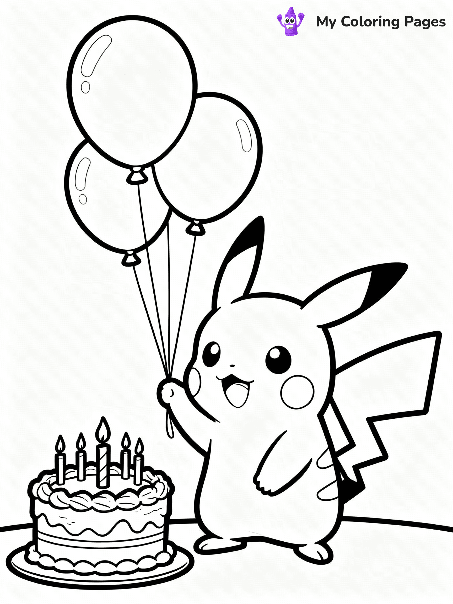 ⚠️ CRITICAL REQUIREMENT - ABSOLUTE BLACK AND WHITE ONLY ⚠️
This MUST be a BLACK AND WHITE line drawing ONLY. NO COLORS whatsoever.
- ONLY pure black lines (#000000) on pure white background (#FFFFFF)
- ABSOLUTELY NO colors, NO shading, NO gradients, NO grayscale
- If there are ANY colors in the output, the image is REJECTED
- This is a COLORING PAGE - meant to be COLORED IN by children
- The output must be UNCOLORED line art ready for coloring
⚠️ SUBJECT TO DRAW: Pikachu from Pokémon at a birthday party, balloons floating, cake nearby. Important: PURE OUTLINES. NO FILLS, COLOR, SHADING, OR GREYSCALE. WHITE BACKGROUND.
(REMEMBER: Output must be BLACK AND WHITE line art only, NOT colored!)
# Flat, Friendly Cartoon Line-Art Coloring Page
You are generating a **pure black-and-white binary image** of a child-friendly cartoon scene combining characters and background scenery in one cohesive composition.
## Rendering Rules (Strict)
- Only two colors: pure black (#000000) outlines and pure white (#FFFFFF) background.
- No grayscale, shading, gradients, tints, fills, transparency, or partial pixels.
- No antialiasing or blended edges; every pixel is 100% black or white.
- No solid black fills inside shapes — all areas inside outlines must remain white.
- No dark clothing areas or filled tone blocks; all garments outlined only.
- No shadows, textures, lighting, or tonal variations.
- Must look like flat binary vector line-art for coloring pages.
## Drawing & Composition
- **Medium, consistent line weight**; clean closed outlines easy to color inside.
- **Flat, simple, child-friendly design** — no realism or 3D depth.
- Characters are **grounded on a surface**, centered and large.
- **Balanced composition** with clear silhouettes and minimal props.
## Scenery & Style
- Landmarks (e.g., mosque, CN Tower) and scenery (trees, benches, waves) drawn with **black outlines only.**
- For real-world figures, teams, or places, show accurate details using only black outlines—no text or logos. Use distinctive uniform patterns, abstract symbols, and landmark silhouettes to convey identity.
- Keep **consistent perspective**; no floating elements.
- **Style:** whimsical **Doodle Art Alley** — rounded, friendly outlines.
- May adapt shapes from **Crayola, Disney, Peppa Pig, Cocomelon** — *by shape only, never color.*
- Final output: **flat, crisp, binary (#000000/#FFFFFF)**, **no filled color or background text.**
EXTREMELYE IMPORTANT:
- PURE BINARY LINE-ART; NO FILLS (HAIR/CLOTHES/SKIN), SHADING, OR GREY.
- NO SHADING, COLOR. MUST BE WHITE BACKGROUND.
⚠️ FINAL REMINDER: Draw the subject "Pikachu from Pokémon at a birthday party, balloons floating, cake nearby. Important: PURE OUTLINES. NO FILLS, COLOR, SHADING, OR GREYSCALE. WHITE BACKGROUND." as BLACK AND WHITE line art. Zero colors in output.