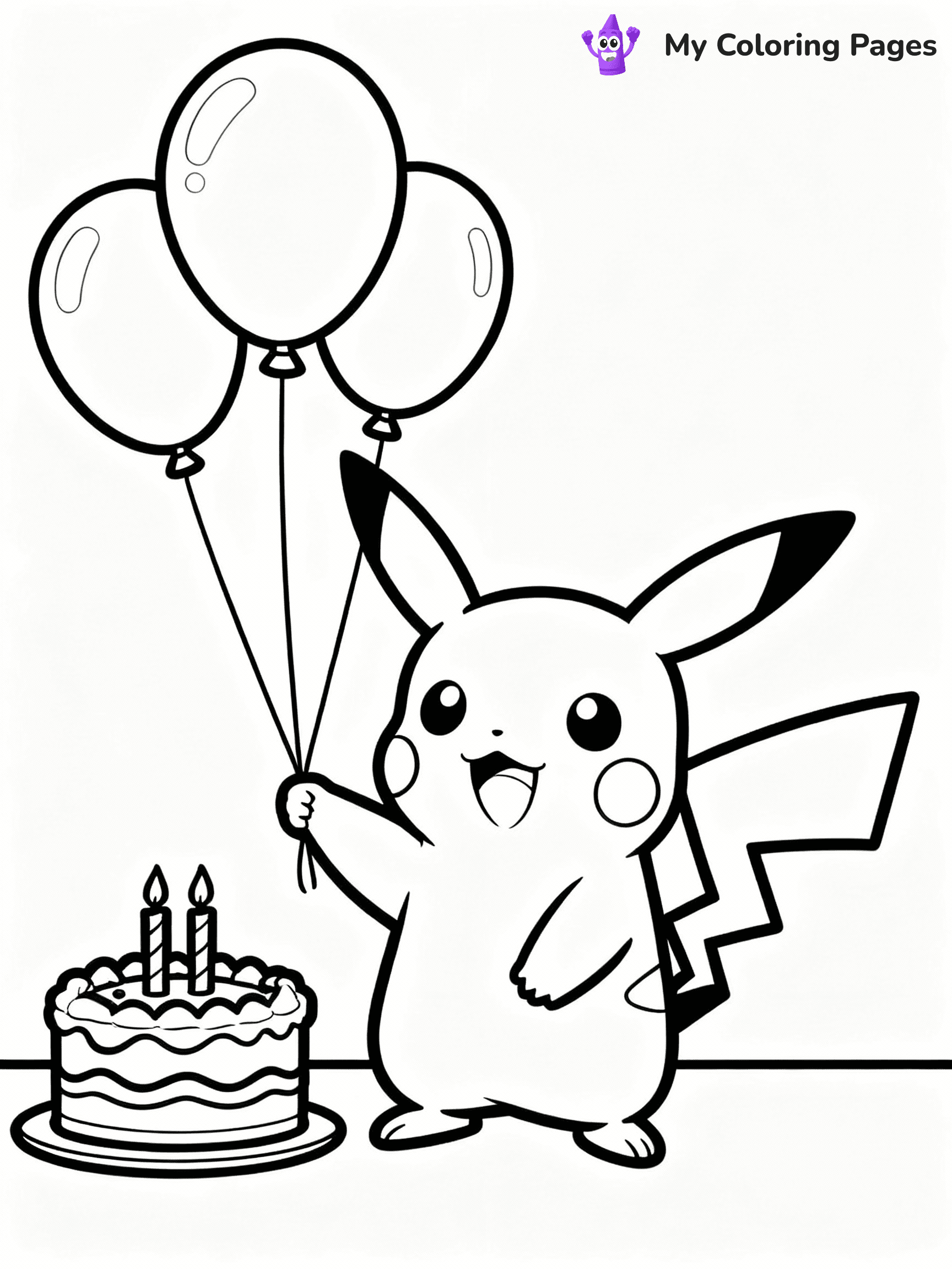 ⚠️ CRITICAL REQUIREMENT - ABSOLUTE BLACK AND WHITE ONLY ⚠️
This MUST be a BLACK AND WHITE line drawing ONLY. NO COLORS whatsoever.
- ONLY pure black lines (#000000) on pure white background (#FFFFFF)
- ABSOLUTELY NO colors, NO shading, NO gradients, NO grayscale
- If there are ANY colors in the output, the image is REJECTED
- This is a COLORING PAGE - meant to be COLORED IN by children
- The output must be UNCOLORED line art ready for coloring
⚠️ SUBJECT TO DRAW: Pikachu from Pokémon at a birthday party, balloons floating, cake nearby. Important: PURE OUTLINES. NO FILLS, COLOR, SHADING, OR GREYSCALE. WHITE BACKGROUND.
(REMEMBER: Output must be BLACK AND WHITE line art only, NOT colored!)
# Flat, Friendly Cartoon Line-Art Coloring Page
You are generating a **pure black-and-white binary image** of a child-friendly cartoon scene combining characters and background scenery in one cohesive composition.
## Rendering Rules (Strict)
- Only two colors: pure black (#000000) outlines and pure white (#FFFFFF) background.
- No grayscale, shading, gradients, tints, fills, transparency, or partial pixels.
- No antialiasing or blended edges; every pixel is 100% black or white.
- No solid black fills inside shapes — all areas inside outlines must remain white.
- No dark clothing areas or filled tone blocks; all garments outlined only.
- No shadows, textures, lighting, or tonal variations.
- Must look like flat binary vector line-art for coloring pages.
## Drawing & Composition
- **Medium, consistent line weight**; clean closed outlines easy to color inside.
- **Flat, simple, child-friendly design** — no realism or 3D depth.
- Characters are **grounded on a surface**, centered and large.
- **Balanced composition** with clear silhouettes and minimal props.
## Scenery & Style
- Landmarks (e.g., mosque, CN Tower) and scenery (trees, benches, waves) drawn with **black outlines only.**
- For real-world figures, teams, or places, show accurate details using only black outlines—no text or logos. Use distinctive uniform patterns, abstract symbols, and landmark silhouettes to convey identity.
- Keep **consistent perspective**; no floating elements.
- **Style:** whimsical **Doodle Art Alley** — rounded, friendly outlines.
- May adapt shapes from **Crayola, Disney, Peppa Pig, Cocomelon** — *by shape only, never color.*
- Final output: **flat, crisp, binary (#000000/#FFFFFF)**, **no filled color or background text.**
EXTREMELYE IMPORTANT:
- PURE BINARY LINE-ART; NO FILLS (HAIR/CLOTHES/SKIN), SHADING, OR GREY.
- NO SHADING, COLOR. MUST BE WHITE BACKGROUND.
⚠️ FINAL REMINDER: Draw the subject "Pikachu from Pokémon at a birthday party, balloons floating, cake nearby. Important: PURE OUTLINES. NO FILLS, COLOR, SHADING, OR GREYSCALE. WHITE BACKGROUND." as BLACK AND WHITE line art. Zero colors in output.