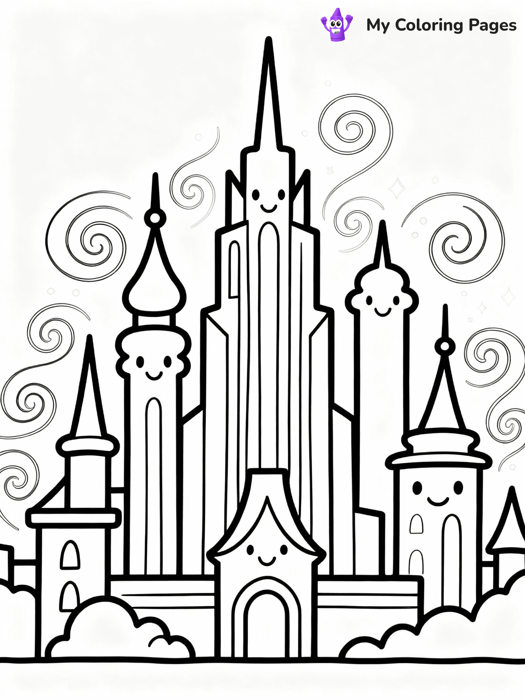 ⚠️ CRITICAL REQUIREMENT - ABSOLUTE BLACK AND WHITE ONLY ⚠️
This MUST be a BLACK AND WHITE line drawing ONLY. NO COLORS whatsoever.
- ONLY pure black lines (#000000) on pure white background (#FFFFFF)
- ABSOLUTELY NO colors, NO shading, NO gradients, NO grayscale
- If there are ANY colors in the output, the image is REJECTED
- This is a COLORING PAGE - meant to be COLORED IN by children
- The output must be UNCOLORED line art ready for coloring
⚠️ SUBJECT TO DRAW: Emerald City skyline from Wicked in whimsical style, towering spires, vibrant architecture, magical aura
(REMEMBER: Output must be BLACK AND WHITE line art only, NOT colored!)
# COLORING PAGE: BLACK OUTLINES ONLY - WHITE BACKGROUND MANDATORY
Create a **coloring book page** using EXACTLY two values: black lines, white space.
## NON-NEGOTIABLE BINARY RULES
- **ONLY #000000 (black) and #FFFFFF (white)** - NO other values exist
- **EVERY PIXEL = BLACK OR WHITE** - no gray/shading/antialiasing
- **WHITE BACKGROUND MANDATORY** - entire canvas stays white
- **ALL SHAPES HOLLOW** - everything is empty outlines waiting to be colored
- **FORBIDDEN:** fills, shading, gradients, patterns, textures, colors
- **NO SOLID REGIONS** - if it's not a thin line, it's wrong
## Universal Line Standards
- Black outlines ONLY - thin, uniform weight
- Every shape completely empty inside
- Closed contours suitable for coloring
- Simple flat illustration - zero depth/3D/realism
- **Style:** Whimsical Doodle Art Alley - rounded, friendly outlines (unless specified)
## Everything = Outline Only
- Characters/animals: hollow shapes
- Objects/clothing: empty contours
- Backgrounds/scenery: line work only
- Natural elements: outlined forms
- Dark/night areas: don't exist (use outlined symbols)
- Textures/patterns: convert to simple lines
## The Test
Can a child color EVERY white space with crayons? If any area is pre-filled/shaded/gray or colored in, it FAILS. Every shape must be waiting to receive color.
**FINAL OUTPUT**: Binary coloring page. Black lines define shapes. White spaces ready for coloring. Nothing else exists. No exceptions. Print-ready.
⚠️ FINAL REMINDER: Draw the subject "Emerald City skyline from Wicked in whimsical style, towering spires, vibrant architecture, magical aura" as BLACK AND WHITE line art. Zero colors in output.