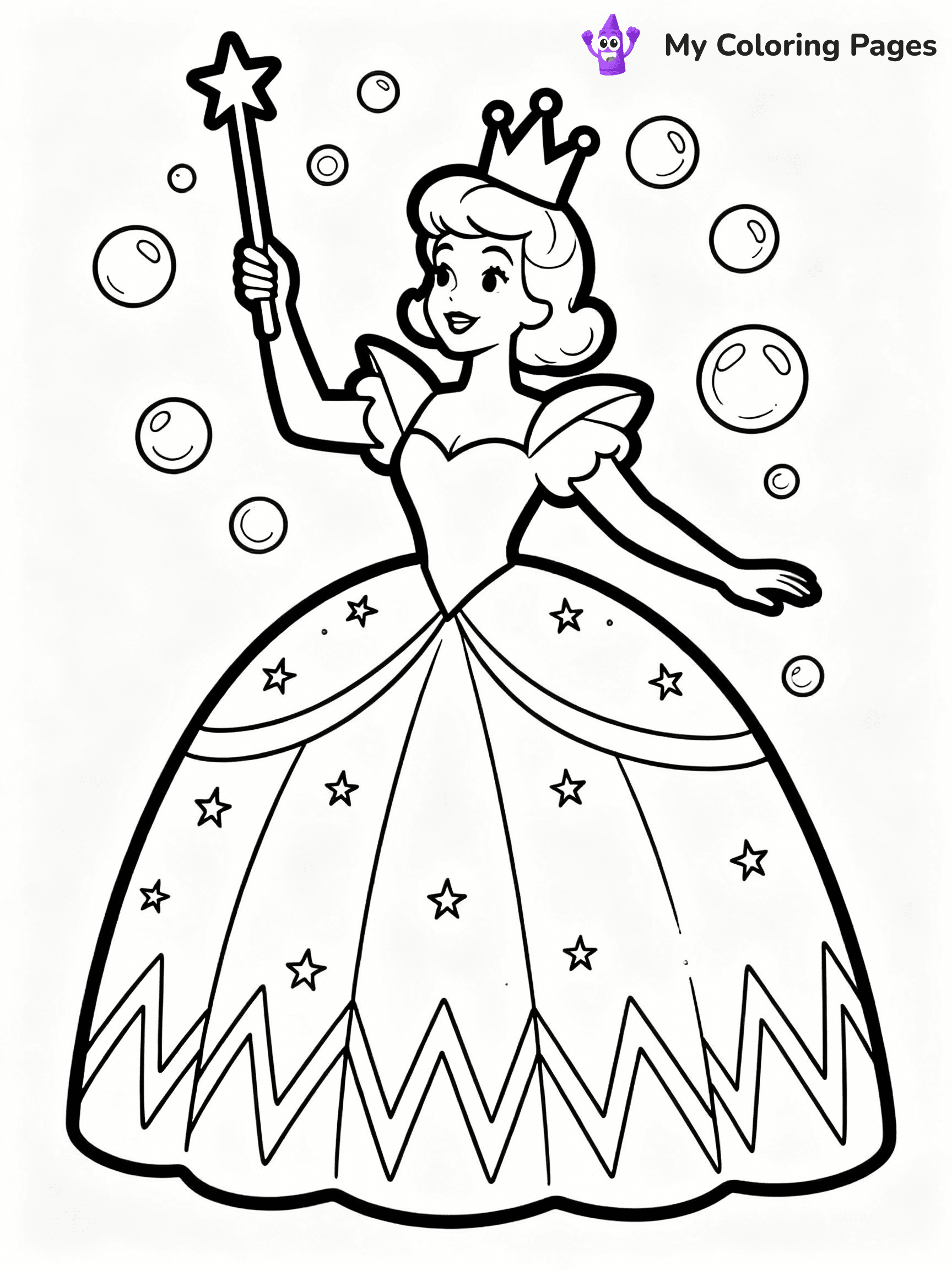 ⚠️ CRITICAL REQUIREMENT - ABSOLUTE BLACK AND WHITE ONLY ⚠️
This MUST be a BLACK AND WHITE line drawing ONLY. NO COLORS whatsoever.
- ONLY pure black lines (#000000) on pure white background (#FFFFFF)
- ABSOLUTELY NO colors, NO shading, NO gradients, NO grayscale
- If there are ANY colors in the output, the image is REJECTED
- This is a COLORING PAGE - meant to be COLORED IN by children
- The output must be UNCOLORED line art ready for coloring
⚠️ SUBJECT TO DRAW: Glinda from Wicked in Broadway style, dressed in sparkling gown, wand raised, surrounded by bubbles
(REMEMBER: Output must be BLACK AND WHITE line art only, NOT colored!)
# COLORING PAGE: BLACK OUTLINES ONLY - WHITE BACKGROUND MANDATORY
Create a **coloring book page** using EXACTLY two values: black lines, white space.
## NON-NEGOTIABLE BINARY RULES
- **ONLY #000000 (black) and #FFFFFF (white)** - NO other values exist
- **EVERY PIXEL = BLACK OR WHITE** - no gray/shading/antialiasing
- **WHITE BACKGROUND MANDATORY** - entire canvas stays white
- **ALL SHAPES HOLLOW** - everything is empty outlines waiting to be colored
- **FORBIDDEN:** fills, shading, gradients, patterns, textures, colors
- **NO SOLID REGIONS** - if it's not a thin line, it's wrong
## Universal Line Standards
- Black outlines ONLY - thin, uniform weight
- Every shape completely empty inside
- Closed contours suitable for coloring
- Simple flat illustration - zero depth/3D/realism
- **Style:** Whimsical Doodle Art Alley - rounded, friendly outlines (unless specified)
## Everything = Outline Only
- Characters/animals: hollow shapes
- Objects/clothing: empty contours
- Backgrounds/scenery: line work only
- Natural elements: outlined forms
- Dark/night areas: don't exist (use outlined symbols)
- Textures/patterns: convert to simple lines
## The Test
Can a child color EVERY white space with crayons? If any area is pre-filled/shaded/gray or colored in, it FAILS. Every shape must be waiting to receive color.
**FINAL OUTPUT**: Binary coloring page. Black lines define shapes. White spaces ready for coloring. Nothing else exists. No exceptions. Print-ready.
⚠️ FINAL REMINDER: Draw the subject "Glinda from Wicked in Broadway style, dressed in sparkling gown, wand raised, surrounded by bubbles" as BLACK AND WHITE line art. Zero colors in output.