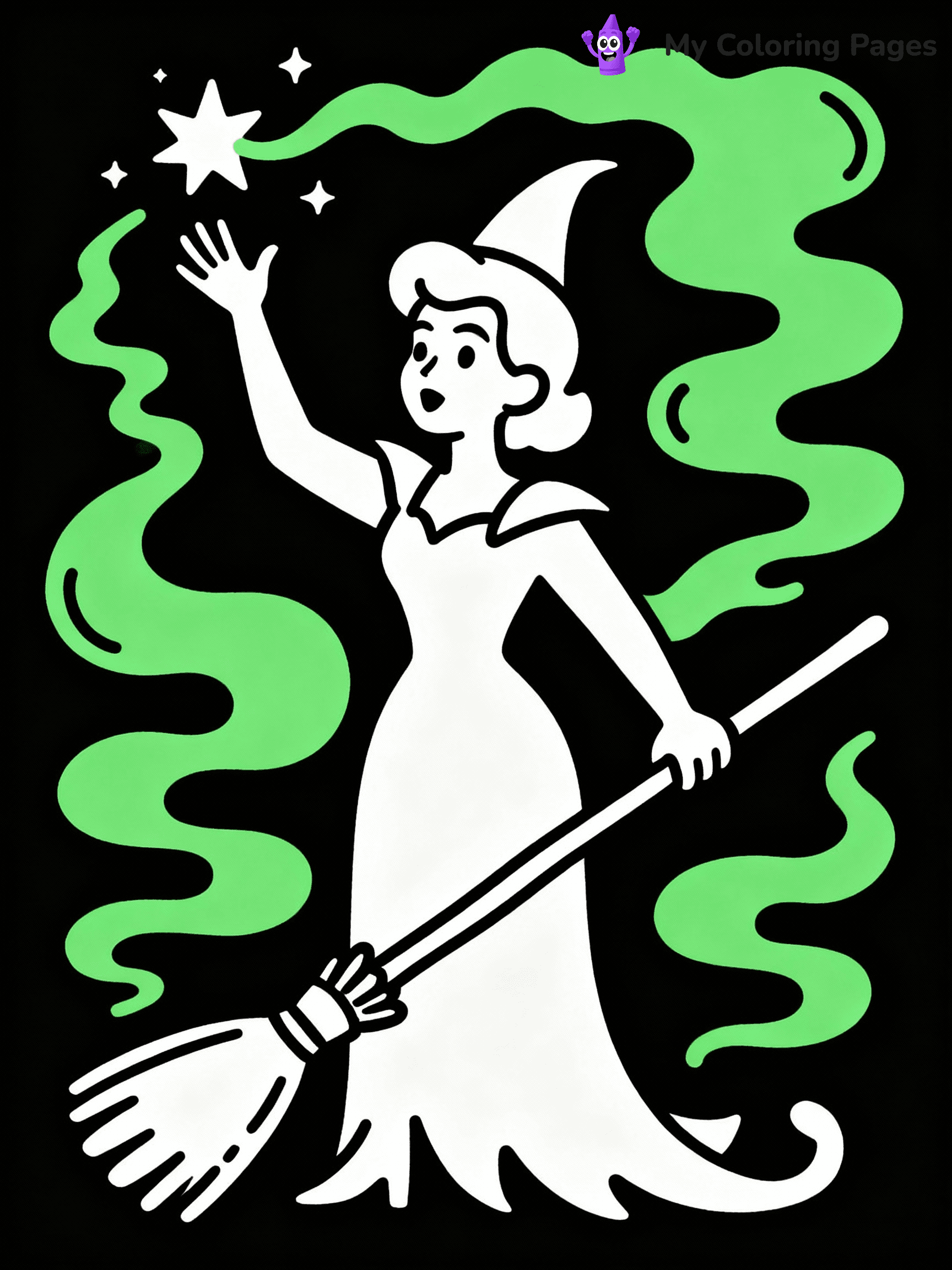 ⚠️ CRITICAL REQUIREMENT - ABSOLUTE BLACK AND WHITE ONLY ⚠️
This MUST be a BLACK AND WHITE line drawing ONLY. NO COLORS whatsoever.
- ONLY pure black lines (#000000) on pure white background (#FFFFFF)
- ABSOLUTELY NO colors, NO shading, NO gradients, NO grayscale
- If there are ANY colors in the output, the image is REJECTED
- This is a COLORING PAGE - meant to be COLORED IN by children
- The output must be UNCOLORED line art ready for coloring
⚠️ SUBJECT TO DRAW: Elphaba from Wicked in Broadway style, casting a spell, broomstick in hand, swirling green mist around
(REMEMBER: Output must be BLACK AND WHITE line art only, NOT colored!)
# COLORING PAGE: BLACK OUTLINES ONLY - WHITE BACKGROUND MANDATORY
Create a **coloring book page** using EXACTLY two values: black lines, white space.
## NON-NEGOTIABLE BINARY RULES
- **ONLY #000000 (black) and #FFFFFF (white)** - NO other values exist
- **EVERY PIXEL = BLACK OR WHITE** - no gray/shading/antialiasing
- **WHITE BACKGROUND MANDATORY** - entire canvas stays white
- **ALL SHAPES HOLLOW** - everything is empty outlines waiting to be colored
- **FORBIDDEN:** fills, shading, gradients, patterns, textures, colors
- **NO SOLID REGIONS** - if it's not a thin line, it's wrong
## Universal Line Standards
- Black outlines ONLY - thin, uniform weight
- Every shape completely empty inside
- Closed contours suitable for coloring
- Simple flat illustration - zero depth/3D/realism
- **Style:** Whimsical Doodle Art Alley - rounded, friendly outlines (unless specified)
## Everything = Outline Only
- Characters/animals: hollow shapes
- Objects/clothing: empty contours
- Backgrounds/scenery: line work only
- Natural elements: outlined forms
- Dark/night areas: don't exist (use outlined symbols)
- Textures/patterns: convert to simple lines
## The Test
Can a child color EVERY white space with crayons? If any area is pre-filled/shaded/gray or colored in, it FAILS. Every shape must be waiting to receive color.
**FINAL OUTPUT**: Binary coloring page. Black lines define shapes. White spaces ready for coloring. Nothing else exists. No exceptions. Print-ready.
⚠️ FINAL REMINDER: Draw the subject "Elphaba from Wicked in Broadway style, casting a spell, broomstick in hand, swirling green mist around" as BLACK AND WHITE line art. Zero colors in output.