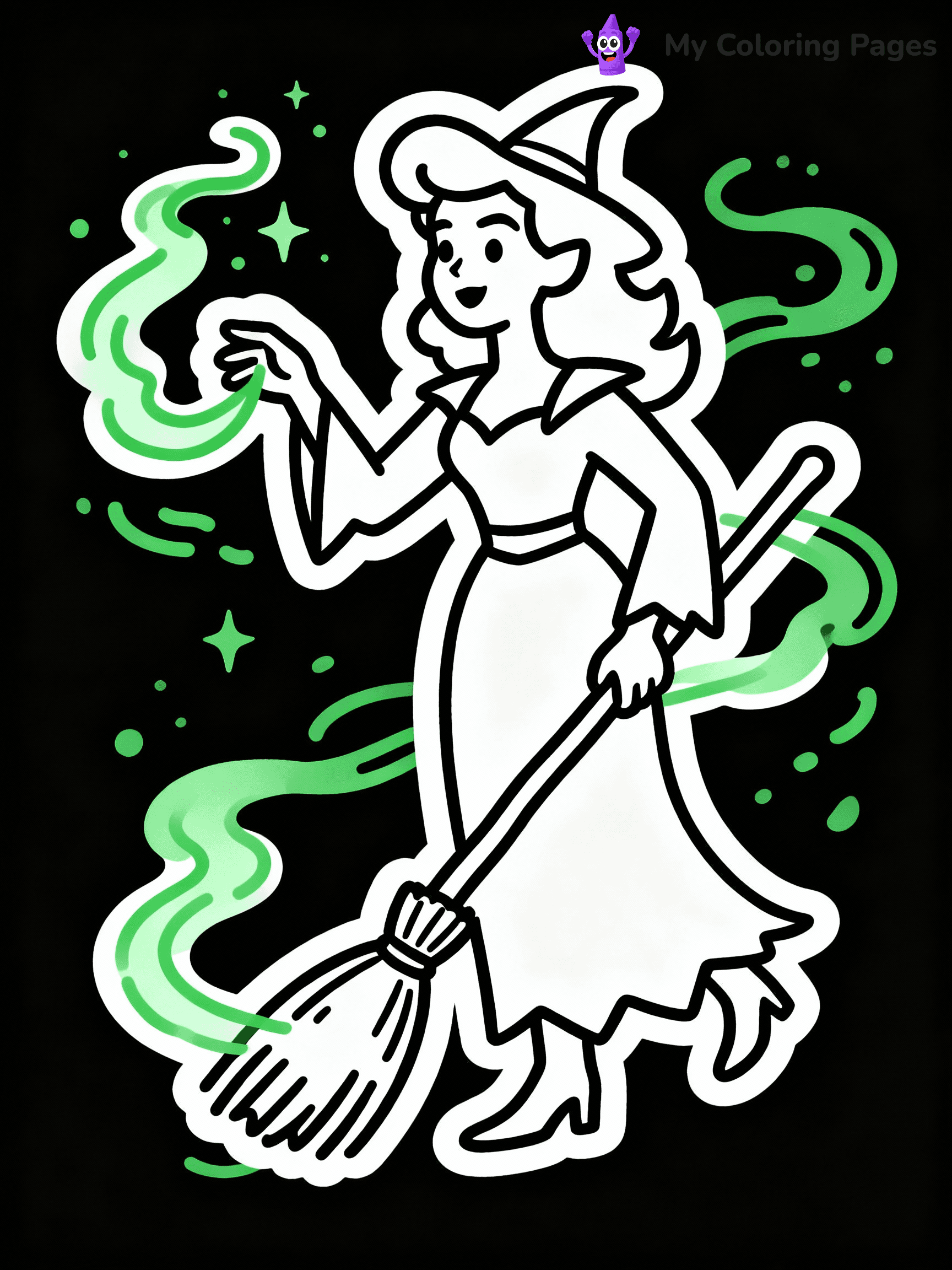 ⚠️ CRITICAL REQUIREMENT - ABSOLUTE BLACK AND WHITE ONLY ⚠️
This MUST be a BLACK AND WHITE line drawing ONLY. NO COLORS whatsoever.
- ONLY pure black lines (#000000) on pure white background (#FFFFFF)
- ABSOLUTELY NO colors, NO shading, NO gradients, NO grayscale
- If there are ANY colors in the output, the image is REJECTED
- This is a COLORING PAGE - meant to be COLORED IN by children
- The output must be UNCOLORED line art ready for coloring
⚠️ SUBJECT TO DRAW: Elphaba from Wicked in Broadway style, casting a spell, broomstick in hand, swirling green mist around
(REMEMBER: Output must be BLACK AND WHITE line art only, NOT colored!)
# COLORING PAGE: BLACK OUTLINES ONLY - WHITE BACKGROUND MANDATORY
Create a **coloring book page** using EXACTLY two values: black lines, white space.
## NON-NEGOTIABLE BINARY RULES
- **ONLY #000000 (black) and #FFFFFF (white)** - NO other values exist
- **EVERY PIXEL = BLACK OR WHITE** - no gray/shading/antialiasing
- **WHITE BACKGROUND MANDATORY** - entire canvas stays white
- **ALL SHAPES HOLLOW** - everything is empty outlines waiting to be colored
- **FORBIDDEN:** fills, shading, gradients, patterns, textures, colors
- **NO SOLID REGIONS** - if it's not a thin line, it's wrong
## Universal Line Standards
- Black outlines ONLY - thin, uniform weight
- Every shape completely empty inside
- Closed contours suitable for coloring
- Simple flat illustration - zero depth/3D/realism
- **Style:** Whimsical Doodle Art Alley - rounded, friendly outlines (unless specified)
## Everything = Outline Only
- Characters/animals: hollow shapes
- Objects/clothing: empty contours
- Backgrounds/scenery: line work only
- Natural elements: outlined forms
- Dark/night areas: don't exist (use outlined symbols)
- Textures/patterns: convert to simple lines
## The Test
Can a child color EVERY white space with crayons? If any area is pre-filled/shaded/gray or colored in, it FAILS. Every shape must be waiting to receive color.
**FINAL OUTPUT**: Binary coloring page. Black lines define shapes. White spaces ready for coloring. Nothing else exists. No exceptions. Print-ready.
⚠️ FINAL REMINDER: Draw the subject "Elphaba from Wicked in Broadway style, casting a spell, broomstick in hand, swirling green mist around" as BLACK AND WHITE line art. Zero colors in output.