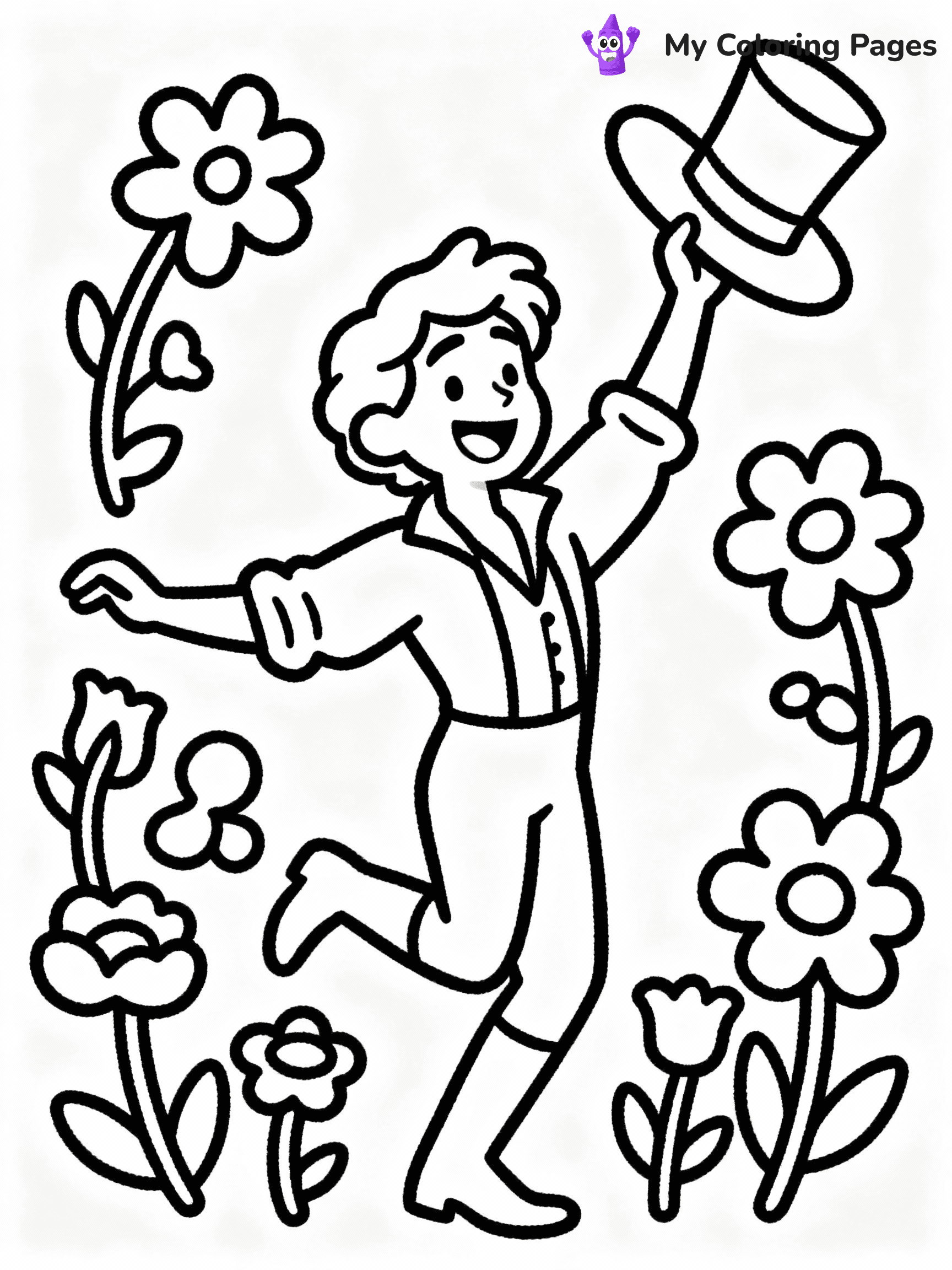 ⚠️ CRITICAL REQUIREMENT - ABSOLUTE BLACK AND WHITE ONLY ⚠️
This MUST be a BLACK AND WHITE line drawing ONLY. NO COLORS whatsoever.
- ONLY pure black lines (#000000) on pure white background (#FFFFFF)
- ABSOLUTELY NO colors, NO shading, NO gradients, NO grayscale
- If there are ANY colors in the output, the image is REJECTED
- This is a COLORING PAGE - meant to be COLORED IN by children
- The output must be UNCOLORED line art ready for coloring
⚠️ SUBJECT TO DRAW: Fiyero from Wicked in Broadway style, dancing joyfully, hat in hand, surrounded by enchanted flowers
(REMEMBER: Output must be BLACK AND WHITE line art only, NOT colored!)
# COLORING PAGE: BLACK OUTLINES ONLY - WHITE BACKGROUND MANDATORY
Create a **coloring book page** using EXACTLY two values: black lines, white space.
## NON-NEGOTIABLE BINARY RULES
- **ONLY #000000 (black) and #FFFFFF (white)** - NO other values exist
- **EVERY PIXEL = BLACK OR WHITE** - no gray/shading/antialiasing
- **WHITE BACKGROUND MANDATORY** - entire canvas stays white
- **ALL SHAPES HOLLOW** - everything is empty outlines waiting to be colored
- **FORBIDDEN:** fills, shading, gradients, patterns, textures, colors
- **NO SOLID REGIONS** - if it's not a thin line, it's wrong
## Universal Line Standards
- Black outlines ONLY - thin, uniform weight
- Every shape completely empty inside
- Closed contours suitable for coloring
- Simple flat illustration - zero depth/3D/realism
- **Style:** Whimsical Doodle Art Alley - rounded, friendly outlines (unless specified)
## Everything = Outline Only
- Characters/animals: hollow shapes
- Objects/clothing: empty contours
- Backgrounds/scenery: line work only
- Natural elements: outlined forms
- Dark/night areas: don't exist (use outlined symbols)
- Textures/patterns: convert to simple lines
## The Test
Can a child color EVERY white space with crayons? If any area is pre-filled/shaded/gray or colored in, it FAILS. Every shape must be waiting to receive color.
**FINAL OUTPUT**: Binary coloring page. Black lines define shapes. White spaces ready for coloring. Nothing else exists. No exceptions. Print-ready.
⚠️ FINAL REMINDER: Draw the subject "Fiyero from Wicked in Broadway style, dancing joyfully, hat in hand, surrounded by enchanted flowers" as BLACK AND WHITE line art. Zero colors in output.