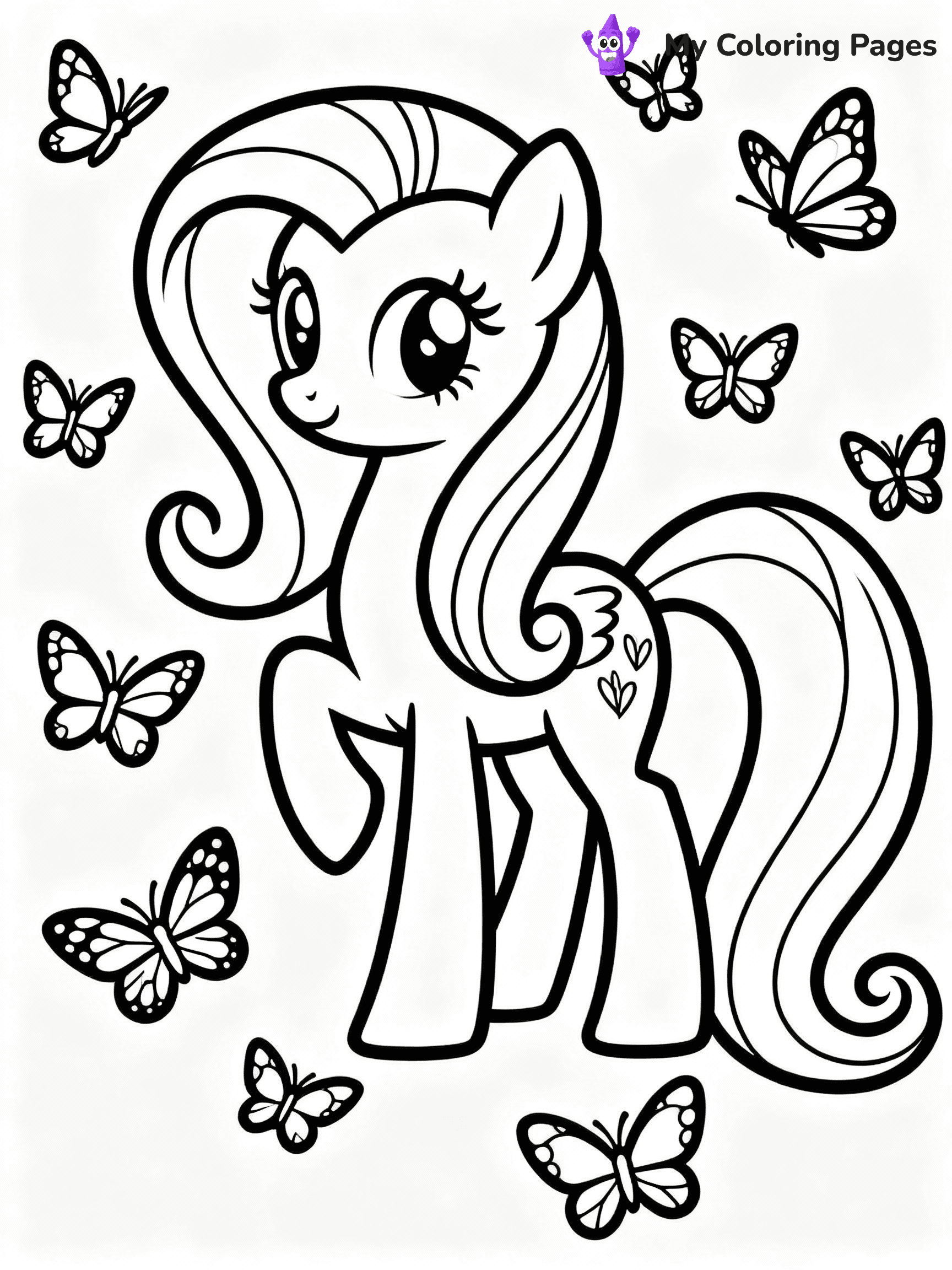 ⚠️ CRITICAL REQUIREMENT - ABSOLUTE BLACK AND WHITE ONLY ⚠️
This MUST be a BLACK AND WHITE line drawing ONLY. NO COLORS whatsoever.
- ONLY pure black lines (#000000) on pure white background (#FFFFFF)
- ABSOLUTELY NO colors, NO shading, NO gradients, NO grayscale
- If there are ANY colors in the output, the image is REJECTED
- This is a COLORING PAGE - meant to be COLORED IN by children
- The output must be UNCOLORED line art ready for coloring
⚠️ SUBJECT TO DRAW: Fluttershy from My Little Pony in My Little Pony animation style, surrounded by butterflies, gentle pose, flowing mane
(REMEMBER: Output must be BLACK AND WHITE line art only, NOT colored!)
# COLORING PAGE: BLACK OUTLINES ONLY - WHITE BACKGROUND MANDATORY
Create a **coloring book page** using EXACTLY two values: black lines, white space.
## NON-NEGOTIABLE BINARY RULES
- **ONLY #000000 (black) and #FFFFFF (white)** - NO other values exist
- **EVERY PIXEL = BLACK OR WHITE** - no gray/shading/antialiasing
- **WHITE BACKGROUND MANDATORY** - entire canvas stays white
- **ALL SHAPES HOLLOW** - everything is empty outlines waiting to be colored
- **FORBIDDEN:** fills, shading, gradients, patterns, textures, colors
- **NO SOLID REGIONS** - if it's not a thin line, it's wrong
## Universal Line Standards
- Black outlines ONLY - thin, uniform weight
- Every shape completely empty inside
- Closed contours suitable for coloring
- Simple flat illustration - zero depth/3D/realism
- **Style:** Whimsical Doodle Art Alley - rounded, friendly outlines (unless specified)
## Everything = Outline Only
- Characters/animals: hollow shapes
- Objects/clothing: empty contours
- Backgrounds/scenery: line work only
- Natural elements: outlined forms
- Dark/night areas: don't exist (use outlined symbols)
- Textures/patterns: convert to simple lines
## The Test
Can a child color EVERY white space with crayons? If any area is pre-filled/shaded/gray or colored in, it FAILS. Every shape must be waiting to receive color.
**FINAL OUTPUT**: Binary coloring page. Black lines define shapes. White spaces ready for coloring. Nothing else exists. No exceptions. Print-ready.
⚠️ FINAL REMINDER: Draw the subject "Fluttershy from My Little Pony in My Little Pony animation style, surrounded by butterflies, gentle pose, flowing mane" as BLACK AND WHITE line art. Zero colors in output.