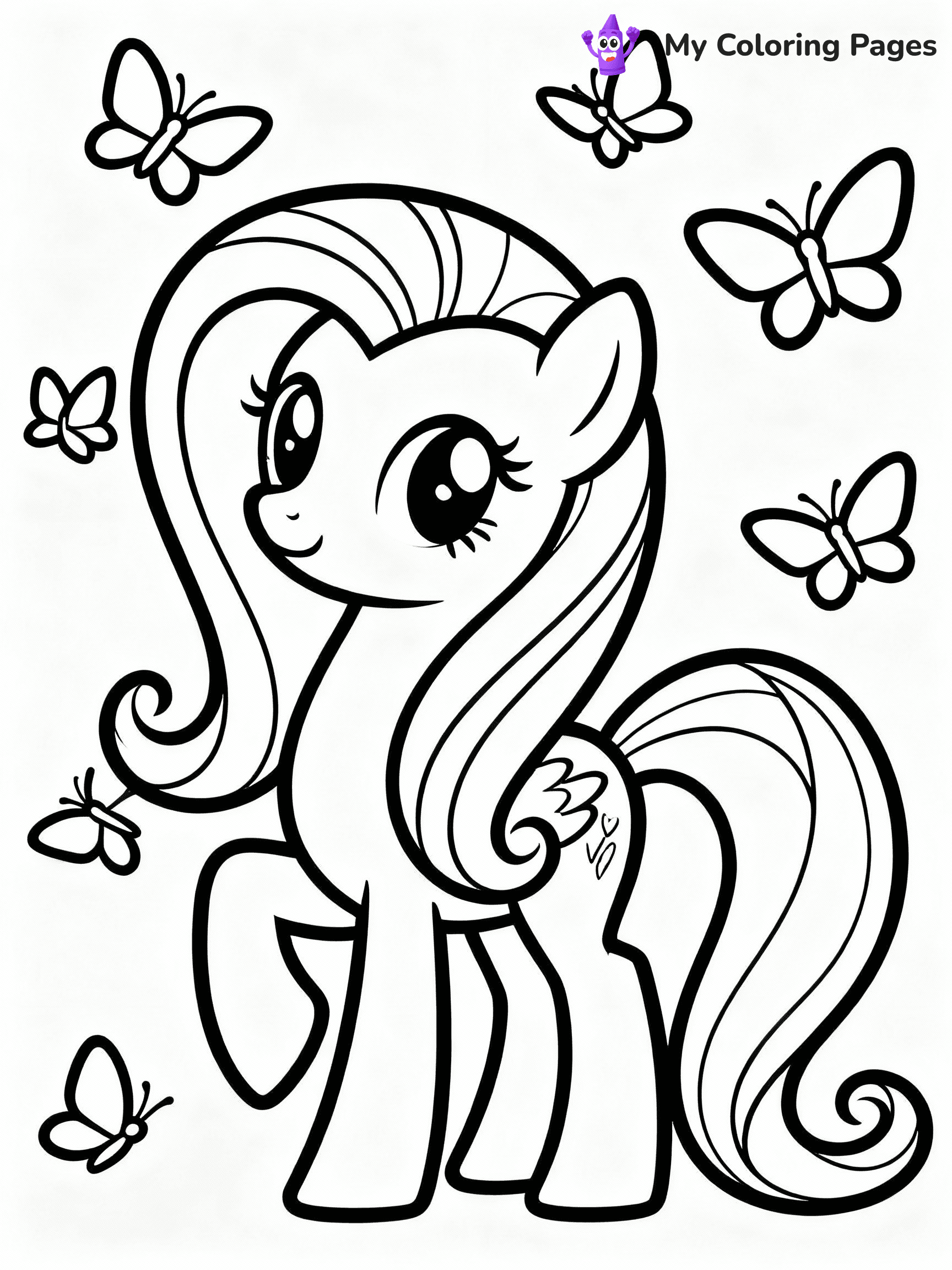 ⚠️ CRITICAL REQUIREMENT - ABSOLUTE BLACK AND WHITE ONLY ⚠️
This MUST be a BLACK AND WHITE line drawing ONLY. NO COLORS whatsoever.
- ONLY pure black lines (#000000) on pure white background (#FFFFFF)
- ABSOLUTELY NO colors, NO shading, NO gradients, NO grayscale
- If there are ANY colors in the output, the image is REJECTED
- This is a COLORING PAGE - meant to be COLORED IN by children
- The output must be UNCOLORED line art ready for coloring
⚠️ SUBJECT TO DRAW: Fluttershy from My Little Pony in My Little Pony animation style, surrounded by butterflies, gentle pose, flowing mane
(REMEMBER: Output must be BLACK AND WHITE line art only, NOT colored!)
# COLORING PAGE: BLACK OUTLINES ONLY - WHITE BACKGROUND MANDATORY
Create a **coloring book page** using EXACTLY two values: black lines, white space.
## NON-NEGOTIABLE BINARY RULES
- **ONLY #000000 (black) and #FFFFFF (white)** - NO other values exist
- **EVERY PIXEL = BLACK OR WHITE** - no gray/shading/antialiasing
- **WHITE BACKGROUND MANDATORY** - entire canvas stays white
- **ALL SHAPES HOLLOW** - everything is empty outlines waiting to be colored
- **FORBIDDEN:** fills, shading, gradients, patterns, textures, colors
- **NO SOLID REGIONS** - if it's not a thin line, it's wrong
## Universal Line Standards
- Black outlines ONLY - thin, uniform weight
- Every shape completely empty inside
- Closed contours suitable for coloring
- Simple flat illustration - zero depth/3D/realism
- **Style:** Whimsical Doodle Art Alley - rounded, friendly outlines (unless specified)
## Everything = Outline Only
- Characters/animals: hollow shapes
- Objects/clothing: empty contours
- Backgrounds/scenery: line work only
- Natural elements: outlined forms
- Dark/night areas: don't exist (use outlined symbols)
- Textures/patterns: convert to simple lines
## The Test
Can a child color EVERY white space with crayons? If any area is pre-filled/shaded/gray or colored in, it FAILS. Every shape must be waiting to receive color.
**FINAL OUTPUT**: Binary coloring page. Black lines define shapes. White spaces ready for coloring. Nothing else exists. No exceptions. Print-ready.
⚠️ FINAL REMINDER: Draw the subject "Fluttershy from My Little Pony in My Little Pony animation style, surrounded by butterflies, gentle pose, flowing mane" as BLACK AND WHITE line art. Zero colors in output.