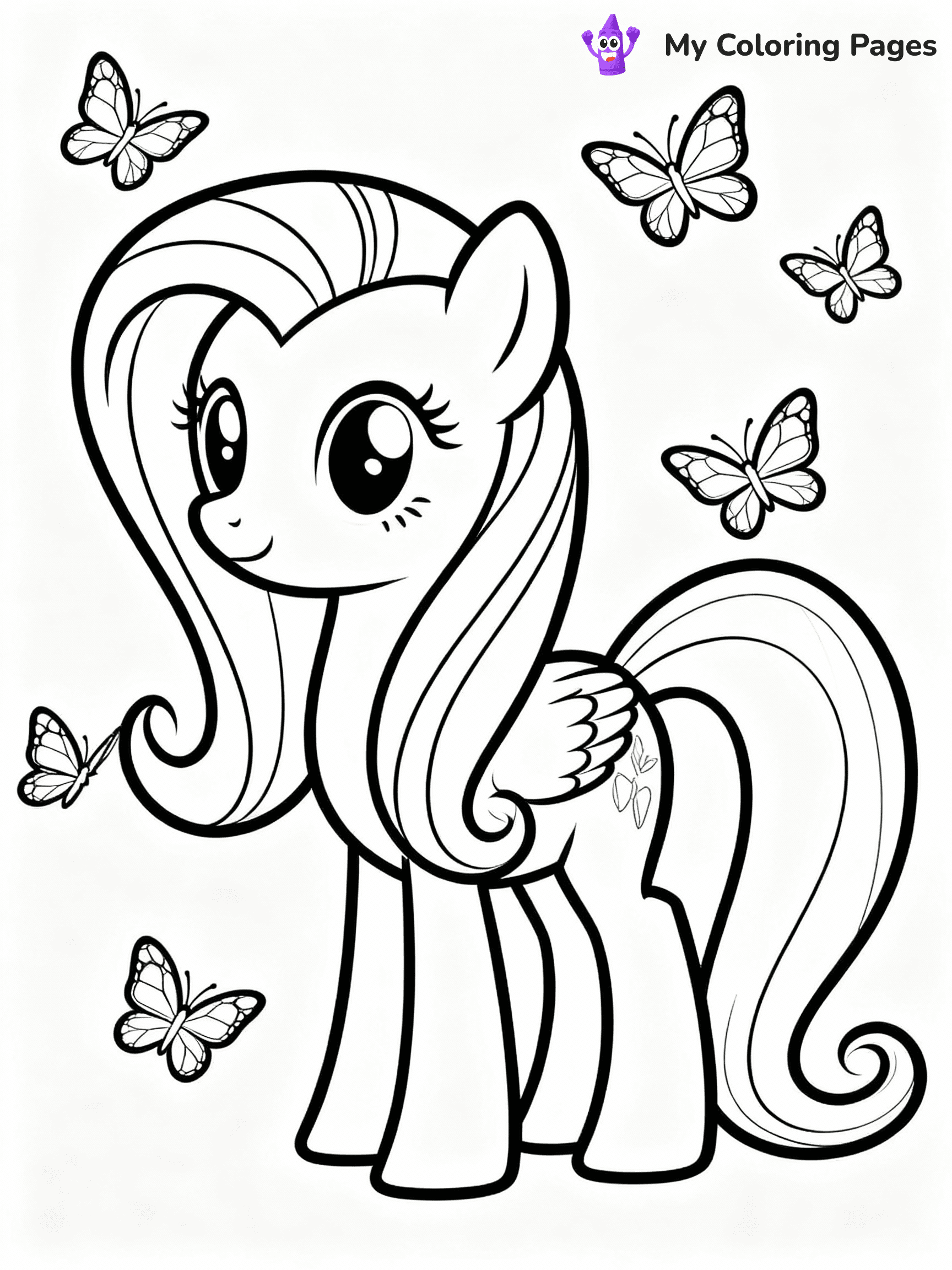 ⚠️ CRITICAL REQUIREMENT - ABSOLUTE BLACK AND WHITE ONLY ⚠️
This MUST be a BLACK AND WHITE line drawing ONLY. NO COLORS whatsoever.
- ONLY pure black lines (#000000) on pure white background (#FFFFFF)
- ABSOLUTELY NO colors, NO shading, NO gradients, NO grayscale
- If there are ANY colors in the output, the image is REJECTED
- This is a COLORING PAGE - meant to be COLORED IN by children
- The output must be UNCOLORED line art ready for coloring
⚠️ SUBJECT TO DRAW: Fluttershy from My Little Pony in My Little Pony animation style, surrounded by butterflies, gentle pose, flowing mane
(REMEMBER: Output must be BLACK AND WHITE line art only, NOT colored!)
# COLORING PAGE: BLACK OUTLINES ONLY - WHITE BACKGROUND MANDATORY
Create a **coloring book page** using EXACTLY two values: black lines, white space.
## NON-NEGOTIABLE BINARY RULES
- **ONLY #000000 (black) and #FFFFFF (white)** - NO other values exist
- **EVERY PIXEL = BLACK OR WHITE** - no gray/shading/antialiasing
- **WHITE BACKGROUND MANDATORY** - entire canvas stays white
- **ALL SHAPES HOLLOW** - everything is empty outlines waiting to be colored
- **FORBIDDEN:** fills, shading, gradients, patterns, textures, colors
- **NO SOLID REGIONS** - if it's not a thin line, it's wrong
## Universal Line Standards
- Black outlines ONLY - thin, uniform weight
- Every shape completely empty inside
- Closed contours suitable for coloring
- Simple flat illustration - zero depth/3D/realism
- **Style:** Whimsical Doodle Art Alley - rounded, friendly outlines (unless specified)
## Everything = Outline Only
- Characters/animals: hollow shapes
- Objects/clothing: empty contours
- Backgrounds/scenery: line work only
- Natural elements: outlined forms
- Dark/night areas: don't exist (use outlined symbols)
- Textures/patterns: convert to simple lines
## The Test
Can a child color EVERY white space with crayons? If any area is pre-filled/shaded/gray or colored in, it FAILS. Every shape must be waiting to receive color.
**FINAL OUTPUT**: Binary coloring page. Black lines define shapes. White spaces ready for coloring. Nothing else exists. No exceptions. Print-ready.
⚠️ FINAL REMINDER: Draw the subject "Fluttershy from My Little Pony in My Little Pony animation style, surrounded by butterflies, gentle pose, flowing mane" as BLACK AND WHITE line art. Zero colors in output.