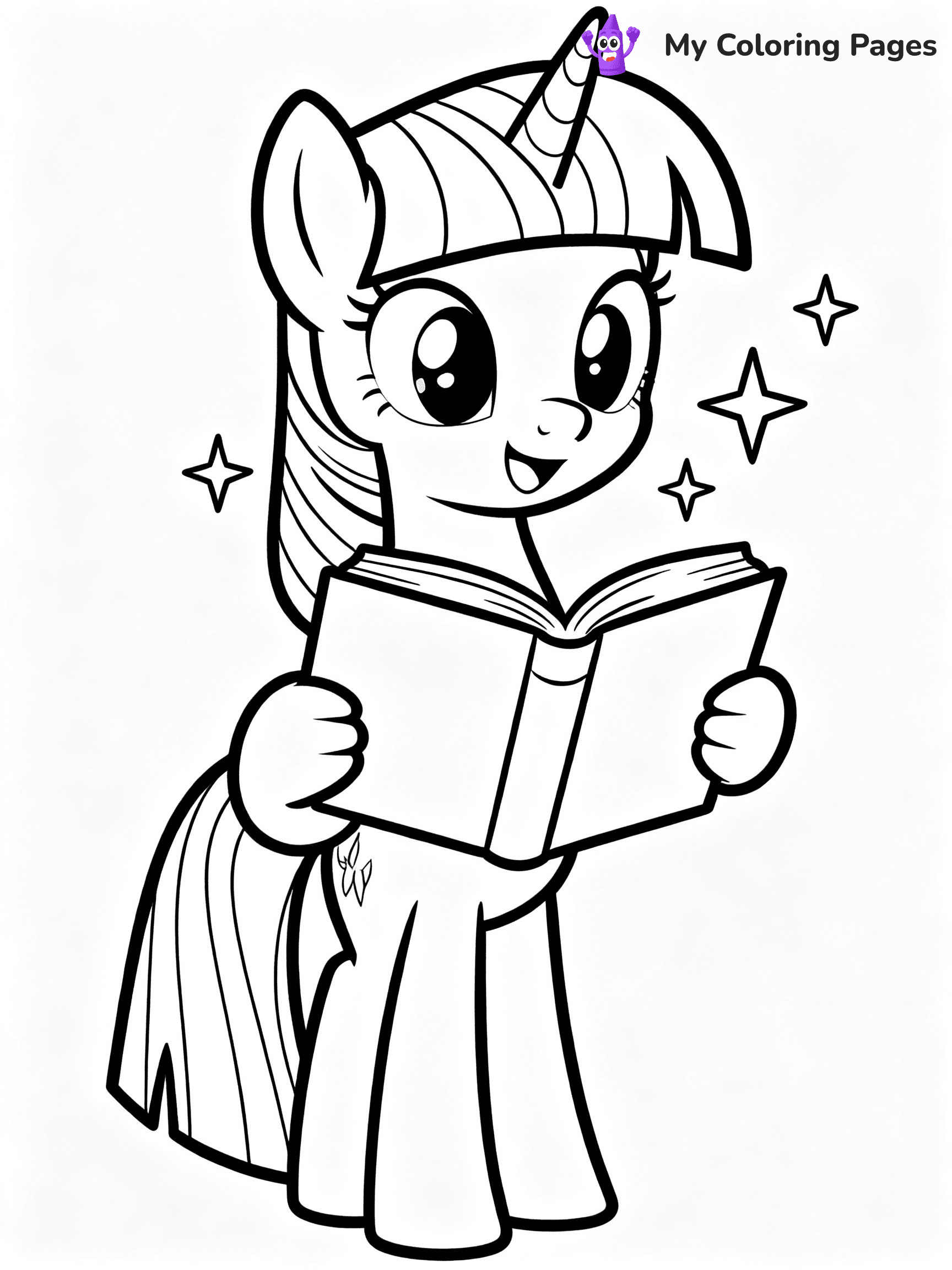 ⚠️ CRITICAL REQUIREMENT - ABSOLUTE BLACK AND WHITE ONLY ⚠️
This MUST be a BLACK AND WHITE line drawing ONLY. NO COLORS whatsoever.
- ONLY pure black lines (#000000) on pure white background (#FFFFFF)
- ABSOLUTELY NO colors, NO shading, NO gradients, NO grayscale
- If there are ANY colors in the output, the image is REJECTED
- This is a COLORING PAGE - meant to be COLORED IN by children
- The output must be UNCOLORED line art ready for coloring
⚠️ SUBJECT TO DRAW: Twilight Sparkle from My Little Pony in My Little Pony animation style, reading a book, magic sparkles around
(REMEMBER: Output must be BLACK AND WHITE line art only, NOT colored!)
# COLORING PAGE: BLACK OUTLINES ONLY - WHITE BACKGROUND MANDATORY
Create a **coloring book page** using EXACTLY two values: black lines, white space.
## NON-NEGOTIABLE BINARY RULES
- **ONLY #000000 (black) and #FFFFFF (white)** - NO other values exist
- **EVERY PIXEL = BLACK OR WHITE** - no gray/shading/antialiasing
- **WHITE BACKGROUND MANDATORY** - entire canvas stays white
- **ALL SHAPES HOLLOW** - everything is empty outlines waiting to be colored
- **FORBIDDEN:** fills, shading, gradients, patterns, textures, colors
- **NO SOLID REGIONS** - if it's not a thin line, it's wrong
## Universal Line Standards
- Black outlines ONLY - thin, uniform weight
- Every shape completely empty inside
- Closed contours suitable for coloring
- Simple flat illustration - zero depth/3D/realism
- **Style:** Whimsical Doodle Art Alley - rounded, friendly outlines (unless specified)
## Everything = Outline Only
- Characters/animals: hollow shapes
- Objects/clothing: empty contours
- Backgrounds/scenery: line work only
- Natural elements: outlined forms
- Dark/night areas: don't exist (use outlined symbols)
- Textures/patterns: convert to simple lines
## The Test
Can a child color EVERY white space with crayons? If any area is pre-filled/shaded/gray or colored in, it FAILS. Every shape must be waiting to receive color.
**FINAL OUTPUT**: Binary coloring page. Black lines define shapes. White spaces ready for coloring. Nothing else exists. No exceptions. Print-ready.
⚠️ FINAL REMINDER: Draw the subject "Twilight Sparkle from My Little Pony in My Little Pony animation style, reading a book, magic sparkles around" as BLACK AND WHITE line art. Zero colors in output.