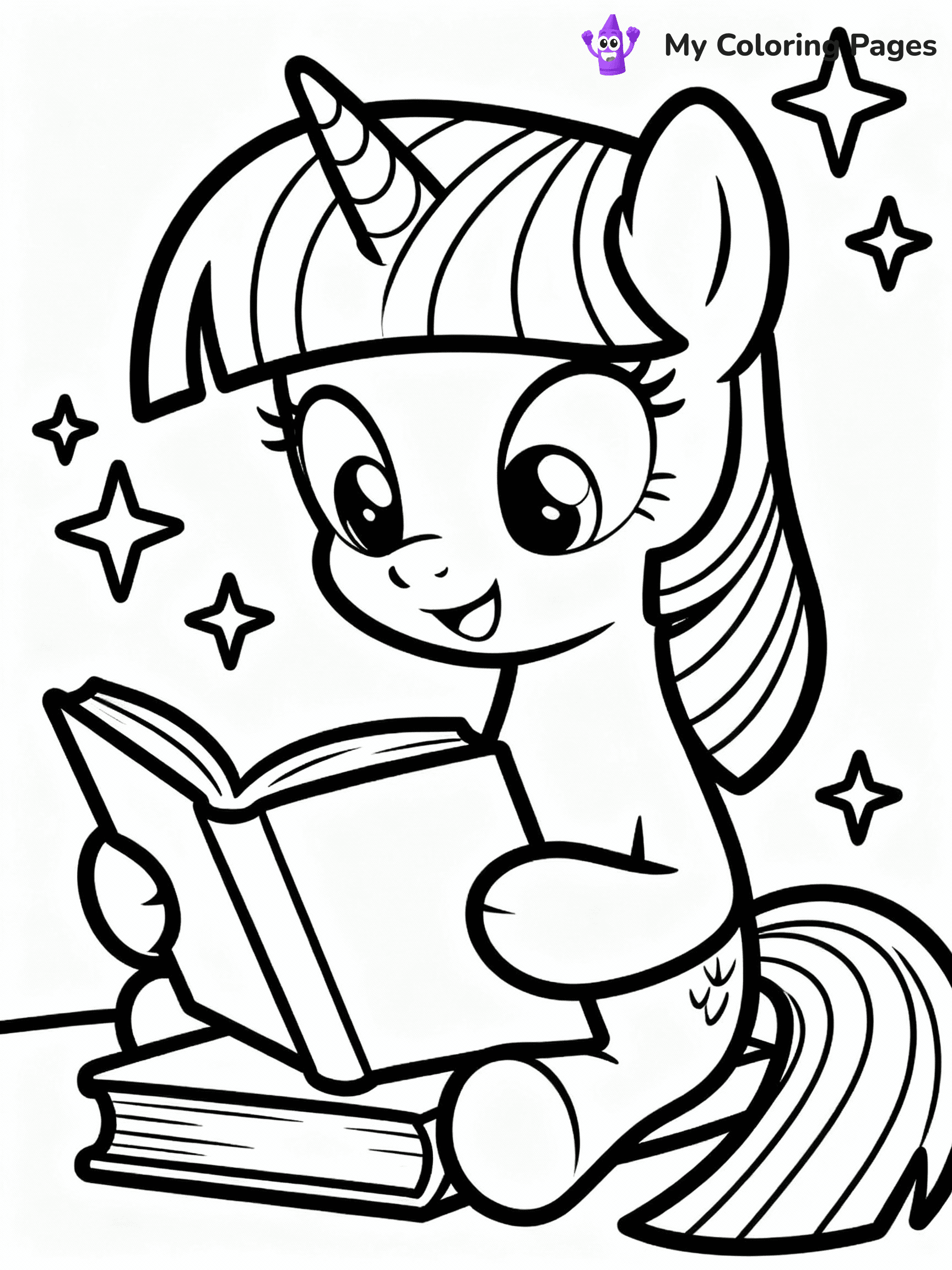 ⚠️ CRITICAL REQUIREMENT - ABSOLUTE BLACK AND WHITE ONLY ⚠️
This MUST be a BLACK AND WHITE line drawing ONLY. NO COLORS whatsoever.
- ONLY pure black lines (#000000) on pure white background (#FFFFFF)
- ABSOLUTELY NO colors, NO shading, NO gradients, NO grayscale
- If there are ANY colors in the output, the image is REJECTED
- This is a COLORING PAGE - meant to be COLORED IN by children
- The output must be UNCOLORED line art ready for coloring
⚠️ SUBJECT TO DRAW: Twilight Sparkle from My Little Pony in My Little Pony animation style, reading a book, magic sparkles around
(REMEMBER: Output must be BLACK AND WHITE line art only, NOT colored!)
# COLORING PAGE: BLACK OUTLINES ONLY - WHITE BACKGROUND MANDATORY
Create a **coloring book page** using EXACTLY two values: black lines, white space.
## NON-NEGOTIABLE BINARY RULES
- **ONLY #000000 (black) and #FFFFFF (white)** - NO other values exist
- **EVERY PIXEL = BLACK OR WHITE** - no gray/shading/antialiasing
- **WHITE BACKGROUND MANDATORY** - entire canvas stays white
- **ALL SHAPES HOLLOW** - everything is empty outlines waiting to be colored
- **FORBIDDEN:** fills, shading, gradients, patterns, textures, colors
- **NO SOLID REGIONS** - if it's not a thin line, it's wrong
## Universal Line Standards
- Black outlines ONLY - thin, uniform weight
- Every shape completely empty inside
- Closed contours suitable for coloring
- Simple flat illustration - zero depth/3D/realism
- **Style:** Whimsical Doodle Art Alley - rounded, friendly outlines (unless specified)
## Everything = Outline Only
- Characters/animals: hollow shapes
- Objects/clothing: empty contours
- Backgrounds/scenery: line work only
- Natural elements: outlined forms
- Dark/night areas: don't exist (use outlined symbols)
- Textures/patterns: convert to simple lines
## The Test
Can a child color EVERY white space with crayons? If any area is pre-filled/shaded/gray or colored in, it FAILS. Every shape must be waiting to receive color.
**FINAL OUTPUT**: Binary coloring page. Black lines define shapes. White spaces ready for coloring. Nothing else exists. No exceptions. Print-ready.
⚠️ FINAL REMINDER: Draw the subject "Twilight Sparkle from My Little Pony in My Little Pony animation style, reading a book, magic sparkles around" as BLACK AND WHITE line art. Zero colors in output.