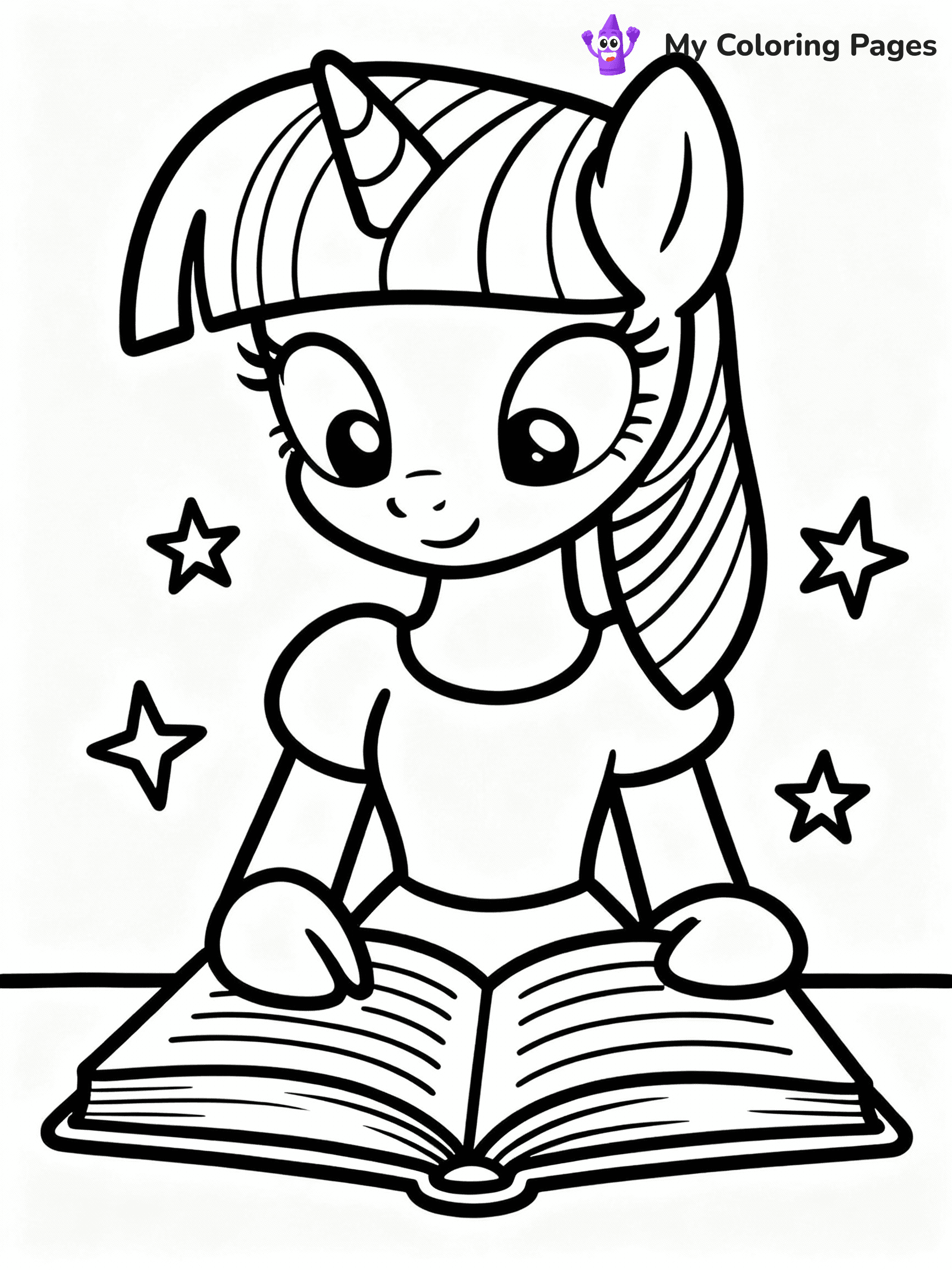 ⚠️ CRITICAL REQUIREMENT - ABSOLUTE BLACK AND WHITE ONLY ⚠️
This MUST be a BLACK AND WHITE line drawing ONLY. NO COLORS whatsoever.
- ONLY pure black lines (#000000) on pure white background (#FFFFFF)
- ABSOLUTELY NO colors, NO shading, NO gradients, NO grayscale
- If there are ANY colors in the output, the image is REJECTED
- This is a COLORING PAGE - meant to be COLORED IN by children
- The output must be UNCOLORED line art ready for coloring
⚠️ SUBJECT TO DRAW: Twilight Sparkle from My Little Pony in My Little Pony animation style, reading a book, magic sparkles around
(REMEMBER: Output must be BLACK AND WHITE line art only, NOT colored!)
# COLORING PAGE: BLACK OUTLINES ONLY - WHITE BACKGROUND MANDATORY
Create a **coloring book page** using EXACTLY two values: black lines, white space.
## NON-NEGOTIABLE BINARY RULES
- **ONLY #000000 (black) and #FFFFFF (white)** - NO other values exist
- **EVERY PIXEL = BLACK OR WHITE** - no gray/shading/antialiasing
- **WHITE BACKGROUND MANDATORY** - entire canvas stays white
- **ALL SHAPES HOLLOW** - everything is empty outlines waiting to be colored
- **FORBIDDEN:** fills, shading, gradients, patterns, textures, colors
- **NO SOLID REGIONS** - if it's not a thin line, it's wrong
## Universal Line Standards
- Black outlines ONLY - thin, uniform weight
- Every shape completely empty inside
- Closed contours suitable for coloring
- Simple flat illustration - zero depth/3D/realism
- **Style:** Whimsical Doodle Art Alley - rounded, friendly outlines (unless specified)
## Everything = Outline Only
- Characters/animals: hollow shapes
- Objects/clothing: empty contours
- Backgrounds/scenery: line work only
- Natural elements: outlined forms
- Dark/night areas: don't exist (use outlined symbols)
- Textures/patterns: convert to simple lines
## The Test
Can a child color EVERY white space with crayons? If any area is pre-filled/shaded/gray or colored in, it FAILS. Every shape must be waiting to receive color.
**FINAL OUTPUT**: Binary coloring page. Black lines define shapes. White spaces ready for coloring. Nothing else exists. No exceptions. Print-ready.
⚠️ FINAL REMINDER: Draw the subject "Twilight Sparkle from My Little Pony in My Little Pony animation style, reading a book, magic sparkles around" as BLACK AND WHITE line art. Zero colors in output.