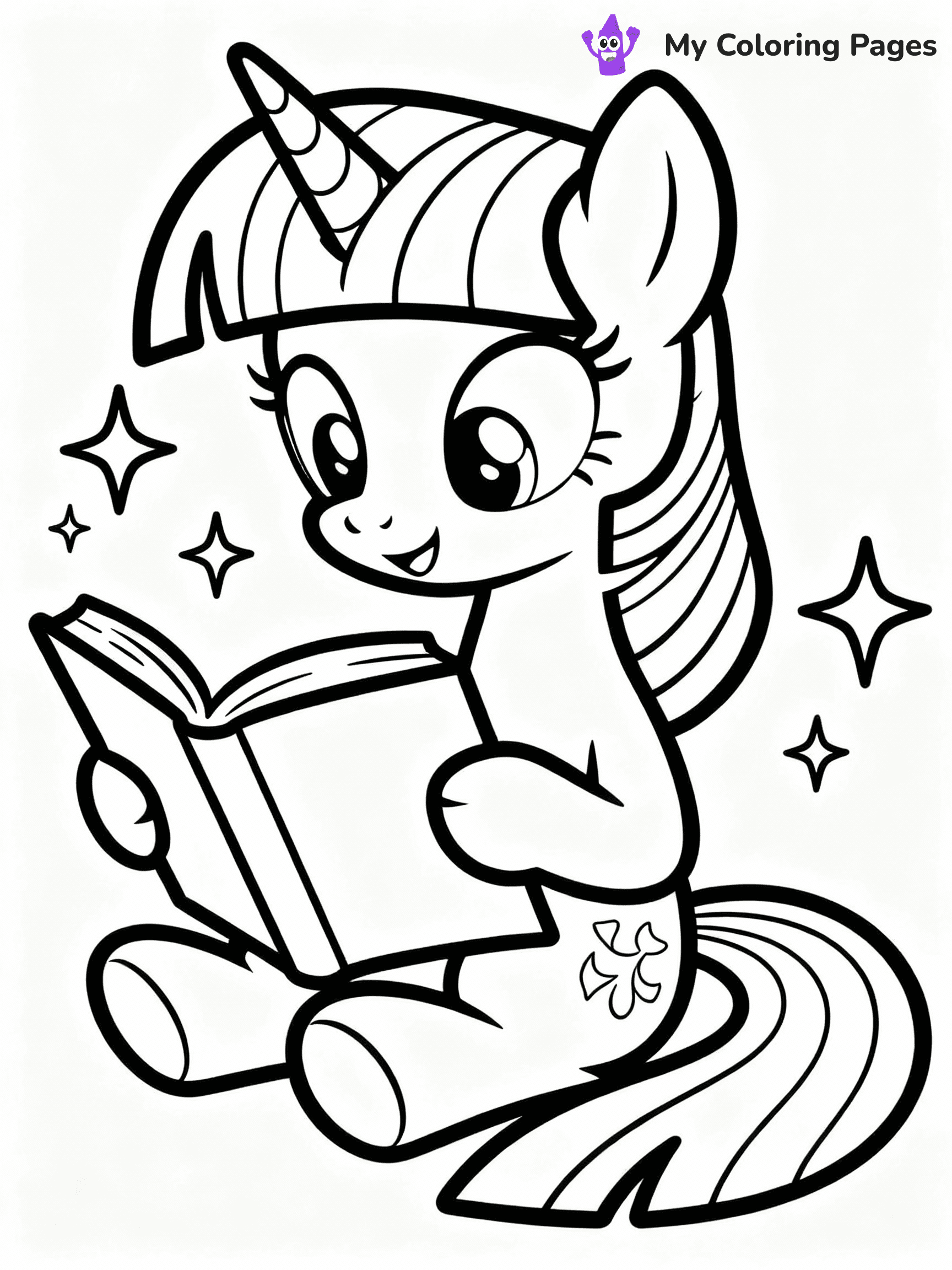 ⚠️ CRITICAL REQUIREMENT - ABSOLUTE BLACK AND WHITE ONLY ⚠️
This MUST be a BLACK AND WHITE line drawing ONLY. NO COLORS whatsoever.
- ONLY pure black lines (#000000) on pure white background (#FFFFFF)
- ABSOLUTELY NO colors, NO shading, NO gradients, NO grayscale
- If there are ANY colors in the output, the image is REJECTED
- This is a COLORING PAGE - meant to be COLORED IN by children
- The output must be UNCOLORED line art ready for coloring
⚠️ SUBJECT TO DRAW: Twilight Sparkle from My Little Pony in My Little Pony animation style, reading a book, magic sparkles around
(REMEMBER: Output must be BLACK AND WHITE line art only, NOT colored!)
# COLORING PAGE: BLACK OUTLINES ONLY - WHITE BACKGROUND MANDATORY
Create a **coloring book page** using EXACTLY two values: black lines, white space.
## NON-NEGOTIABLE BINARY RULES
- **ONLY #000000 (black) and #FFFFFF (white)** - NO other values exist
- **EVERY PIXEL = BLACK OR WHITE** - no gray/shading/antialiasing
- **WHITE BACKGROUND MANDATORY** - entire canvas stays white
- **ALL SHAPES HOLLOW** - everything is empty outlines waiting to be colored
- **FORBIDDEN:** fills, shading, gradients, patterns, textures, colors
- **NO SOLID REGIONS** - if it's not a thin line, it's wrong
## Universal Line Standards
- Black outlines ONLY - thin, uniform weight
- Every shape completely empty inside
- Closed contours suitable for coloring
- Simple flat illustration - zero depth/3D/realism
- **Style:** Whimsical Doodle Art Alley - rounded, friendly outlines (unless specified)
## Everything = Outline Only
- Characters/animals: hollow shapes
- Objects/clothing: empty contours
- Backgrounds/scenery: line work only
- Natural elements: outlined forms
- Dark/night areas: don't exist (use outlined symbols)
- Textures/patterns: convert to simple lines
## The Test
Can a child color EVERY white space with crayons? If any area is pre-filled/shaded/gray or colored in, it FAILS. Every shape must be waiting to receive color.
**FINAL OUTPUT**: Binary coloring page. Black lines define shapes. White spaces ready for coloring. Nothing else exists. No exceptions. Print-ready.
⚠️ FINAL REMINDER: Draw the subject "Twilight Sparkle from My Little Pony in My Little Pony animation style, reading a book, magic sparkles around" as BLACK AND WHITE line art. Zero colors in output.