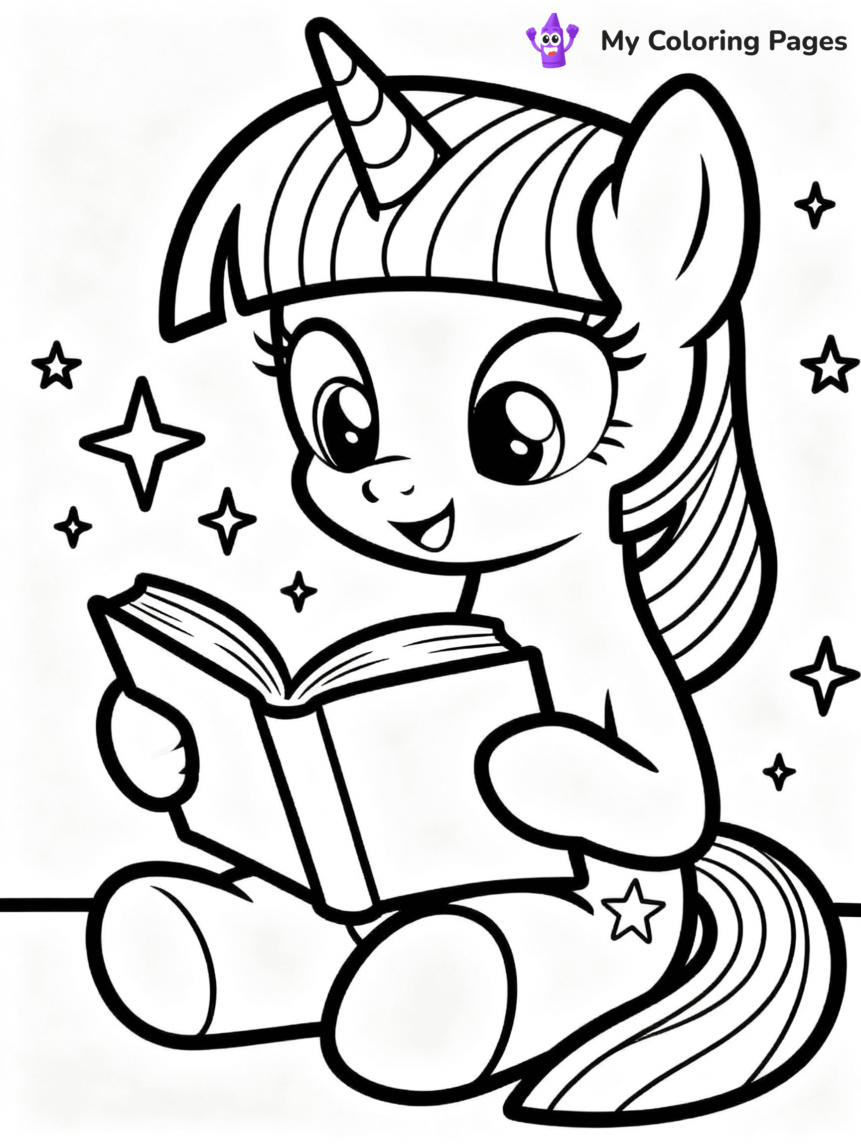 ⚠️ CRITICAL REQUIREMENT - ABSOLUTE BLACK AND WHITE ONLY ⚠️
This MUST be a BLACK AND WHITE line drawing ONLY. NO COLORS whatsoever.
- ONLY pure black lines (#000000) on pure white background (#FFFFFF)
- ABSOLUTELY NO colors, NO shading, NO gradients, NO grayscale
- If there are ANY colors in the output, the image is REJECTED
- This is a COLORING PAGE - meant to be COLORED IN by children
- The output must be UNCOLORED line art ready for coloring
⚠️ SUBJECT TO DRAW: Twilight Sparkle from My Little Pony in My Little Pony animation style, reading a book, magic sparkles around
(REMEMBER: Output must be BLACK AND WHITE line art only, NOT colored!)
# COLORING PAGE: BLACK OUTLINES ONLY - WHITE BACKGROUND MANDATORY
Create a **coloring book page** using EXACTLY two values: black lines, white space.
## NON-NEGOTIABLE BINARY RULES
- **ONLY #000000 (black) and #FFFFFF (white)** - NO other values exist
- **EVERY PIXEL = BLACK OR WHITE** - no gray/shading/antialiasing
- **WHITE BACKGROUND MANDATORY** - entire canvas stays white
- **ALL SHAPES HOLLOW** - everything is empty outlines waiting to be colored
- **FORBIDDEN:** fills, shading, gradients, patterns, textures, colors
- **NO SOLID REGIONS** - if it's not a thin line, it's wrong
## Universal Line Standards
- Black outlines ONLY - thin, uniform weight
- Every shape completely empty inside
- Closed contours suitable for coloring
- Simple flat illustration - zero depth/3D/realism
- **Style:** Whimsical Doodle Art Alley - rounded, friendly outlines (unless specified)
## Everything = Outline Only
- Characters/animals: hollow shapes
- Objects/clothing: empty contours
- Backgrounds/scenery: line work only
- Natural elements: outlined forms
- Dark/night areas: don't exist (use outlined symbols)
- Textures/patterns: convert to simple lines
## The Test
Can a child color EVERY white space with crayons? If any area is pre-filled/shaded/gray or colored in, it FAILS. Every shape must be waiting to receive color.
**FINAL OUTPUT**: Binary coloring page. Black lines define shapes. White spaces ready for coloring. Nothing else exists. No exceptions. Print-ready.
⚠️ FINAL REMINDER: Draw the subject "Twilight Sparkle from My Little Pony in My Little Pony animation style, reading a book, magic sparkles around" as BLACK AND WHITE line art. Zero colors in output.