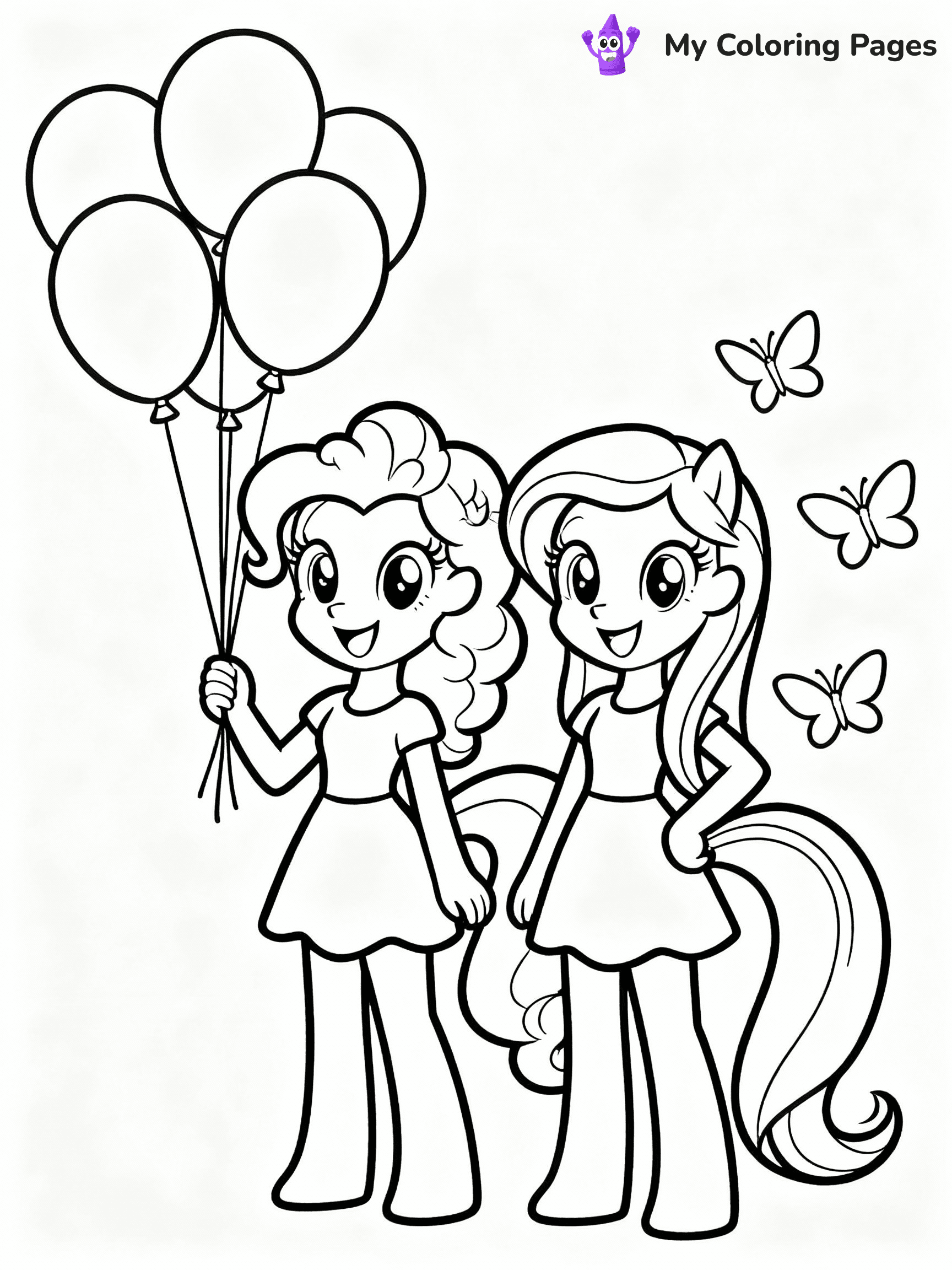 ⚠️ CRITICAL REQUIREMENT - ABSOLUTE BLACK AND WHITE ONLY ⚠️
This MUST be a BLACK AND WHITE line drawing ONLY. NO COLORS whatsoever.
- ONLY pure black lines (#000000) on pure white background (#FFFFFF)
- ABSOLUTELY NO colors, NO shading, NO gradients, NO grayscale
- If there are ANY colors in the output, the image is REJECTED
- This is a COLORING PAGE - meant to be COLORED IN by children
- The output must be UNCOLORED line art ready for coloring
⚠️ SUBJECT TO DRAW: Pinkie Pie & Fluttershy in My Little Pony style, Pinkie with balloons, Fluttershy with butterflies, smiling together
(REMEMBER: Output must be BLACK AND WHITE line art only, NOT colored!)
# COLORING PAGE: BLACK OUTLINES ONLY - WHITE BACKGROUND MANDATORY
Create a **coloring book page** using EXACTLY two values: black lines, white space.
## NON-NEGOTIABLE BINARY RULES
- **ONLY #000000 (black) and #FFFFFF (white)** - NO other values exist
- **EVERY PIXEL = BLACK OR WHITE** - no gray/shading/antialiasing
- **WHITE BACKGROUND MANDATORY** - entire canvas stays white
- **ALL SHAPES HOLLOW** - everything is empty outlines waiting to be colored
- **FORBIDDEN:** fills, shading, gradients, patterns, textures, colors
- **NO SOLID REGIONS** - if it's not a thin line, it's wrong
## Universal Line Standards
- Black outlines ONLY - thin, uniform weight
- Every shape completely empty inside
- Closed contours suitable for coloring
- Simple flat illustration - zero depth/3D/realism
- **Style:** Whimsical Doodle Art Alley - rounded, friendly outlines (unless specified)
## Everything = Outline Only
- Characters/animals: hollow shapes
- Objects/clothing: empty contours
- Backgrounds/scenery: line work only
- Natural elements: outlined forms
- Dark/night areas: don't exist (use outlined symbols)
- Textures/patterns: convert to simple lines
## The Test
Can a child color EVERY white space with crayons? If any area is pre-filled/shaded/gray or colored in, it FAILS. Every shape must be waiting to receive color.
**FINAL OUTPUT**: Binary coloring page. Black lines define shapes. White spaces ready for coloring. Nothing else exists. No exceptions. Print-ready.
⚠️ FINAL REMINDER: Draw the subject "Pinkie Pie & Fluttershy in My Little Pony style, Pinkie with balloons, Fluttershy with butterflies, smiling together" as BLACK AND WHITE line art. Zero colors in output.