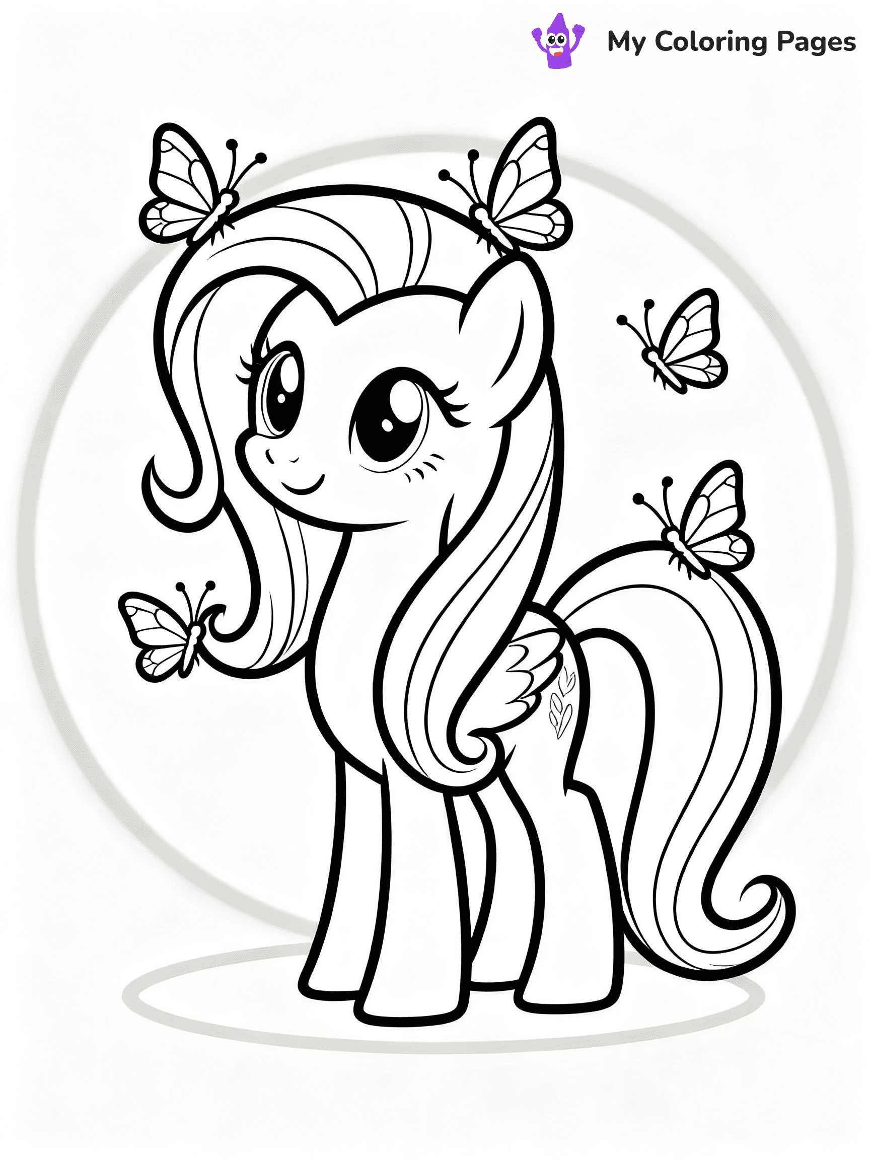 ⚠️ CRITICAL REQUIREMENT - ABSOLUTE BLACK AND WHITE ONLY ⚠️
This MUST be a BLACK AND WHITE line drawing ONLY. NO COLORS whatsoever.
- ONLY pure black lines (#000000) on pure white background (#FFFFFF)
- ABSOLUTELY NO colors, NO shading, NO gradients, NO grayscale
- If there are ANY colors in the output, the image is REJECTED
- This is a COLORING PAGE - meant to be COLORED IN by children
- The output must be UNCOLORED line art ready for coloring
⚠️ SUBJECT TO DRAW: Fluttershy, in MLP animation style, soft spotlight on her, butterflies gently landing on her mane, serene smile.
(REMEMBER: Output must be BLACK AND WHITE line art only, NOT colored!)
# COLORING PAGE: BLACK OUTLINES ONLY - WHITE BACKGROUND MANDATORY
Create a **coloring book page** using EXACTLY two values: black lines, white space.
## NON-NEGOTIABLE BINARY RULES
- **ONLY #000000 (black) and #FFFFFF (white)** - NO other values exist
- **EVERY PIXEL = BLACK OR WHITE** - no gray/shading/antialiasing
- **WHITE BACKGROUND MANDATORY** - entire canvas stays white
- **ALL SHAPES HOLLOW** - everything is empty outlines waiting to be colored
- **FORBIDDEN:** fills, shading, gradients, patterns, textures, colors
- **NO SOLID REGIONS** - if it's not a thin line, it's wrong
## Universal Line Standards
- Black outlines ONLY - thin, uniform weight
- Every shape completely empty inside
- Closed contours suitable for coloring
- Simple flat illustration - zero depth/3D/realism
- **Style:** Whimsical Doodle Art Alley - rounded, friendly outlines (unless specified)
## Everything = Outline Only
- Characters/animals: hollow shapes
- Objects/clothing: empty contours
- Backgrounds/scenery: line work only
- Natural elements: outlined forms
- Dark/night areas: don't exist (use outlined symbols)
- Textures/patterns: convert to simple lines
## The Test
Can a child color EVERY white space with crayons? If any area is pre-filled/shaded/gray or colored in, it FAILS. Every shape must be waiting to receive color.
**FINAL OUTPUT**: Binary coloring page. Black lines define shapes. White spaces ready for coloring. Nothing else exists. No exceptions. Print-ready.
⚠️ FINAL REMINDER: Draw the subject "Fluttershy, in MLP animation style, soft spotlight on her, butterflies gently landing on her mane, serene smile." as BLACK AND WHITE line art. Zero colors in output.