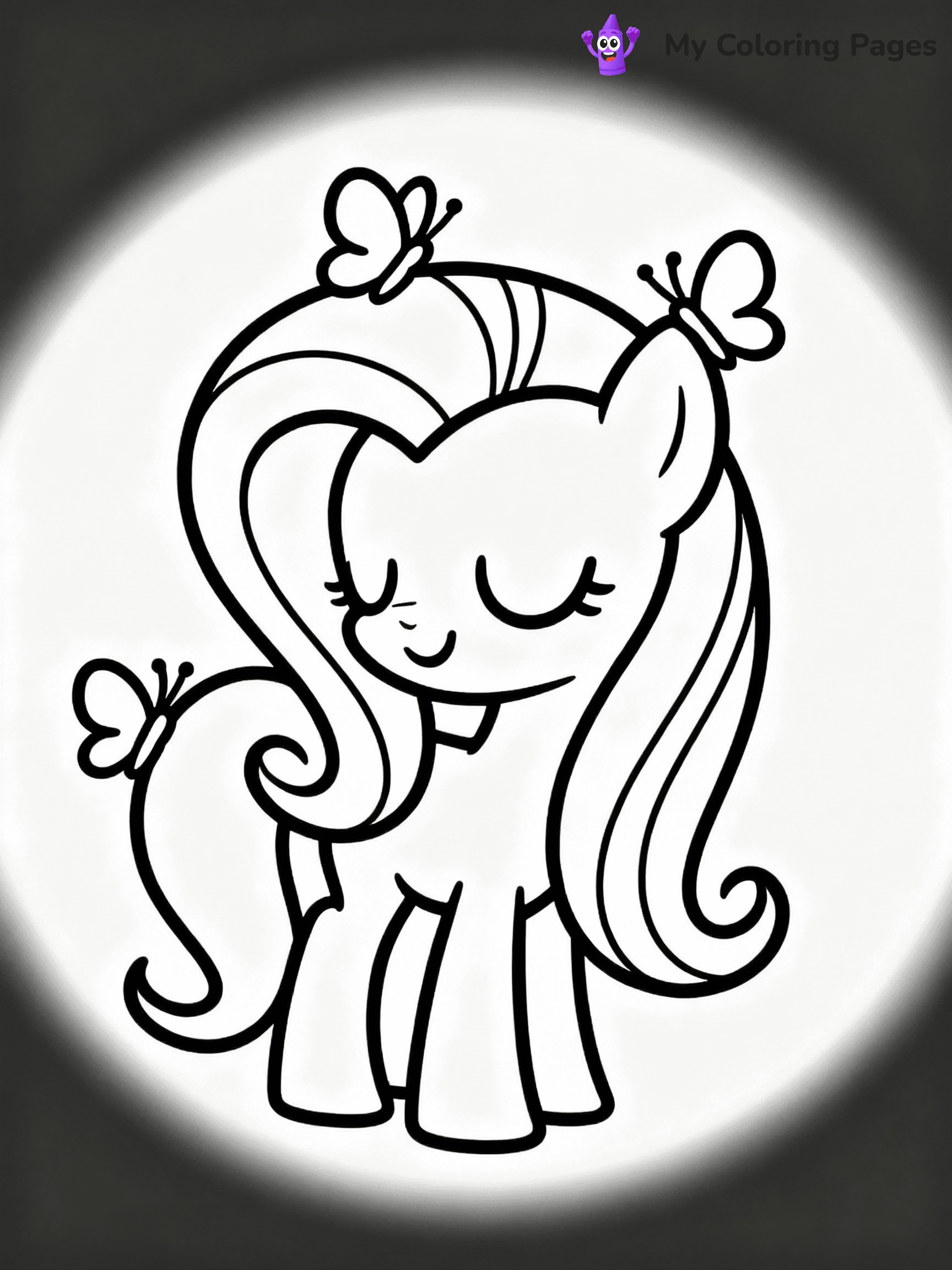 ⚠️ CRITICAL REQUIREMENT - ABSOLUTE BLACK AND WHITE ONLY ⚠️
This MUST be a BLACK AND WHITE line drawing ONLY. NO COLORS whatsoever.
- ONLY pure black lines (#000000) on pure white background (#FFFFFF)
- ABSOLUTELY NO colors, NO shading, NO gradients, NO grayscale
- If there are ANY colors in the output, the image is REJECTED
- This is a COLORING PAGE - meant to be COLORED IN by children
- The output must be UNCOLORED line art ready for coloring
⚠️ SUBJECT TO DRAW: Fluttershy, in MLP animation style, soft spotlight on her, butterflies gently landing on her mane, serene smile.
(REMEMBER: Output must be BLACK AND WHITE line art only, NOT colored!)
# COLORING PAGE: BLACK OUTLINES ONLY - WHITE BACKGROUND MANDATORY
Create a **coloring book page** using EXACTLY two values: black lines, white space.
## NON-NEGOTIABLE BINARY RULES
- **ONLY #000000 (black) and #FFFFFF (white)** - NO other values exist
- **EVERY PIXEL = BLACK OR WHITE** - no gray/shading/antialiasing
- **WHITE BACKGROUND MANDATORY** - entire canvas stays white
- **ALL SHAPES HOLLOW** - everything is empty outlines waiting to be colored
- **FORBIDDEN:** fills, shading, gradients, patterns, textures, colors
- **NO SOLID REGIONS** - if it's not a thin line, it's wrong
## Universal Line Standards
- Black outlines ONLY - thin, uniform weight
- Every shape completely empty inside
- Closed contours suitable for coloring
- Simple flat illustration - zero depth/3D/realism
- **Style:** Whimsical Doodle Art Alley - rounded, friendly outlines (unless specified)
## Everything = Outline Only
- Characters/animals: hollow shapes
- Objects/clothing: empty contours
- Backgrounds/scenery: line work only
- Natural elements: outlined forms
- Dark/night areas: don't exist (use outlined symbols)
- Textures/patterns: convert to simple lines
## The Test
Can a child color EVERY white space with crayons? If any area is pre-filled/shaded/gray or colored in, it FAILS. Every shape must be waiting to receive color.
**FINAL OUTPUT**: Binary coloring page. Black lines define shapes. White spaces ready for coloring. Nothing else exists. No exceptions. Print-ready.
⚠️ FINAL REMINDER: Draw the subject "Fluttershy, in MLP animation style, soft spotlight on her, butterflies gently landing on her mane, serene smile." as BLACK AND WHITE line art. Zero colors in output.