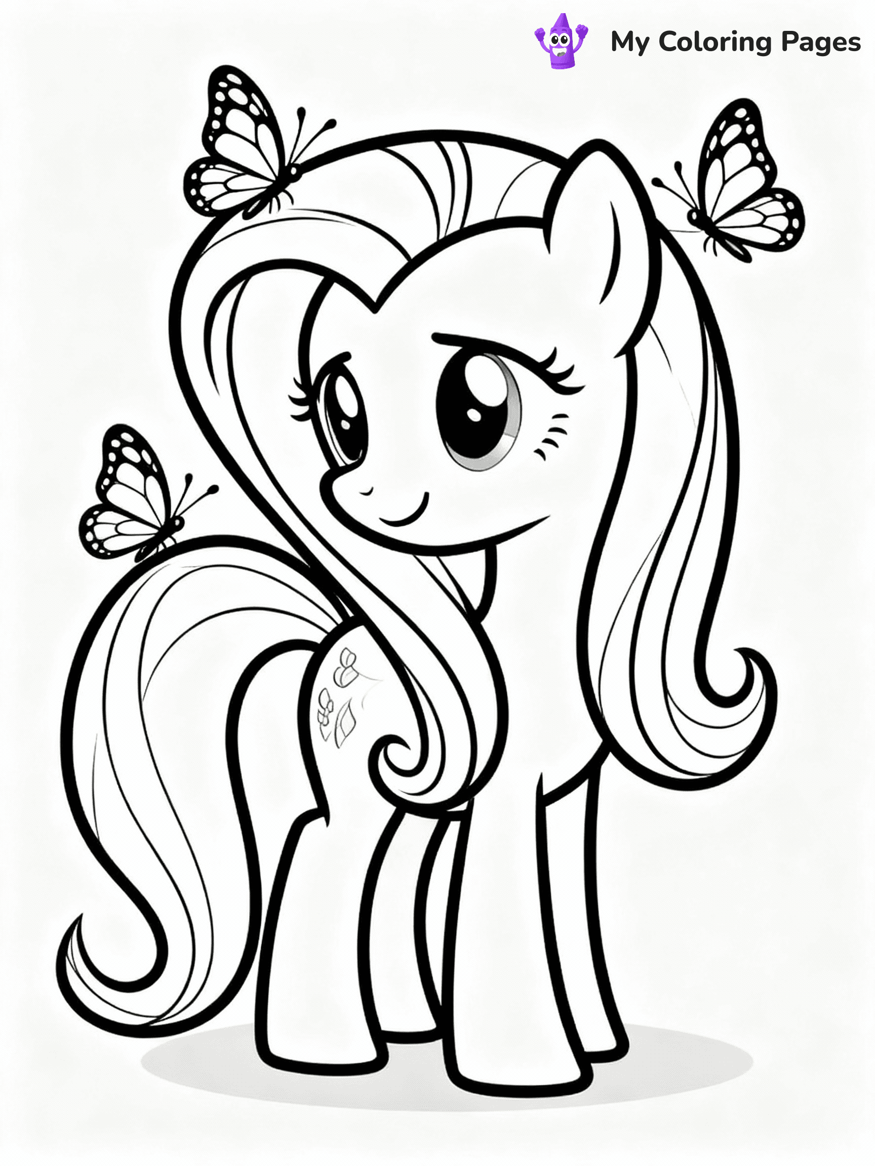⚠️ CRITICAL REQUIREMENT - ABSOLUTE BLACK AND WHITE ONLY ⚠️
This MUST be a BLACK AND WHITE line drawing ONLY. NO COLORS whatsoever.
- ONLY pure black lines (#000000) on pure white background (#FFFFFF)
- ABSOLUTELY NO colors, NO shading, NO gradients, NO grayscale
- If there are ANY colors in the output, the image is REJECTED
- This is a COLORING PAGE - meant to be COLORED IN by children
- The output must be UNCOLORED line art ready for coloring
⚠️ SUBJECT TO DRAW: Fluttershy, in MLP animation style, soft spotlight on her, butterflies gently landing on her mane, serene smile.
(REMEMBER: Output must be BLACK AND WHITE line art only, NOT colored!)
# COLORING PAGE: BLACK OUTLINES ONLY - WHITE BACKGROUND MANDATORY
Create a **coloring book page** using EXACTLY two values: black lines, white space.
## NON-NEGOTIABLE BINARY RULES
- **ONLY #000000 (black) and #FFFFFF (white)** - NO other values exist
- **EVERY PIXEL = BLACK OR WHITE** - no gray/shading/antialiasing
- **WHITE BACKGROUND MANDATORY** - entire canvas stays white
- **ALL SHAPES HOLLOW** - everything is empty outlines waiting to be colored
- **FORBIDDEN:** fills, shading, gradients, patterns, textures, colors
- **NO SOLID REGIONS** - if it's not a thin line, it's wrong
## Universal Line Standards
- Black outlines ONLY - thin, uniform weight
- Every shape completely empty inside
- Closed contours suitable for coloring
- Simple flat illustration - zero depth/3D/realism
- **Style:** Whimsical Doodle Art Alley - rounded, friendly outlines (unless specified)
## Everything = Outline Only
- Characters/animals: hollow shapes
- Objects/clothing: empty contours
- Backgrounds/scenery: line work only
- Natural elements: outlined forms
- Dark/night areas: don't exist (use outlined symbols)
- Textures/patterns: convert to simple lines
## The Test
Can a child color EVERY white space with crayons? If any area is pre-filled/shaded/gray or colored in, it FAILS. Every shape must be waiting to receive color.
**FINAL OUTPUT**: Binary coloring page. Black lines define shapes. White spaces ready for coloring. Nothing else exists. No exceptions. Print-ready.
⚠️ FINAL REMINDER: Draw the subject "Fluttershy, in MLP animation style, soft spotlight on her, butterflies gently landing on her mane, serene smile." as BLACK AND WHITE line art. Zero colors in output.